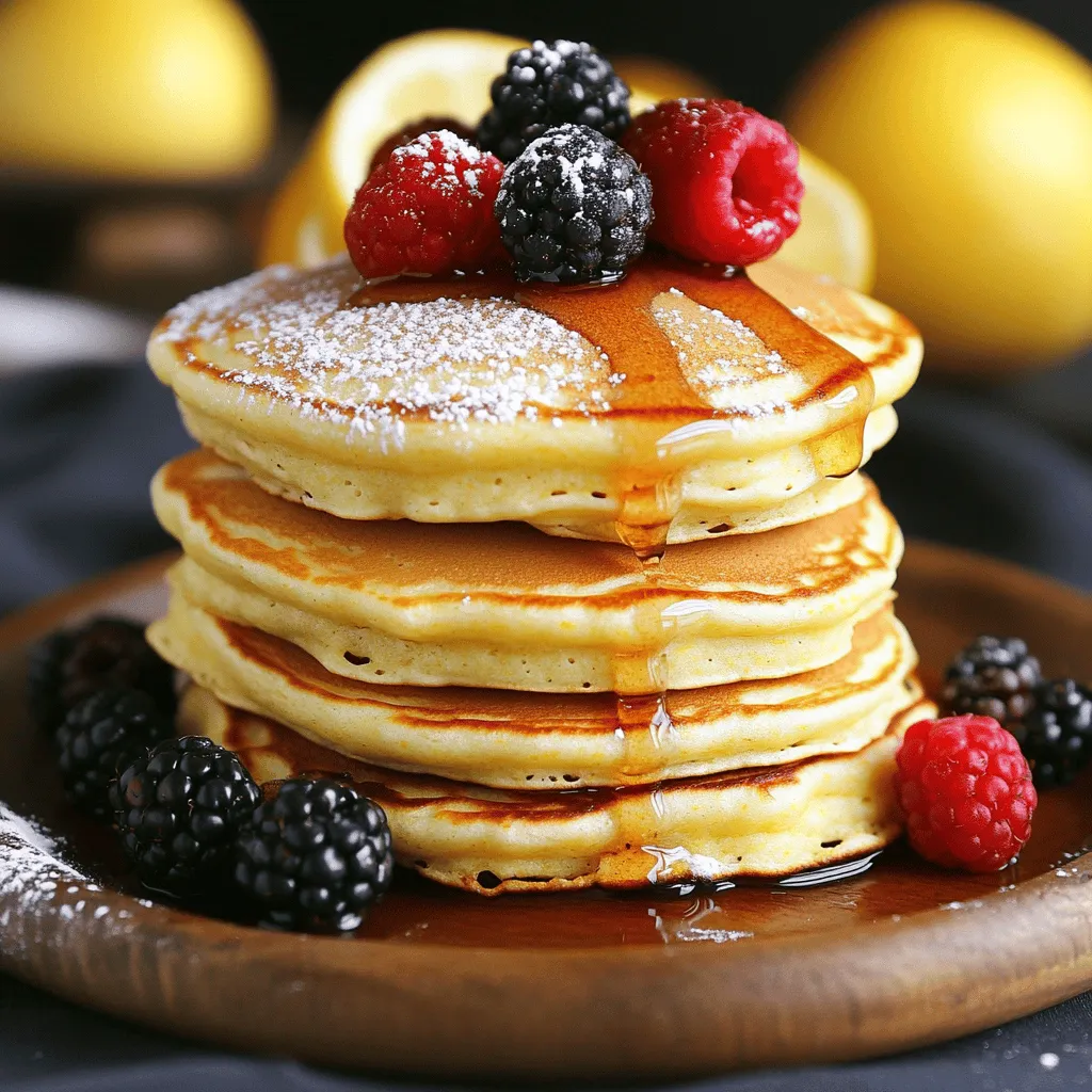 To make Fluffy Lemon Ricotta Pancakes, gather these ingredients: - 1 cup ricotta cheese - 2 large eggs - 1/4 cup granulated sugar - 1/2 cup milk - Zest of 1 lemon - 2 tablespoons fresh lemon juice - 1 cup all-purpose flour - 1 tablespoon baking powder - 1/2 teaspoon salt - Butter or oil for cooking You can swap some ingredients if needed. If you don’t have ricotta, try cottage cheese. It gives a similar taste and texture. For a dairy-free option, use almond milk or oat milk instead of regular milk. You can also use a sugar substitute if you want to cut calories. Just make sure it works for baking. Fresh ingredients make a big difference. Use fresh lemons for the zest and juice. They add bright flavor to the pancakes. Check your eggs; they should be fresh for the best rise. When using flour, make sure it’s not expired. This helps your pancakes stay fluffy and light. Always measure your ingredients carefully for the best results. Start by taking a large mixing bowl. Add 1 cup of ricotta cheese, 2 large eggs, and 1/4 cup of granulated sugar. Pour in 1/2 cup of milk. Then, zest one lemon and squeeze 2 tablespoons of fresh lemon juice into the bowl. Whisk all these ingredients together. Make sure the mixture is smooth and well-blended. This step gives the pancakes their creamy texture. In a separate bowl, take 1 cup of all-purpose flour, 1 tablespoon of baking powder, and 1/2 teaspoon of salt. Use a sifter to combine these dry ingredients. Sifting helps to mix them well and aerate the flour. This step is key for fluffy pancakes. Now, heat a non-stick skillet or griddle over medium heat. Add a small amount of butter or oil to coat the surface. Pour about 1/4 cup of batter for each pancake onto the skillet. Cook until bubbles form on top, which takes about 2-3 minutes. When you see bubbles, flip the pancakes. Cook for another 2 minutes, or until they turn golden brown. Repeat this with the rest of the batter, adding more butter or oil as needed. Enjoy these fluffy lemon ricotta pancakes warm, with your favorite toppings! To make your pancakes fluffy, use fresh ricotta cheese. It adds moisture and air. Mix the wet ingredients well, but do not overmix with the dry flour. A few lumps are okay. This helps keep the batter light. Let the batter rest for a few minutes before cooking. This allows the baking powder to activate, creating a rise. One big mistake is overmixing the batter. This can lead to tough pancakes. Another common error is cooking at too high a temperature. If your skillet is too hot, the outside burns while the inside stays raw. Flip the pancakes when bubbles form on top. This shows they are ready to turn. Use a non-stick skillet or griddle to avoid sticking. Serve your lemon ricotta pancakes warm for the best taste. A dusting of powdered sugar makes them look great. Fresh berries add color and flavor. You can also drizzle maple syrup for sweetness. For a twist, try a dollop of Greek yogurt on top. This adds creaminess and a nice tang. Enjoy your pancakes with a cup of tea or coffee. {{image_2}} You can make these pancakes even more tasty! Try adding different flavors to the batter. Here are some ideas: - Vanilla extract: Add one teaspoon for a sweet note. - Blueberries: Toss in half a cup for a fruity twist. - Lemon thyme: Mix in a teaspoon for herby flair. - Almond milk: Use this instead of regular milk for a nutty taste. These simple changes can bring a new life to your pancakes! If you need a gluten-free option, swap the all-purpose flour for a gluten-free blend. Many brands work well in pancakes. Just check the package for the right amount to use. For a dairy-free option, use a plant-based ricotta. You can also replace the milk with almond milk or oat milk. These swaps keep your pancakes light and fluffy without dairy. While maple syrup is great, there are many other toppings to try! Here are some of my favorites: - Fresh berries: Strawberries, blueberries, or raspberries add color and taste. - Greek yogurt: A dollop gives creaminess and protein. - Honey or agave: Drizzle for a natural sweetness. - Chopped nuts: Almonds or walnuts add crunch and nutrition. Experiment with these toppings to find what you love best! To keep your fluffy lemon ricotta pancakes fresh, stack them with parchment paper between each pancake. This helps prevent them from sticking together. Place the stack in an airtight container. Store it in the fridge if you plan to eat them in a few days. They will stay good for about three days. When it's time to enjoy your leftovers, you can reheat them easily. The best way is to use a skillet. Heat the skillet over low heat and add a tiny bit of butter. Place the pancakes in the skillet and warm them for about one minute on each side. You can also use a microwave. Just cover them with a damp paper towel and heat for 20-30 seconds. If you want to save pancakes for later, freezing is a great option. First, let them cool completely. Then, stack them with parchment paper in between. Wrap the stack tightly in plastic wrap or foil. Place the wrapped pancakes into a freezer bag. They will last for up to two months in the freezer. When you’re ready to eat, just follow the reheating tips above! Yes, you can make pancakes ahead of time. Cook them and let them cool. Place them in an airtight container. You can store them in the fridge for up to three days. They still taste great even after being made in advance. The best way to reheat pancakes is in the microwave. Place them on a microwave-safe plate. Heat them for about 20-30 seconds. If you want them crispy, use a skillet. Heat the skillet over medium heat and warm the pancakes for a minute on each side. You can tell pancakes are done when they are golden brown. Look for bubbles forming on the surface. When the bubbles pop, it’s time to flip them. Cook the other side until it is also golden. Using these signs will help you make perfect, fluffy pancakes every time. This guide covered all you need for perfect pancakes. We explored essential ingredients, cooking methods, and tips to avoid mistakes. You learned about ingredient swaps and creative ways to serve pancakes. Remember, practice makes perfect. Each pancake can be a little different, so don’t be afraid to experiment. Store any leftovers properly to enjoy them later. The more you try, the better they get. Happy cooking!