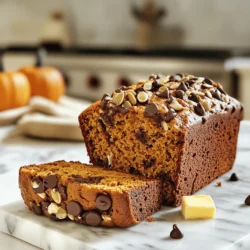 To make a delicious chocolate chip pumpkin bread, gather these key ingredients: - 1 cup canned pumpkin puree - 1/2 cup vegetable oil - 1/2 cup granulated sugar - 1/2 cup brown sugar, packed - 2 large eggs - 1 teaspoon vanilla extract - 1 1/2 cups all-purpose flour - 1 teaspoon baking soda - 1/2 teaspoon baking powder - 1 teaspoon ground cinnamon - 1/2 teaspoon ground nutmeg - 1/4 teaspoon ground ginger - 1/4 teaspoon salt - 1 cup chocolate chips (semi-sweet or dark) These ingredients create a moist and flavorful bread, perfect for any occasion. To enhance your chocolate chip pumpkin bread, consider adding: - 1/2 cup chopped nuts (walnuts or pecans) Nuts bring crunch and a nutty taste. You can also try other additions, like: - Dried cranberries for a fruity twist - A dash of espresso powder to deepen flavor These add-ins let you customize the bread to your liking. Choose the best ingredients for top results. Here are some tips: - Pumpkin puree: Look for pure pumpkin with no additives. - Sugars: Use fresh granulated and brown sugar for more depth. - Spices: Opt for whole spices when possible; they are more potent. - Chocolate chips: Pick high-quality chocolate for a richer taste. Quality ingredients lead to a more enjoyable bread, making each bite count. Start by preheating your oven to 350°F (175°C). This will ensure even baking. While the oven heats, grease a 9x5 inch loaf pan. You can use butter or cooking spray. If you prefer easy removal, line the pan with parchment paper. In a large bowl, add 1 cup of pumpkin puree. Next, pour in 1/2 cup of vegetable oil. Then, add 1/2 cup of granulated sugar and 1/2 cup of packed brown sugar. Crack in 2 large eggs and add 1 teaspoon of vanilla extract. Whisk these ingredients together until they are smooth and well combined. This mix should feel creamy and rich. In a different bowl, sift together 1 1/2 cups of all-purpose flour, 1 teaspoon of baking soda, and 1/2 teaspoon of baking powder. Add 1 teaspoon of ground cinnamon, 1/2 teaspoon of ground nutmeg, 1/4 teaspoon of ground ginger, and 1/4 teaspoon of salt. Mix these dry ingredients well. Gradually add the dry mix to your wet mixture. Stir gently until just combined to avoid overmixing. Finally, fold in 1 cup of chocolate chips and, if you like, 1/2 cup of chopped nuts. Make sure they are evenly spread in the batter. To get soft and moist bread, use canned pumpkin puree. It has a smooth texture that blends well. Mix the wet ingredients until smooth, but do not overmix. Overmixing can make the bread tough. Fold in chocolate chips gently. This keeps them evenly spread without breaking. Set your oven to 350°F (175°C). This is the perfect heat for baking. Bake for 55 to 65 minutes. Check the bread with a toothpick. It should come out clean when done. If the top gets too brown, cover it with foil. This helps it bake evenly without burning. Let the bread cool in the pan for 10 minutes. Then, move it to a wire rack. This helps it cool down all around. Slice it while warm for the best taste. You can add butter on top or sprinkle pumpkin seeds for a nice crunch. Enjoy with coffee or tea for a cozy treat! {{image_2}} You can make your pumpkin bread even better by adding nuts. Walnuts or pecans work great. Just chop them up and mix in half a cup with the chocolate chips. This mix brings a nice crunch. The nuts also add flavor, making each bite special. Want more warmth in your bread? Try adding spices! You can mix in a teaspoon of ground cloves or allspice. These spices will enhance the pumpkin flavor. They bring a cozy taste, perfect for fall. Adjust the spices to your liking for a tasty twist. If you need a gluten-free option, swap the all-purpose flour with gluten-free flour. Make sure to use a 1:1 gluten-free blend. This keeps the texture soft and moist. You can still enjoy the chocolate chips and pumpkin flavor without gluten. Enjoy your bread with no worries! To keep your chocolate chip pumpkin bread fresh, store it in an airtight container. This helps keep moisture in and prevents it from drying out. You can also wrap the bread tightly in plastic wrap or aluminum foil. Store it at room temperature for up to three days. If you want to keep it longer, consider freezing it. Freezing your chocolate chip pumpkin bread is easy. First, let the bread cool completely. Then, slice it into individual pieces. Wrap each slice in plastic wrap. Place the wrapped slices in a freezer bag or container. You can freeze the bread for up to three months. Remember to label the bag with the date, so you know when to use it. When you are ready to enjoy your frozen chocolate chip pumpkin bread, take out a slice. Unwrap it and let it thaw at room temperature for about 30 minutes. You can also use a microwave to reheat the slice. Heat it for about 10-15 seconds. If you prefer, you can warm it in a toaster oven for a few minutes. This will help bring back that warm, fresh-baked taste. Enjoy it with a little butter or your favorite spread! Yes, you can use fresh pumpkin. First, cook and puree the pumpkin. Make sure it is smooth, like canned pumpkin. Fresh pumpkin can add a lovely taste, but it may have more moisture. You might need to adjust the flour to get the right texture. Chocolate Chip Pumpkin Bread stays fresh for about 3 to 5 days at room temperature. Keep it in an airtight container to keep it moist. If you want it to last longer, store it in the fridge for about a week. You can also freeze it for up to three months. Just wrap it well to prevent freezer burn. You can use several substitutes for eggs. Here are some options: - 1/4 cup unsweetened applesauce - 1/4 cup mashed banana - 1/4 cup yogurt - 2 tablespoons ground flaxseed mixed with 6 tablespoons water (let it sit for 5 minutes) These will keep your bread moist and tasty. This blog covers all you need to make great Chocolate Chip Pumpkin Bread. We discussed key ingredients and tips for choosing the best ones. I showed you simple steps for mixing and baking. We reviewed tricks for perfect texture and the right baking time. You now have ideas for tasty variations and smart storage tips. Embrace your creativity in the kitchen. With this guide, you'll bake delicious bread every time. Enjoy the process and share your tasty results!