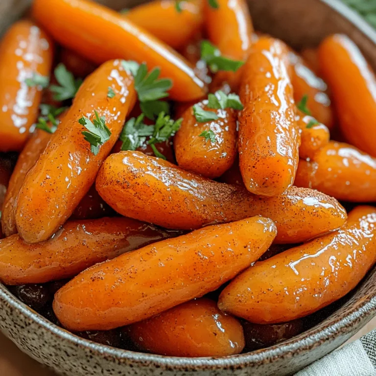 - 1 pound baby carrots or 4 large carrots, sliced - 3 tablespoons pure maple syrup - 2 tablespoons olive oil - 1 teaspoon ground cinnamon - 1/2 teaspoon sea salt - 1/4 teaspoon black pepper - Fresh parsley for garnish (optional) You need fresh carrots for this dish. Baby carrots work great, but you can use large carrots too. If you pick large carrots, make sure to slice them evenly. This way, they cook evenly and taste great. The maple syrup adds a nice sweetness. I like using pure maple syrup for the best flavor. Olive oil helps the glaze stick to the carrots. Ground cinnamon gives a warm spice that makes this dish special. Sea salt and black pepper add a touch of flavor that balances the sweetness. Don't forget the parsley! It brightens up the dish and adds color. You can leave it out, but it looks nice on the plate. These simple ingredients come together to make a sweet and savory treat. Start by turning on your air fryer. Set the temperature to 400°F (200°C). Let it preheat for about 5 minutes. This step helps cook the carrots evenly. If you use large carrots, wash and peel them first. Then, slice them into even sticks. If you choose baby carrots, just give them a quick rinse. Clean carrots help the glaze stick better. In a bowl, combine the maple syrup, olive oil, ground cinnamon, sea salt, and black pepper. Stir everything together until it forms a smooth glaze. Each ingredient adds flavor to the carrots. Add the cleaned carrots to your glaze bowl. Toss them well to make sure each carrot is coated. This process is key for maximizing flavor. You want each bite to be sweet and tasty. Once the air fryer is ready, put the glazed carrots in the basket. Arrange them in a single layer. Cook for about 15 minutes. Halfway through, shake the basket. This ensures even cooking and a nice texture. After 15 minutes, take a look at the carrots. They should be tender and slightly caramelized. If you want more caramelization, you can cook them for another 2-3 minutes. Keep an eye on them to avoid burning. Carefully take the carrots out of the air fryer. Place them on a serving dish. Drizzle any leftover glaze over the top. Toss gently to coat. For a fresh touch, garnish with chopped parsley. Enjoy your sweet and savory side dish! To get the best results, cut your carrots into similar sizes. This helps them cook at the same rate. If you use baby carrots, they usually cook nicely as they are. But remember to shake the basket halfway through cooking. This keeps them from sticking and helps them brown evenly. If you want your carrots sweeter, add more maple syrup. Start with an extra half tablespoon. Taste the glaze before coating the carrots. You can always add more, but it's hard to take away. For a less sweet dish, use less syrup. You can balance this with more salt or cinnamon. While fresh parsley makes a nice touch, feel free to try other herbs. Chopped thyme or dill can give a fresh flavor. For a crunchy twist, sprinkle on some crushed nuts after cooking. They add texture and taste. If you want a spicier kick, a sprinkle of chili flakes works well too. {{image_2}} You can swap out carrots for other veggies. Try using sweet potatoes, parsnips, or even Brussels sprouts. Cut them into equal sizes, just like the carrots. This helps them cook evenly. Each veggie brings its own flavor and texture. Sweet potatoes add creaminess, while Brussels sprouts give a slight crunch. Spice it up! You can add nutmeg or ginger to your glaze. Nutmeg gives a warm, sweet taste. Ginger adds a nice zing. Just a pinch of each can change the whole dish. Experiment with your favorite spices to make it your own. Nuts add a great crunch. Try adding walnuts or pecans. Chop them into small pieces and mix them in with the carrots. They give a nice contrast to the soft carrots. Toast the nuts lightly before adding for an extra flavor boost. This makes your dish more exciting and tasty. You can keep any leftover maple glazed carrots in the fridge. Place them in an airtight container. They will stay fresh for up to four days. When you want to eat them again, just take them out and enjoy! If you want to save your carrots for later, freezing is a great option. First, let the carrots cool completely. Then, place them in a freezer-safe bag. Squeeze out any extra air and seal it tight. They can last for up to three months in the freezer. Label the bag with the date for easy tracking. To reheat the carrots, you have a few options. You can use the air fryer for a quick and tasty option. Set it to 350°F (175°C) and cook for about 5 to 7 minutes. If you prefer, you can also heat them in the microwave. Just place them on a plate, cover, and heat for 1 to 2 minutes. Stir halfway for even heating. Enjoy your sweet, maple-flavored treat! Yes, you can use regular carrots. Just wash and peel them first. Slice them into even pieces. This helps them cook evenly. The taste will still be sweet and delicious. Maple glazed carrots pair well with many dishes. Try serving them with roasted chicken. They also go great with grilled fish or pork. You can even serve them at a holiday meal. Their sweet flavor adds a nice touch. To get more caramelization, cook the carrots a bit longer. After the 15 minutes, check their texture. If you want them softer and sweeter, add 2-3 more minutes in the air fryer. Toss them halfway through for even cooking. This extra time helps them brown nicely. This blog covered how to make tasty maple glazed carrots. We explored the ingredients, steps for cooking, and helpful tips. You learned how to adjust flavors and try different veggies. Storing leftovers is simple, too. These carrots can be a great side dish for any meal. With a few changes, you can personalize the recipe. Enjoy making this fun and healthy dish!