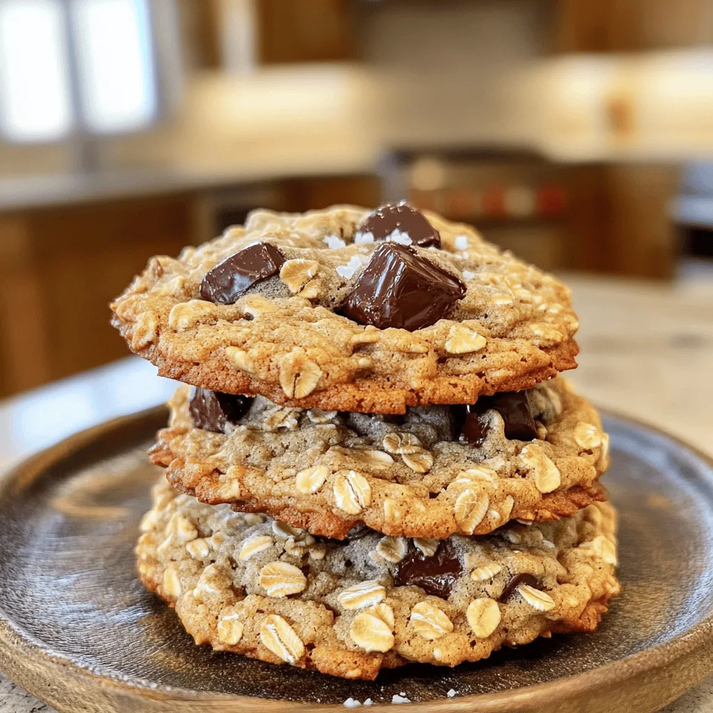 - 1 cup unsalted butter, softened - 1 cup brown sugar, packed - 1/2 cup granulated sugar - 2 large eggs - 1 teaspoon vanilla extract - 1 1/2 cups all-purpose flour - 1/2 teaspoon baking soda - 1/2 teaspoon salt - 2 cups rolled oats - 1 cup dark chocolate chunks - 1/2 cup chopped walnuts (optional) When choosing butter, always go for unsalted. This gives you control over the salt level. Softened butter mixes well, so let it sit out before you start. For sugar, brown sugar adds moisture and a nice flavor. Dark chocolate chunks provide a rich taste that pairs well with oats. You can use semi-sweet chocolate if you prefer a sweeter cookie. If you want a nut-free option, skip the walnuts. You can replace them with more oats or chocolate chunks. For a gluten-free version, use a gluten-free flour blend. You can also swap butter for coconut oil or nut butter for a different taste. First, preheat your oven to 350°F (175°C). This step is key for even baking. Next, line two baking sheets with parchment paper. This will help the cookies not stick. Make sure you have enough space for all the dough balls. In a large bowl, start with the softened butter. Cream it with brown sugar and granulated sugar until it’s light and fluffy. This may take a few minutes. Next, add the eggs one by one. Mix in the vanilla extract too. In another bowl, whisk together flour, baking soda, and salt. Gradually add this dry mixture to the wet one. Stir until just combined. Finally, fold in rolled oats, dark chocolate chunks, and walnuts if you like. This creates a tasty dough. Using a cookie scoop or tablespoon, drop rounded balls of dough on the prepared sheets. Space them about 2 inches apart. Bake in the oven for 10-12 minutes. The edges should look lightly golden, but the center should stay soft. Be careful not to overbake! After baking, let the cookies cool on the sheet for 5 minutes. Then, transfer them to a wire rack to cool completely. Enjoy the delightful aroma! To make chewy cookies, start with room temperature butter. This helps create a light texture. Cream the butter and sugars until fluffy. This step adds air, making cookies soft. Add eggs one by one and mix well. This ensures even blending. When adding dry ingredients, stir gently. Overmixing can lead to tough cookies. Finally, use dark chocolate chunks for rich flavor. Avoid overmixing your dough. Overmixing can make cookies hard. Also, do not bake too long. Cookies should be soft in the center when you take them out. Keep an eye on the edges. They should be golden brown but not dark. If you see browning on the bottom, they are done. To keep your cookies fresh, store them in an airtight container. This helps maintain their chewy texture. You can also add a slice of bread to keep cookies soft. The bread adds moisture to the container. If you want to save them for later, freeze the cookies. Just place them in a freezer bag. They can last up to three months. When ready to eat, thaw them at room temperature. {{image_2}} You can have fun with flavors in these cookies. Try using milk chocolate instead of dark chocolate. It gives a sweeter taste. You can also add spices like cinnamon or nutmeg for warmth. A pinch of sea salt on top enhances the chocolate flavor. For a vegan version, swap the butter for coconut oil. Use flax eggs made from ground flaxseed and water instead of regular eggs. Choose dark chocolate that is dairy-free. If you need a nut-free option, leave out the walnuts. Your cookies will still taste great! Add-ins can make your cookies even more tasty. Dried fruits like cranberries or raisins bring sweetness. Shredded coconut adds a nice chewiness. You can also mix in seeds like pumpkin or sunflower seeds for crunch. Each add-in offers a new twist to your chewy oatmeal chocolate chunk cookies! To keep your chewy oatmeal chocolate chunk cookies fresh, store them in an airtight container. This helps keep moisture in. You can also layer parchment paper between cookies to prevent sticking. If you want to keep them longer, freeze the cookies. Just place them in a freezer-safe bag or container. Make sure to remove as much air as possible to avoid freezer burn. When stored properly, these cookies can last about one week at room temperature. If you freeze them, they stay fresh for up to three months. Just remember to label the bags with the date. This way, you won't forget how long they've been in there. If you want to enjoy your cookies warm, you can reheat them easily. Place a cookie on a microwave-safe plate. Heat it for about 10-15 seconds. Check if it's warm enough; if not, add a few more seconds. This method keeps the cookie chewy and tasty without drying it out. Enjoy your delicious treat! To make chewy cookies, focus on the moisture. Use more brown sugar than white sugar. Brown sugar keeps cookies soft. Also, do not overbake them. Bake until the edges are golden but the center stays soft. This ensures a chewy texture. You can use quick oats, but the texture will change. Quick oats cook faster and may make your cookies softer. Rolled oats provide a heartier chew. If you choose quick oats, reduce the baking time slightly. To freeze cookie dough, scoop the dough into balls. Place them on a baking sheet and freeze until firm. After they are frozen, transfer them to a freezer-safe bag. Label the bag with the date and type of cookie. This way, you can enjoy fresh cookies anytime! In this blog, we explored cookie-making from ingredients to storage. We covered essential tips for choosing the best ingredients and how to mix them right. You learned about common mistakes and easy fixes for chewy cookies. Plus, we shared fun variations and storage tips to keep your treats fresh. Baking cookies should be fun and delicious. With these guidelines, you're set for tasty results every time. Enjoy your baking journey!