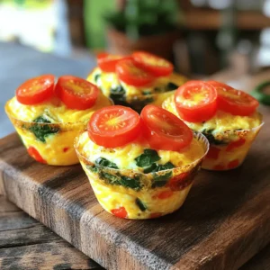 To make veggie-packed egg muffins, gather these ingredients: - 6 large eggs - 1/2 cup bell peppers (any color), diced - 1/2 cup spinach, chopped - 1/4 cup red onion, finely chopped - 1/2 cup cherry tomatoes, halved - 1/4 cup shredded cheese (cheddar or feta) - 1/4 teaspoon garlic powder - 1/4 teaspoon paprika - Salt and pepper to taste - Cooking spray or olive oil for greasing Each ingredient adds flavor and nutrition. The eggs serve as the base, while the veggies boost the dish's health. Cheese adds creaminess, and spices give it a kick. You can easily swap out ingredients based on your taste. Here are some ideas: - Use egg whites instead of whole eggs for a lighter option. - Replace bell peppers with zucchini or mushrooms for a different flavor. - Try kale instead of spinach for a heartier green. - Use different cheeses, like mozzarella or goat cheese, for new tastes. These substitutions keep the recipe flexible. You can adjust it based on what you have at home. Want to enhance the taste? Here are some optional ingredients: - Fresh herbs like parsley or basil for added freshness. - A dash of hot sauce for a spicy kick. - Cooked bacon or sausage for a meaty version. Feel free to mix and match these options to find your favorite combo. These choices let you make the muffins unique to your taste. 1. Start by preheating your oven to 375°F (190°C). This helps cook the muffins evenly. 2. Lightly grease a muffin tin with cooking spray or olive oil. This keeps the muffins from sticking. 3. In a large mixing bowl, crack the 6 large eggs. Whisk them well until they blend fully. 4. Add 1/2 cup diced bell peppers, 1/2 cup chopped spinach, and 1/4 cup finely chopped red onion to the bowl. 5. Toss in 1/2 cup halved cherry tomatoes, 1/4 cup shredded cheese, 1/4 teaspoon garlic powder, and 1/4 teaspoon paprika. 6. Season with salt and pepper to taste. Stir everything until it mixes well. 7. Carefully pour the egg mix into the muffin tin. Fill each cup about 3/4 full. This allows space for the muffins to rise. 8. Place the muffin tin in the preheated oven. Bake for 18-20 minutes. Watch for a golden top and firm texture. 9. Once baked, take the muffin tin out of the oven. Let it cool for a few minutes. 10. Use a knife to gently loosen the muffins. Remove them from the tin. 11. Serve warm for a tasty treat or cool completely. Store in an airtight container in the fridge for up to 5 days. To make the best veggie-packed egg muffins, use fresh ingredients. Fresh veggies add more flavor and nutrients. Dice your bell peppers and chop the spinach small. This helps them cook evenly. Whisk the eggs well to mix the yolks and whites completely. This step adds fluffiness to your muffins. Fill each muffin cup about 3/4 full. This allows room for the muffins to rise. If you want a more intense flavor, add more garlic powder or paprika. Experiment with spices to find what you like best. After baking, let the muffins cool for a few minutes. This makes them easier to remove from the pan. Use a knife to gently loosen the edges. Store leftover muffins in an airtight container in the fridge. They will stay fresh for up to five days. For longer storage, freeze them. Place them in a freezer-safe bag. When you're ready to eat, reheat them in the microwave. Just a minute or two will warm them up nicely. If your muffins sink in the middle, you may have filled them too high. Next time, fill them only 3/4 full. If they are too dry, try adding a splash of milk to the egg mixture. This will make them moister. If they stick to the pan, ensure you grease it well before adding the mixture. You can also try using silicone muffin cups. They make removal easy and clean-up a breeze. {{image_2}} You can boost the nutrition of your egg muffins by adding more veggies. Here are some great options: - Zucchini: Grate it for a moist texture. - Mushrooms: Sauté them first for better flavor. - Broccoli: Chop it finely for a healthy crunch. - Carrots: Shred them for a touch of sweetness. These add-ins keep the muffins colorful and tasty. You can mix and match based on what you have. Use any vegetable you love! If you want to add some protein, consider these meat choices: - Cooked bacon: Crumble it for a salty bite. - Sausage: Cook and chop it for a hearty flavor. - Ham: Dice it up for a classic touch. - Turkey: Use lean turkey for a healthier option. These meats work well with the eggs and veggies. Choose what fits your taste for an extra boost! Cheese adds creaminess and flavor. Here are some great options to try: - Cheddar: A classic choice for its sharp taste. - Feta: Crumbly and tangy, it adds a Mediterranean flair. - Mozzarella: Use shredded for a gooey texture. - Goat cheese: Its tanginess makes the muffins special. Feel free to experiment with different cheeses. Each one brings a unique taste and texture to your muffins! After you cook your veggie-packed egg muffins, let them cool. Once cool, place muffins in an airtight container. Store them in the fridge for up to five days. This keeps them fresh and tasty. Make sure to keep them sealed well to avoid drying out. If you want to save some for later, freezing is easy. Wrap each muffin in plastic wrap. Then, place them in a freezer-safe bag. Label the bag with the date. They can stay in the freezer for up to three months. This way, you have a quick meal ready when you need one. To reheat, take out a muffin and remove the wrap. You can use a microwave or oven. For the microwave, heat for about 30 seconds. For the oven, preheat to 350°F (175°C) and bake for 10 minutes. This will make the muffins warm and delicious again! Yes, you can use egg substitutes. Common options include flax eggs or aquafaba. Flax eggs are made by mixing one tablespoon of ground flaxseed with three tablespoons of water. Let it sit for a few minutes to thicken. Aquafaba is the liquid from canned chickpeas. Use three tablespoons of aquafaba for each egg. Both options work well in this recipe. They add moisture and help bind the ingredients. The muffins stay fresh for up to five days. Store them in an airtight container in the fridge. If you want them to last longer, consider freezing them. They freeze well and can keep for up to three months. Just make sure to wrap them tightly to avoid freezer burn. Yes, you can easily make these muffins gluten-free. The main ingredient is eggs, which are naturally gluten-free. Use gluten-free cooking spray for the muffin tin. If you want extra texture, add gluten-free grains like quinoa or brown rice. These additions can enhance flavor while keeping the muffins gluten-free. This blog post covered all you need to know about baking muffins. We looked at ingredients, substitutions, and optional add-ins for extra flavor. I shared step-by-step instructions and offered tips to perfect your muffins. You also learned about storing and reheating them, plus answers to common questions. Now, you're ready to create the best muffins ever. Use this guide to experiment and enjoy delicious treats!