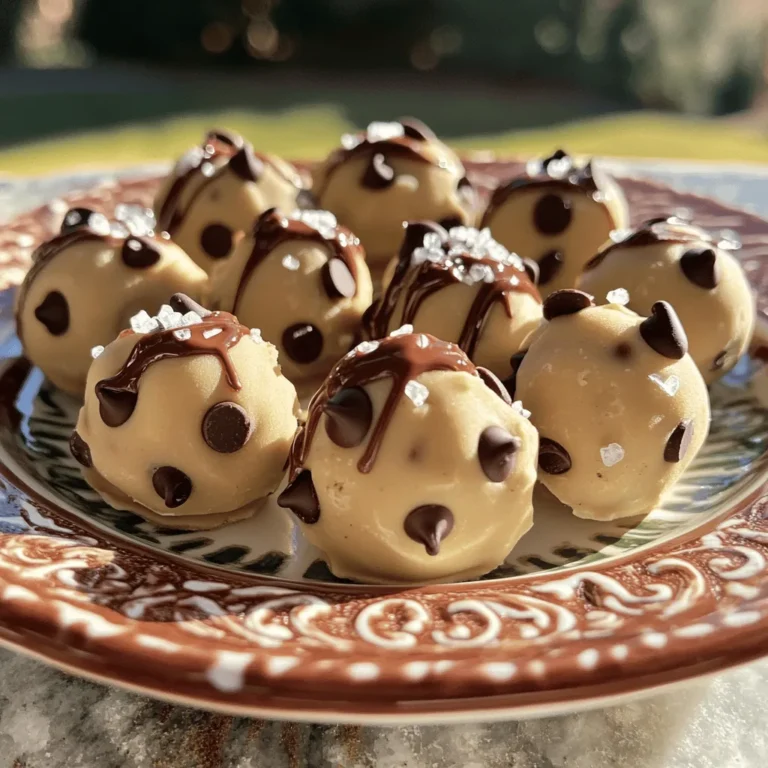 To make No Bake Chocolate Chip Cookie Dough, gather these key ingredients: - 1 cup all-purpose flour (heat-treated) - 1/2 cup unsalted butter, softened - 1/3 cup brown sugar, packed - 1/3 cup granulated sugar - 1 teaspoon vanilla extract - 1/4 teaspoon salt - 1/2 cup mini chocolate chips You can make your cookie dough even better with these optional add-ins: - 1/4 cup chopped nuts (like walnuts or pecans) - A dash of cinnamon for warmth - A spoonful of peanut butter for richness Each ingredient plays a special role in your cookie dough: - All-purpose flour gives structure. Heat-treating it makes it safe to eat raw. - Unsalted butter adds creaminess and richness. It helps bind the dough. - Brown sugar adds moisture and a slight caramel flavor. - Granulated sugar adds sweetness and helps with the dough's texture. - Vanilla extract adds a warm, sweet aroma that enhances the flavor. - Salt balances the sweetness and brings out all the flavors. - Mini chocolate chips add bursts of chocolatey goodness in every bite. These ingredients work together to create a tasty treat that you can enjoy without baking. Feel free to experiment with add-ins for your own twist! Start by gathering your ingredients. You need heat-treated flour, butter, sugars, vanilla, salt, chocolate chips, and nuts. If you want safe cookie dough, heat the flour. Microwave it for one minute. Let it cool while you prepare the other ingredients. In a large bowl, cream the softened butter with brown and granulated sugars. Use an electric mixer for about two to three minutes. The mix should be smooth and fluffy. Next, add the vanilla extract and salt. Mix until everything combines well. Gradually add in the flour. Use low speed on the mixer. Stop as soon as the flour blends in. Now, fold in the mini chocolate chips and nuts. Use a spatula to mix gently. Make sure the chips and nuts are spread evenly in the dough. Scoop the dough onto plastic wrap. Shape it into a log or disc. Wrap it tightly and put it in the fridge. Chill for at least thirty minutes. This makes the dough firm. Once it’s chilled, you can enjoy it right from the wrap. Alternatively, scoop it into small balls for serving. For a fun touch, drizzle melted chocolate on top and sprinkle some sea salt. Serve the bites on a decorative plate for an extra special treat. To make your no bake cookie dough, start by creaming the butter and sugars well. Use an electric mixer for about two to three minutes. This step is key for a light texture. Add vanilla and salt next. Mix again until everything blends smoothly. Gradually add the heat-treated flour. Mix slowly to avoid a flour cloud. Once you see no dry flour, it’s time to fold in the chocolate chips. Gently stir with a spatula to keep the dough soft. Using heat-treated flour is very important for safety. This step kills harmful bacteria. To heat-treat, microwave the flour for one minute. Let it cool before you mix it in. Always ensure your hands and tools are clean when making cookie dough. This way, you keep your treat safe to eat. Make your cookie dough look extra special. Scoop it into bite-sized balls for easy sharing. Place them on a decorative plate for a nice touch. Drizzle melted chocolate on top for a gourmet vibe. You can also sprinkle sea salt or more chocolate chips over the dough. This makes your dessert not just tasty, but pretty to look at too! {{image_2}} You can change the flavor of your cookie dough with fun add-ins. Try adding: - Peanut butter: Mix in a few tablespoons for a nutty twist. - Cocoa powder: Add two tablespoons for a rich chocolate flavor. - Cinnamon: A teaspoon gives a warm spice note. Feel free to mix and match. These add-ins can make your cookie dough unique. Want a healthier version? Here are some ideas: - Gluten-free: Use gluten-free flour blend instead of all-purpose flour. - Vegan: Swap butter for coconut oil and use a plant-based sweetener. - Nut-free: Omit nuts and check all add-ins for allergens. These swaps let everyone enjoy cookie dough. Sometimes, you may not have all the ingredients. Here are some clever swaps: - Butter: Use margarine or applesauce for a lighter option. - Brown sugar: Replace it with coconut sugar for a different taste. - Mini chocolate chips: Use dark chocolate chunks for a richer bite. These swaps can change the flavor and texture while keeping it delicious. To store your no-bake chocolate chip cookie dough, wrap it tightly. Use plastic wrap or an airtight container. This keeps moisture out and helps keep the dough fresh. Make sure it’s sealed well to avoid drying out. You can store it in the fridge for up to a week. If you want it to last longer, freezing is a great option. Freezing cookie dough is simple. Shape the dough into a log or balls. Then, wrap each piece in plastic wrap. Place these in a freezer-safe bag or container. This way, you can pull out just what you need. Cookie dough can freeze well for up to three months. Just remember to label the bag with the date. The shelf life of your cookie dough is quite good. In the fridge, it stays fresh for about seven days. In the freezer, it lasts up to three months. After this time, the taste and texture can change. Always check for any off smells or signs of freezer burn before using. Enjoy your cookie dough while it’s fresh for the best flavors! No, you should not bake this dough. It is made to be eaten raw. The ingredients are safe when prepared as a no-bake treat. Baking will change the texture and flavor. Plus, you'll miss out on that delicious, soft cookie dough experience! To heat-treat flour, spread it on a microwave-safe plate. Microwave it for about 1 minute. Stir the flour halfway through to ensure even heating. Let it cool before you mix it into your dough. This step kills any harmful bacteria. Now your cookie dough is safe to enjoy! You can serve cookie dough bites on their own or with dips. Chocolate sauce or caramel sauce works well. You can also pair them with fresh fruits like strawberries or bananas. For a fun twist, try adding a scoop of ice cream on the side. Enjoy these treats in many ways! This blog post covers everything about making delicious, safe cookie dough. We went over the key ingredients, steps to prepare and serve, and handy tips for mixing. I shared fun variations to spice up your treat and storage tips to keep it fresh. Remember, cookie dough can be a delightful snack or dessert. With these insights, you can enjoy it safely and creatively. Now, it’s time to gather your ingredients and start mixing!