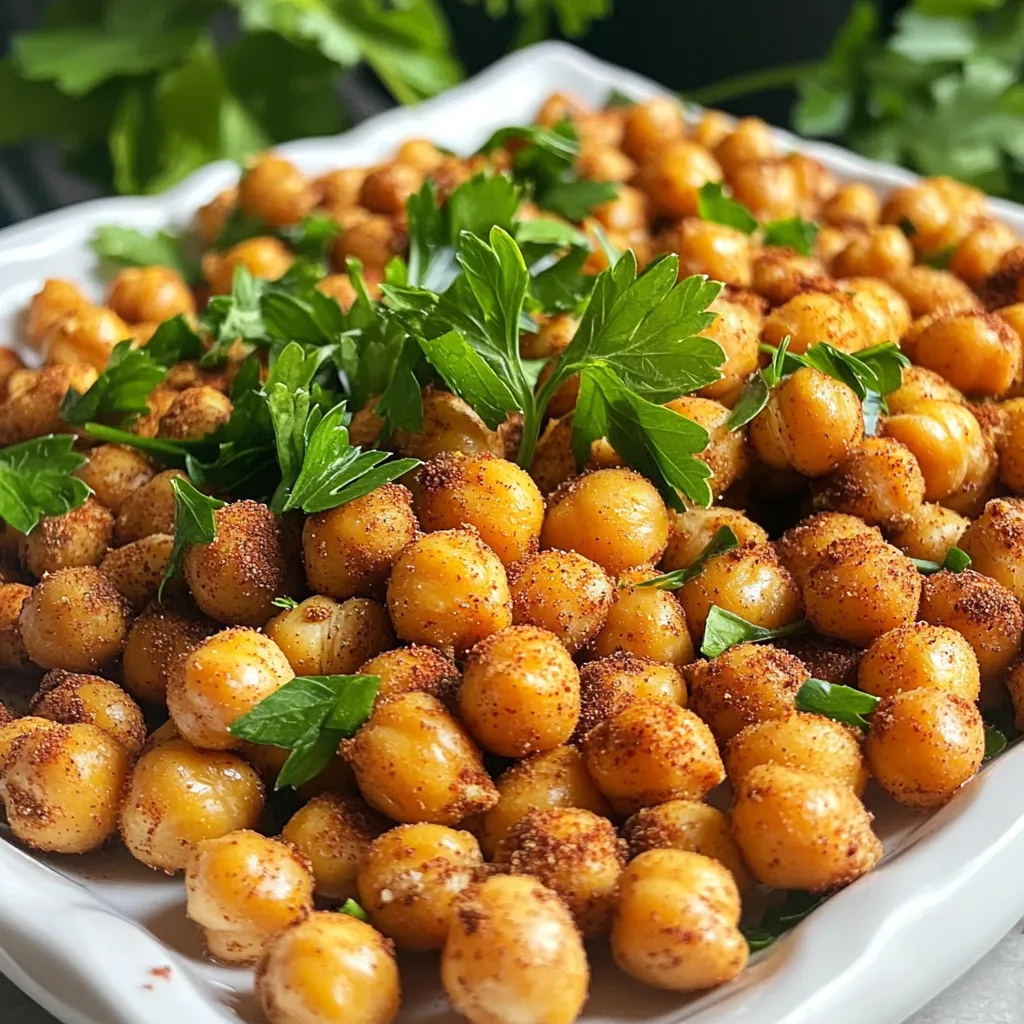 To make Crispy Chickpeas with Fall Spices, gather these items: - 1 can (15 oz) chickpeas, drained and rinsed - 2 tablespoons olive oil - 1 teaspoon ground cinnamon - 1 teaspoon ground cumin - 1 teaspoon smoked paprika - 1/2 teaspoon ground ginger - 1/4 teaspoon cayenne pepper (adjust for heat preference) - Salt, to taste - Fresh parsley or cilantro, chopped (for garnish) These ingredients create a warm, spiced flavor that pairs well with the chickpeas. You can add more flavors to your chickpeas. Here are some suggestions: - Garlic powder for extra flavor - Onion powder for a savory touch - Nutritional yeast for a cheesy flavor - Lemon zest for a fresh kick Feel free to mix and match these add-ins to suit your taste. If you need alternatives for the ingredients, consider these options: - Replace olive oil with avocado oil for a different flavor. - Use coconut oil for a hint of sweetness. - Swap smoked paprika for regular paprika if you prefer a milder taste. - For a gluten-free option, all spices on this list are gluten-free. These substitutions help you adapt the recipe to your needs while keeping the taste vibrant. To start, you need to preheat your air fryer. Set it to 400°F (200°C). Preheating helps the chickpeas cook evenly. It only takes a few minutes, so don’t skip this step. A hot fryer is key for that crispy finish. First, open the can of chickpeas. Drain them well, then rinse under cold water. This helps remove any canning liquid. Next, you must dry the chickpeas. Use a paper towel to pat them completely dry. This step is very important. If they are wet, they won't crisp up. Now, in a bowl, mix together the olive oil, ground cinnamon, cumin, smoked paprika, ground ginger, cayenne pepper, and salt. Stir until combined. Then, add the dried chickpeas to the bowl. Toss them well to coat with the spice mix. Make sure every chickpea gets covered. Now it's time to cook! Place the chickpeas in the air fryer basket. Spread them out in a single layer. Do not overcrowd the basket; this helps them cook evenly. Set your timer for 15-20 minutes. Halfway through, shake the basket gently. This ensures even crisping on all sides. Keep an eye on them. You want them golden brown and crispy but not burnt. Once they're done, carefully take them out. Let them cool slightly. They will get even crunchier as they cool. Enjoy them warm, garnished with fresh parsley or cilantro if you like. To make chickpeas crispy, start with dry ones. After rinsing, use a paper towel to pat them dry. This step is key. If they are wet, they won’t crisp up well. Toss them in olive oil and spices, but don’t overdo the oil. A light coat is enough. Air fry them in a single layer. If you crowd the basket, they will steam instead of crisp. Shake the basket halfway through cooking to ensure even browning. You can customize the spices to match your taste. For a sweeter touch, add a bit of brown sugar or nutmeg. If you like heat, increase the cayenne or add crushed red pepper flakes. Try mixing in garlic powder or onion powder for depth. Explore different spice combinations like curry powder or taco seasoning. The options are endless and fun. Serve the crispy chickpeas warm for the best crunch. They make a great snack on their own. For a twist, add them to salads or grain bowls for extra texture. You can also use them as a topping for soups. To present, use a nice bowl and sprinkle fresh parsley or cilantro on top. This adds color and freshness to the dish. Enjoy your delicious creation! {{image_2}} You can change the spice blend to fit your taste. Here are some fun ideas: - Curry Chickpeas: Use 1 teaspoon curry powder and 1/2 teaspoon turmeric. - Italian Flair: Mix 1 teaspoon dried oregano and 1 teaspoon garlic powder. - Sweet and Spicy: Add 1 tablespoon brown sugar with the original spices. These options let you play with flavors. Try different blends to find your favorite! Air fryers can vary in heat. If your model runs hot, lower the temperature to 375°F (190°C). Cook for 12-15 minutes instead. If it runs cooler, you may need to increase to 425°F (220°C) and cook for 18-20 minutes. Always shake the basket halfway through to avoid uneven cooking. These crispy chickpeas can fit many diets. Here are some ideas: - Gluten-Free: The recipe is already gluten-free. Enjoy it as is! - Vegan: This recipe is vegan-friendly, so dig in without worry. - Low-Sodium: Use less salt or switch to a salt-free spice blend. Feel free to adapt the recipe to meet your dietary needs while keeping it delicious! To keep your crispy chickpeas fresh, store them in an airtight container. This helps maintain that crunch you love. Make sure they cool completely before sealing. If you don’t, moisture can build up and make them soggy. For added freshness, use a paper towel inside the container. This will soak up any extra moisture. When it's time to reheat, use your air fryer again. Set it to 350°F (175°C) and cook for about 5 minutes. This method helps restore their crispiness. If you don't have an air fryer, you can use an oven. Spread the chickpeas on a baking sheet and heat for 10-15 minutes. Keep an eye on them to avoid burning. Crispy chickpeas can last up to 5 days at room temperature. However, for the best taste and texture, eat them within 2-3 days. If you want to store them longer, consider freezing them. Place them in a freezer bag, and they can last for up to 3 months. Just remember, they may lose some crunch when thawed. Enjoy your tasty snacks! Yes, you can use dried chickpeas. However, they need more time to prepare. Soak them overnight in water. After soaking, drain and rinse them. Then, cook them until tender. This usually takes about 1 to 2 hours. Once cooked, you can follow the same steps as with canned chickpeas. The best spices depend on your taste. For a warm flavor, use cinnamon and cumin. If you like smoky notes, add smoked paprika. For heat, cayenne pepper works well. You can also try garlic powder or turmeric for extra flavor. Mix and match to find your favorite combination. Look for a golden brown color and a crunchy texture. They should be crispy on the outside. If they feel soft or chewy, they need more time. Shake the basket halfway through cooking to ensure even crispiness. Let them cool slightly after cooking; they will crisp up more as they cool. This post covered how to make tasty air-fried chickpeas. We talked about ingredients, from chickpeas to spices. You learned step-by-step prepping and cooking tips. I shared ways to make them extra crispy and some fun serving ideas. Remember, you can tweak the flavors and store leftovers easily. Crispy chickpeas can be a yummy snack or a side dish. I hope this helps you enjoy a healthy treat!