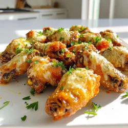 - 2 pounds chicken wings - 2 tablespoons olive oil - 1 tablespoon garlic powder - 1 teaspoon paprika - 1 teaspoon cayenne pepper (adjust for spice level) - 1 teaspoon salt - 1/2 teaspoon black pepper - 1/2 cup grated Parmesan cheese - 2 tablespoons fresh parsley, chopped (for garnish) Gather these simple ingredients before you start. The chicken wings are the star of this recipe. Fresh wings make a big difference in taste. Olive oil helps the spices stick and adds flavor. Garlic powder gives that strong, savory punch. Paprika adds a nice color and subtle warmth. Cayenne pepper brings the heat, so adjust it based on how spicy you like your wings. Salt and black pepper are basic but essential for flavor. Grated Parmesan cheese adds a rich, nutty touch. Finally, fresh parsley not only looks great but also adds a fresh taste. Make sure to have everything ready before you begin. This way, you can enjoy the cooking process. Each ingredient plays a role in making these wings crispy and flavorful. To make crispy wings, start by patting the chicken wings dry with paper towels. This step is key for getting that perfect crunch. If the wings are wet, they will steam instead of crisp up in the air fryer. Next, you need to ensure that the wings are evenly coated with the marinade. This helps every bite to be flavorful. In a large bowl, combine olive oil, garlic powder, paprika, cayenne pepper, salt, and black pepper. Mix these well to create a spicy marinade. Add the chicken wings to the bowl and toss them gently. Make sure each wing is fully coated in the mixture. This will deliver that amazing garlic and spice flavor. Set your air fryer to 380°F (190°C) and preheat it for about 5 minutes. Preheating helps the wings cook evenly. Once ready, arrange the wings in a single layer in the air fryer basket. If your air fryer is small, you might need to cook in batches. Cook the wings for 25 to 30 minutes. Remember to shake the basket halfway through. This ensures all sides get crispy. After the wings are cooked, it’s time for the cheese! Sprinkle grated Parmesan cheese over the wings. Cook them for an additional 3 to 5 minutes until the cheese melts and turns slightly golden. This extra step adds a rich flavor. Once done, remove the wings and transfer them to a serving platter. Garnish with freshly chopped parsley for a nice touch and a pop of color. To get crispy wings, start by drying them well. Use paper towels to pat them dry. This step helps remove excess moisture. Less moisture means more crispiness. When using the air fryer, arrange the wings in a single layer. This allows air to flow around each wing. If your air fryer is small, cook in batches. Shake the basket halfway through cooking. This ensures even cooking and crispiness. You can change the spice level by adjusting the cayenne pepper. If you want milder wings, use less cayenne. For spicier wings, add more. Taste the marinade before adding the wings. This way, you can find your perfect heat. Also, consider adding other spices. A dash of smoked paprika or chili powder can add flavor. Experiment to find what you like best. These wings pair well with many sauces. Ranch and blue cheese are classics. They also taste great with honey mustard or sriracha. For side dishes, consider fresh veggies. Celery and carrot sticks add a nice crunch. You can also serve the wings with fries or a fresh salad. These options round out your meal beautifully. {{image_2}} You can change up the flavor of your wings easily. Try these spice blends: - Cajun blend: Mix in some oregano, thyme, and cayenne for a kick. - Buffalo spice: A dash of hot sauce adds heat and a tangy taste. - Lemon pepper: A zesty twist with lemon zest and black pepper. You can also switch the cheese. Instead of Parmesan, try: - Cheddar: For a sharp and creamy flavor. - Feta: Adds a tangy and crumbly texture. - Gorgonzola: For a bold and strong taste. Baking in the oven is a great option. Here’s how you do it: 1. Preheat your oven to 425°F (220°C). 2. Place wings on a baking sheet lined with parchment paper. 3. Bake for 30-35 minutes until crispy, flipping halfway. Grilling is another fun way to cook wings. Follow these steps: 1. Preheat your grill to medium-high heat. 2. Grill wings for about 20-25 minutes, turning them often. 3. Brush with sauce in the last few minutes for extra flavor. For gluten-free wings, ensure your spice blends are gluten-free. You can use: - Almond flour: For a light coating before cooking. - Cornstarch: To help achieve extra crispiness. For a keto-friendly version, keep it low-carb by adjusting: - Olive oil: Use it as your main fat source. - Cheese: Stick with high-fat cheeses, like mozzarella or cheddar. These simple swaps let you enjoy your wings while sticking to your dietary needs. To keep your spicy garlic Parmesan wings fresh, store them in an airtight container. This prevents air from making them soggy. You can place a paper towel at the bottom of the container to absorb moisture. They stay good in the fridge for up to four days. If you want to save wings for later, freezing is a great option. First, let them cool completely. Then, place them in a freezer-safe bag or container. Make sure to remove as much air as possible. They can last up to three months in the freezer. When you’re ready to eat, thaw the wings overnight in the fridge. To reheat, place them in the air fryer at 375°F for about 10-15 minutes. This helps keep them crispy and tasty. Enjoy the same flavors as the first time! Cook chicken wings in the air fryer for 25 to 30 minutes at 380°F (190°C). This time ensures the wings cook through and get crispy. Shake the basket halfway to help them cook evenly. Check if the wings are done by looking for a golden color and crispy skin. Yes, you can cook frozen wings in the air fryer! Increase the cooking time to about 30 to 35 minutes. No need to thaw them first. Just remember to shake the basket halfway to help with even cooking. This method keeps the wings juicy and flavorful. These wings taste great with various dipping sauces. Here are some popular options: - Ranch dressing - Blue cheese dressing - Hot sauce for extra heat - Honey mustard for a sweet touch Feel free to mix and match to find your favorite! Now you know how to make delicious Garlic Parmesan chicken wings. We covered ingredients, step-by-step instructions, and tips for the best results. You learned how to achieve crispy wings and adjust spice levels to your taste. Don’t forget to explore variations and storage methods for leftovers. With these simple steps, you can enjoy tasty wings anytime. So grab your air fryer, and start cooking! You’ll impress your friends and family with these easy, flavorful wings. Happy cooking!