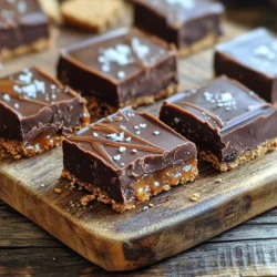 To make these no-bake salted caramel chocolate bars, gather the following key ingredients: - 1 cup graham cracker crumbs - 1/2 cup unsweetened cocoa powder - 1/2 cup unsweetened peanut butter (or almond butter) - 1/4 cup honey or maple syrup - 1/4 cup unsweetened coconut oil, melted - 1/2 cup chopped dates (or your choice of dried fruit) - 1 cup dark chocolate chips (dairy-free if needed) - 1/4 teaspoon sea salt - Additional sea salt for topping These ingredients blend to create a rich, sweet base with a lovely chocolate flavor. You can customize your bars to suit your taste. Here are some optional ingredients: - Nuts (like almonds or walnuts) for crunch - Seeds (such as chia or flaxseed) for added nutrition - Coconut flakes to enhance flavor - A splash of vanilla extract for a lovely aroma Feel free to mix and match these extras to make the bars your own. Choosing the right brands can make a big difference in flavor and quality. Here are my top picks: - Graham Crackers: Honey Maid or Nabisco for a classic taste. - Cocoa Powder: Ghirardelli or Hershey’s for rich chocolate flavor. - Peanut Butter: Smucker's Natural or Justin's for creamy texture. - Chocolate Chips: Enjoy Life or Ghirardelli for a dairy-free option. These brands deliver consistent quality and taste, helping you create the best no-bake bars possible. To start, grab a large mixing bowl. In this bowl, combine 1 cup of graham cracker crumbs and 1/2 cup of unsweetened cocoa powder. Next, add 1/2 cup of peanut butter or almond butter to the mix. Then, pour in 1/4 cup of honey or maple syrup and 1/4 cup of melted coconut oil. Use a sturdy spoon to stir everything together. Mix until it looks like a dough. This base provides a rich and chocolatey foundation for your bars. Now, it’s time to add some sweetness. Fold in 1/2 cup of chopped dates. These dates give a chewy texture and natural sweetness. Make sure the dates spread evenly throughout the mixture. Now, we need to melt the chocolate. In a microwave-safe bowl, add 1 cup of dark chocolate chips. Heat them in the microwave in 30-second intervals. Stir the chocolate between each interval. Keep heating until the chocolate is fully melted and smooth. This step is key for that glossy finish on top of your bars. Once the chocolate is ready, drizzle it over the pressed base layer. Use a spatula to spread it evenly across the top. For that perfect salty-sweet bite, sprinkle a pinch of sea salt over the melted chocolate. This contrast enhances the flavor. Next, place the dish in the refrigerator. Let it chill for at least 2 hours. This helps the bars firm up nicely. After they set, lift them out using the parchment paper. Place the bars on a cutting board. Slice them into squares or rectangles, depending on your preference. Before serving, don’t forget to add a little extra sea salt on top. This tiny touch makes a big difference. For a fun presentation, serve the bars on a rustic wooden board. You can drizzle more melted chocolate over them for a beautiful finish. Enjoy your sweet creation! Mixing the base is key to great bars. Start by combining graham cracker crumbs and cocoa powder. Add peanut butter, honey, and melted coconut oil. Use a strong spoon to mix. You want a dough-like texture. If it feels too dry, add a bit more honey. Fold in the chopped dates last. They should be spread evenly. When pressing the mixture into your pan, use a spatula. This helps smooth the top. Press down firmly to avoid air pockets. An even layer ensures nice, uniform bars. Melt the chocolate chips carefully. Heat in short bursts of 30 seconds. Stir in between until smooth. This prevents the chocolate from burning. Drizzle the melted chocolate over the pressed base. Use a spatula to spread it evenly. A thin layer works best for a nice finish. Sprinkling sea salt on top adds a nice touch. It enhances the sweet and salty flavor. Let the chocolate set in the fridge along with the bars. One common mistake is not mixing well enough. If your base is uneven, the bars won’t hold together. Another mistake is skipping the chilling time. The bars need time to firm up. Cutting them too early makes them fall apart. Avoid using too much chocolate. A thin layer is better for balance. Lastly, don’t forget the sea salt. It brings out the flavors and makes them pop! {{image_2}} You can easily swap nut butters in this recipe. If you don't like peanut butter, try almond butter. You can also use sunflower seed butter for a nut-free option. Each nut butter adds a unique flavor and creaminess. This way, you can cater to your taste or any allergies. If you want to change up the sweetness, consider using agave syrup instead of honey. You can also try brown rice syrup for a different taste. Each sweetener brings its own flavor and texture, making the bars even more fun. Adjust the amount to suit your sweetness preference. Add your favorite mix-ins to boost flavor. Chopped nuts like almonds or walnuts add crunch. Seeds like chia or flax seeds can provide extra nutrition. You can even try a pinch of cinnamon or ginger for a warm spice note. These little touches can make your bars special and uniquely yours. To keep your no-bake salted caramel chocolate bars fresh, store them in an airtight container. This helps maintain their texture and flavor. Place a layer of parchment paper between the bars if you stack them. This prevents sticking. Keep the container in the fridge for up to one week. The cool temperature helps the bars stay firm and tasty. Freezing is great for extending the life of your bars. Cut them into squares or rectangles first. Wrap each piece tightly in plastic wrap. Then, place them in a freezer-safe bag or container. This way, they stay fresh for up to three months. When you're ready to enjoy, just thaw them in the fridge overnight. For the best taste, serve the bars cold. Take them out of the fridge just before serving. You can also add a sprinkle of extra sea salt on top for a burst of flavor. Pair them with a glass of almond milk or a cup of coffee. This enhances the sweet and salty notes of the bars, making each bite a treat! Yes, you can easily make these bars vegan. Use almond butter instead of peanut butter. Swap honey for maple syrup. Choose dairy-free dark chocolate chips. This way, you get a tasty treat that everyone can enjoy. These bars stay fresh in the fridge for up to a week. Just store them in an airtight container. If you want to keep them longer, you can freeze them. They will last for about three months in the freezer. Absolutely! You can get creative with the toppings. Try using chopped nuts, shredded coconut, or even a drizzle of nut butter. Just remember to add a pinch of sea salt. It enhances the flavor and gives a nice salty-sweet balance. You learned about the key ingredients for making delicious bars and how to customize them. I shared step-by-step instructions to prepare, chill, and serve these treats. We also discussed tips for mixing, pressing, and avoiding common mistakes. In the variations section, I provided options for substitutions and add-ins. Finally, I covered the best ways to store your bars to maintain freshness. With these insights, you can create and enjoy tasty bars that fit your taste and needs. Happy making!