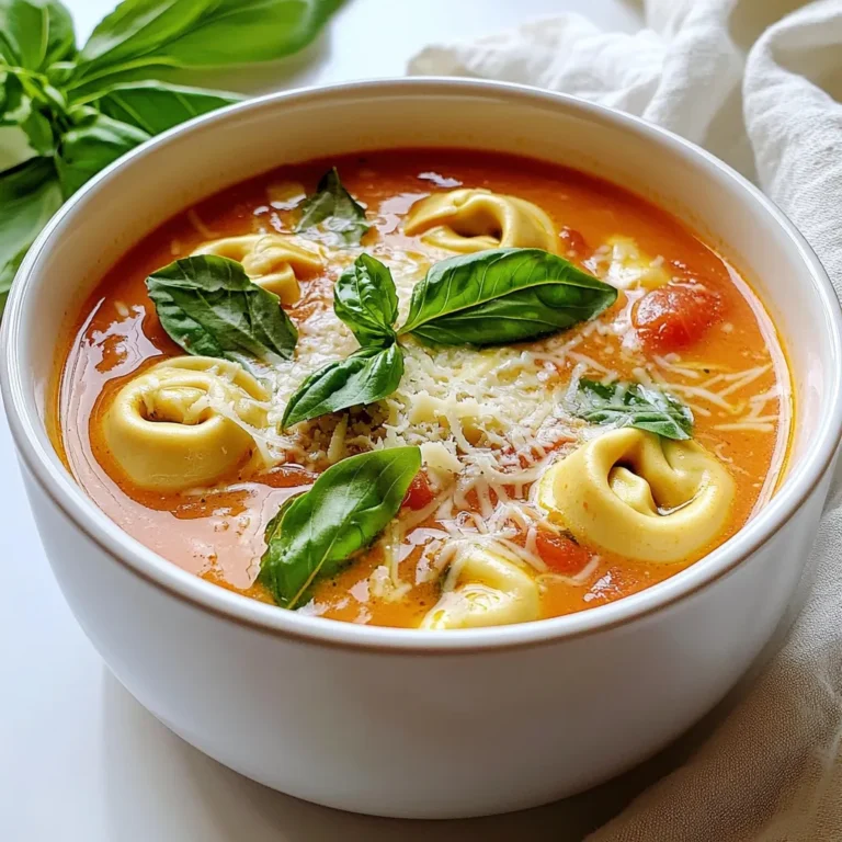 To make this soup, you need simple ingredients that bring great flavor. Here’s what you need: - 1 tablespoon olive oil - 1 medium onion, diced - 3 cloves garlic, minced - 1 (28 oz) can crushed tomatoes - 4 cups vegetable broth - 2 teaspoons dried oregano - 1 teaspoon dried basil - Salt and pepper to taste - 1 (9 oz) package refrigerated cheese tortellini - 1 cup heavy cream - 1 cup fresh basil leaves, chopped - Grated Parmesan cheese for serving These ingredients work together to create a rich and creamy soup that warms your soul. You can add a few extra ingredients to make the soup even better. Here are some ideas: - A pinch of red pepper flakes for heat - Chopped spinach or kale for greens - A squeeze of lemon for brightness - Fresh herbs like thyme or parsley These additions can elevate the dish and add your personal touch. Serving this soup is easy and fun. Here’s how I like to serve it: - Ladle the hot soup into bowls. - Top with grated Parmesan cheese. - Add extra chopped basil for color. - Pair with crusty bread or a fresh salad. This makes for a hearty meal that everyone will love! Start by gathering your ingredients. You will need: - 1 tablespoon olive oil - 1 medium onion, diced - 3 cloves garlic, minced - 1 (28 oz) can crushed tomatoes - 4 cups vegetable broth - 2 teaspoons dried oregano - 1 teaspoon dried basil - Salt and pepper to taste - 1 (9 oz) package refrigerated cheese tortellini - 1 cup heavy cream - 1 cup fresh basil leaves, chopped - Grated Parmesan cheese for serving First, heat the olive oil in a skillet over medium heat. Add the diced onion. Cook it for about five minutes. The onion should look soft and clear. Next, add the minced garlic. Cook it for one more minute. The aroma will fill your kitchen. Now, transfer this mix to your slow cooker. Add the crushed tomatoes, vegetable broth, oregano, dried basil, salt, and pepper. Stir well. This step combines all the flavors. Cover your slow cooker. You can choose to cook on low for four hours or high for two hours. Slow cooking allows flavors to deepen. If you have time, I recommend the low setting. The longer cook time gives a richer taste. When you have about 30 minutes left, it’s time to add the tortellini. Stir it into the soup. Cover the slow cooker again. Let the tortellini cook until it is tender. This usually takes around 30 minutes. Once the tortellini is ready, it's time for the creamy part! Stir in the heavy cream and chopped fresh basil. This adds richness and freshness to your soup. Taste it to see if you need more salt or pepper. Serve the soup hot. Sprinkle some grated Parmesan cheese on top. You can add more fresh basil if you like. Enjoy every spoonful of your creamy tomato basil tortellini soup! You can make this soup your own. Try adding different veggies like spinach or carrots. For a protein boost, toss in cooked chicken or beans. You can also switch the tortellini for another pasta shape. If you like a kick, add a pinch of red pepper flakes. Slow cooking gives your soup deep flavor. Always brown onions and garlic first for extra taste. Make sure to stir the ingredients well before cooking. If you are short on time, you can use the high setting. Just remember to keep an eye on it. To boost the flavor, add a splash of balsamic vinegar before serving. Fresh herbs can also brighten the taste. Consider mixing in a bit of pesto for a unique twist. Lastly, a sprinkle of lemon zest can add a fresh note that makes the soup pop. {{image_2}} To make a vegan version of this soup, swap out the heavy cream for coconut milk or cashew cream. Use vegan tortellini made from plant-based ingredients. Replace the cheese with nutritional yeast for a cheesy flavor. You can also add more veggies like spinach or mushrooms for extra nutrition. If you need a gluten-free soup, look for gluten-free tortellini. Many stores offer this option made from rice flour or other gluten-free grains. You can also use gluten-free pasta shells if tortellini is hard to find. Always check labels to ensure all ingredients are gluten-free. You can switch out the crushed tomatoes for diced tomatoes or tomato sauce. This change can add a different texture or flavor. Instead of vegetable broth, chicken broth works well too if you’re not strictly vegetarian. Fresh basil can be replaced with dried, but use less since dried herbs are stronger. Feel free to get creative based on what you have at home! To store leftovers, let the soup cool first. Then, pour it into an airtight container. Seal the container tightly. Place it in the fridge. The soup will stay fresh for about three days. Make sure to label the container with the date. This helps you track how long it has been there. When you're ready to enjoy the soup again, take it out of the fridge. Pour it into a pot over medium heat. Stir it often until it is hot. You can also use a microwave. Heat it in a microwave-safe bowl for about two to three minutes. Stir halfway to ensure even heating. If you want to save the soup for later, freezing is a great option. Use a freezer-safe container or a heavy-duty freezer bag. Leave some space at the top, as the soup will expand when frozen. Label the container with the date and type of soup. It can last up to three months in the freezer. When ready to eat, thaw it in the fridge overnight. Reheat as mentioned above for the best taste. Yes, you can use frozen tortellini. It works well in this soup. Just add it to the slow cooker during the last 30 minutes of cooking. The frozen tortellini will heat through and become tender. To spice up this soup, add red pepper flakes or diced jalapeños. You can also use a spicy Italian sausage instead of the cheese tortellini. Start with a small amount and taste as you go. Absolutely! This soup is great for meal prep. You can cook it a day ahead. Just store it in the fridge. Reheat it when you're ready to enjoy. If you want a lighter option, use half-and-half or whole milk. For a dairy-free choice, try coconut milk or cashew cream for a rich texture. This soup lasts about 3 to 4 days in the fridge. Store it in an airtight container to keep it fresh. Always reheat it until it is hot before serving. This blog post covered how to make creamy tomato basil tortellini soup. We explored key ingredients, a step-by-step guide, and tips to enhance flavor. I shared options for different diets and how to store leftovers. You can enjoy this soup your way. Remember, the best flavors come from your choice of ingredients and cooking methods. Try things out and find what works for you. Enjoy making your own delicious soup!