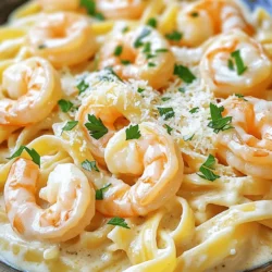 Here’s what you need to make Garlic Butter Shrimp Alfredo: - 8 oz fettuccine pasta - 1 lb large shrimp, peeled and deveined - 4 tablespoons unsalted butter - 4 cloves garlic, minced - 1 cup heavy cream - 1 cup freshly grated Parmesan cheese - Salt and pepper to taste - 1 teaspoon Italian seasoning - Fresh parsley, chopped (for garnish) These ingredients work together to create a rich and creamy dish. The fettuccine serves as the perfect base, while the shrimp brings a tender, juicy bite. The butter and garlic combine to add a deep, savory flavor. Heavy cream gives the sauce its nice, rich texture, and Parmesan adds a salty finish. Don't forget the Italian seasoning to brighten it up! Finally, a sprinkle of fresh parsley makes it look and taste fresh. Bring a large pot of salted water to a boil. Add the fettuccine and cook it as the package says. Cook until it is al dente. This means it should still have a bit of bite. Once done, save 1 cup of pasta water. Drain the fettuccine and set it aside. In a large skillet, melt 2 tablespoons of unsalted butter over medium heat. Add the shrimp in a single layer. Season them with salt, pepper, and Italian seasoning. Cook for 2-3 minutes on each side. The shrimp should turn pink and opaque. Once cooked, remove them from the skillet and set aside. In the same skillet, add the remaining 2 tablespoons of butter. Once it melts, add 4 minced garlic cloves. Sauté for about 1 minute. You want it fragrant but not brown. Pour in 1 cup of heavy cream and stir. Bring this mixture to a gentle simmer. Reduce the heat to low. Gradually whisk in 1 cup of freshly grated Parmesan cheese. Keep whisking until it melts and blends well. If the sauce is thick, add some of the reserved pasta water. Stir until it reaches your desired thickness. Add the cooked fettuccine and shrimp back into the skillet. Toss them well in the creamy sauce. Taste it and adjust the flavor with more salt or pepper if needed. You want every bite to be tasty. Plate the Garlic Butter Shrimp Alfredo into bowls. Garnish with freshly chopped parsley. For extra flavor, sprinkle some more grated Parmesan on top. Enjoy your quick and delicious meal! To cook shrimp just right, start with large shrimp. They cook evenly and stay juicy. Heat a skillet over medium heat and melt butter. This keeps the shrimp from sticking. Cook them for 2-3 minutes on each side. Look for pink and opaque color. This means they are done. If you overcook shrimp, they become tough. So, watch them closely! The key to a smooth Alfredo sauce is the cream. Use heavy cream for a rich taste. After melting the butter, add minced garlic. Stir for about one minute. Then slowly pour in the cream. Bring it to a gentle simmer, not a boil. If the sauce is thick, add reserved pasta water. This helps you reach the right creamy texture. Whisk in Parmesan cheese until it melts completely. Fresh herbs make a big difference! I love using parsley. Chop it finely and sprinkle it on top before serving. This adds a pop of color and flavor. You can also try basil or thyme for different tastes. Fresh herbs brighten the dish and make it more inviting. They bring a garden-fresh vibe that pairs well with the rich sauce. {{image_2}} If you want to change the pasta, many options work great. You can use penne or spaghetti instead of fettuccine. For a gluten-free choice, try rice noodles or gluten-free pasta. These swaps keep the dish tasty and fun! Adding vegetables makes this dish even better. Try spinach, broccoli, or cherry tomatoes for color and flavor. You can also add proteins like chicken or scallops. These mix-ins make your meal more filling and nutritious. To make a lighter version, swap heavy cream with half-and-half or whole milk. You can also reduce the butter to two tablespoons. Using less cheese helps lower the calories. This way, you still enjoy the flavors without the extra heaviness. To store leftovers, let the dish cool first. Place any extra Garlic Butter Shrimp Alfredo in an airtight container. Make sure to keep it in the fridge. It will stay fresh for about 2-3 days. If you know you won't eat it soon, freezing is a better choice. When you want to reheat your Alfredo, use a skillet. Add a splash of water or cream to help loosen the sauce. Heat it over medium-low heat. Stir often to keep it creamy. You can also use the microwave. Heat it in short bursts, stirring in between. This way, the shrimp and pasta stay moist. If you want to freeze the dish, make sure it is completely cool. Place it in a freezer-safe container. It’s best to eat frozen Alfredo within 2-3 months. To thaw, move it to the fridge overnight. Reheat slowly to keep the flavors nice and fresh. You can use whole milk or half-and-half. To get a thicker sauce, add cornstarch. Mix one tablespoon of cornstarch with two tablespoons of cold water. Stir this mixture into the milk or half-and-half while heating. This will help mimic the creaminess of heavy cream in your dish. Yes, frozen shrimp work well. Just make sure to thaw them first. Place the shrimp in cold water for about 15 to 20 minutes. Pat them dry before cooking. This way, they will cook evenly and taste great. To make Garlic Butter Shrimp Alfredo gluten-free, choose gluten-free pasta. Many types are available, like brown rice or quinoa pasta. Always check the label to ensure it fits your needs. The rest of the recipe can stay the same. This dish can last about three days in the fridge. Store it in an airtight container. When you're ready to eat, reheat it gently on the stove or in the microwave. Add a splash of milk or cream to restore creaminess. Garlic Butter Shrimp Alfredo pairs well with a fresh salad or garlic bread. You could also serve it with steamed vegetables like broccoli or asparagus. These sides add color and nutrition to your meal. This blog post covered how to make a tasty Garlic Butter Shrimp Alfredo. You learned about the key ingredients, cooking steps, helpful tips, and serving options. Each part builds toward a delicious dish that's easy to enjoy. Remember, you can tweak it to fit your taste. Try adding veggies or using different pasta. This way, you customize it just for you. Enjoy making and sharing this comforting meal with family and friends!