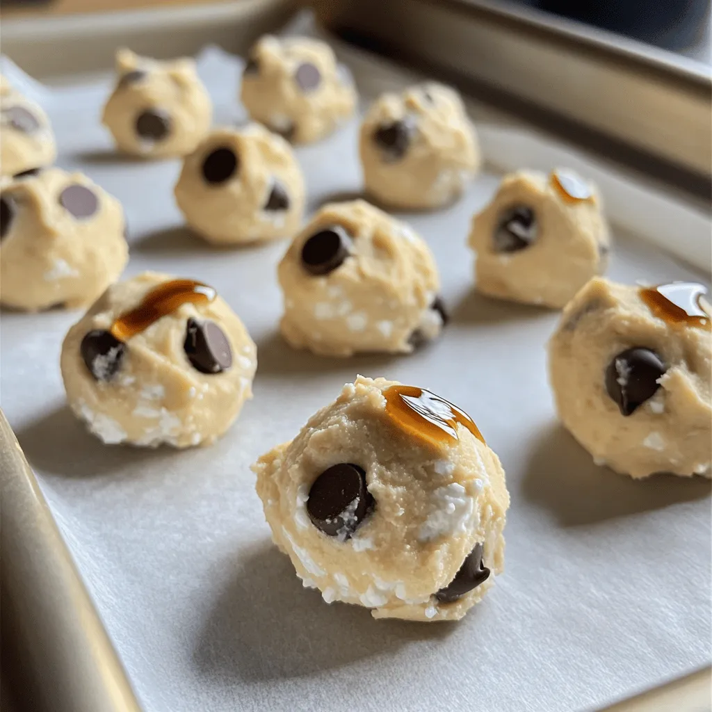 - 1 cup cottage cheese (high-protein, low-fat) - 1/2 cup almond flour - 1/4 cup maple syrup - 1/4 cup chocolate chips (dark or dairy-free) - 1/4 cup rolled oats - 1 tsp vanilla extract - 1/2 tsp cinnamon - 1/4 tsp salt - Optional: 2 tbsp protein powder (vanilla or chocolate flavor) Cottage cheese is a great source of protein. It helps build and repair muscles. Almond flour adds healthy fats and fiber. It keeps you full longer. Maple syrup gives natural sweetness and minerals. It also has antioxidants. Chocolate chips add flavor and enjoyment. Choose dark or dairy-free for health. Rolled oats provide fiber and energy. They help with digestion. Vanilla extract enhances the taste without extra sugar. Cinnamon adds warmth and may help blood sugar. Salt balances flavors and brings out sweetness. If you add protein powder, it boosts protein levels further. If you cannot find cottage cheese, Greek yogurt works well. For those avoiding nuts, use oat flour instead of almond flour. Agave syrup can replace maple syrup for a different flavor. You can use carob chips instead of chocolate chips for a unique twist. If you want to skip oats, try crushed rice cereal for crunch. Lastly, if you prefer no protein powder, you can leave it out and still enjoy tasty bites. First, grab a mixing bowl. Add 1 cup of cottage cheese, 1/4 cup of maple syrup, and 1 tsp of vanilla extract. Stir until the mix is smooth and creamy. This will be the base of your cookie dough. Next, slowly mix in 1/2 cup of almond flour, 1/4 cup of rolled oats, 1/2 tsp of cinnamon, and 1/4 tsp of salt. If you want to boost the protein, add 2 tbsp of protein powder at this stage. Finally, fold in 1/4 cup of chocolate chips until they are evenly spread throughout. After mixing, cover the bowl with plastic wrap. Place it in the fridge for about 30 minutes. This step makes the dough firmer and easier to shape. Chilling also helps the flavors mix together. If you skip this step, your cookie dough bites might not hold their shape. Once the dough is chilled, take it out of the fridge. Scoop out tablespoon-sized portions of the dough. Roll them into balls or flatten them slightly to create cookie shapes. For extra sweetness, drizzle a bit more maple syrup on top. Place all the cookie dough bites on a parchment-lined tray. Now, you can enjoy them right away or keep them in an airtight container in the fridge for up to a week! To get the right texture, use high-protein, low-fat cottage cheese. Make sure to blend the cheese, maple syrup, and vanilla until smooth. This step helps create a creamy base. Then, mix in almond flour and rolled oats slowly. This keeps your dough from getting too thick. If you want a softer bite, don’t skip chilling the dough. Refrigerate it for 30 minutes to firm it up. You can adjust the sweetness by changing the amount of maple syrup. If you like it sweeter, add a bit more. For a less sweet taste, cut back on the syrup. You can also swap maple syrup for agave nectar or honey. Each option has its own unique flavor. Remember, the chocolate chips also add sweetness, so think about that when deciding. Start by mixing the wet ingredients first. Combine the cottage cheese, maple syrup, and vanilla. This helps ensure that the flavors blend well. Gradually add the dry ingredients next. Mix in almond flour and oats bit by bit. If you’re using protein powder, add it at this time. Lastly, fold in the chocolate chips gently. This keeps them from breaking apart. {{image_2}} You can easily change the flavor of your cottage cheese cookie dough bites. Want a nutty taste? Add 1/4 cup of peanut butter or almond butter. This gives a rich flavor and creamy texture. You can also try adding almond extract for a sweet twist. For a fun twist, mix in 1/4 cup of dried fruit like cranberries or cherries. Each of these choices brings a unique taste to your treats. If you want to make your cookie dough bites even healthier, consider using sugar substitutes. Instead of maple syrup, try using stevia or monk fruit sweetener. These options keep the sweetness without the added sugar. You can also reduce the amount of chocolate chips. Use only 2 tablespoons instead of 1/4 cup. This way, you cut sugar while still enjoying the chocolate flavor. You can adapt this recipe to fit different diets. For a gluten-free version, use gluten-free oats and almond flour. This keeps your bites safe for those who avoid gluten. If you want a vegan option, swap cottage cheese for a plant-based yogurt. Almond or coconut yogurt works well. Just make sure it’s unsweetened to keep the flavors balanced. These simple changes let everyone enjoy this delightful treat! To keep your cottage cheese cookie dough bites fresh, store them in an airtight container. This method stops air from drying them out. You can also use plastic wrap to cover the bites if you prefer. Always label your containers with the date. These cookie dough bites can last in the fridge for up to a week. If you want to keep them longer, freezing is a great option. Place the bites on a tray and freeze them for one hour. After they are firm, transfer them to a freezer-safe bag. They can last for up to three months in the freezer. If your cookie dough bites feel a bit hard after chilling, don’t worry! Let them sit at room temperature for about 10 minutes. They will soften nicely. You can also microwave them for 5 to 10 seconds if you want a quick fix. Enjoy them fresh and tasty! No, you cannot bake these cookie dough bites. They have cottage cheese, which makes them soft. Baking will change their texture. If you want something warm, try heating them in the microwave for a few seconds. This way, they stay soft and delicious. You can boost protein by adding protein powder. Use two tablespoons of vanilla or chocolate flavor. You can also use Greek yogurt instead of cottage cheese. This swap will add more protein while keeping it creamy. Another way is to add nuts or seeds, like chia or hemp seeds. Serve these bites chilled as a snack or dessert. You can also enjoy them with yogurt or fresh fruit. If you want a fun twist, try drizzling some nut butter on top. For a party, put them on a platter with other treats. They look great and taste even better! This blog covered the key ingredients for cookie dough bites, their benefits, and substitutions. I shared step-by-step instructions for making them, plus tips for texture and sweetness. We explored fun variations, including healthier options and dietary adaptations. Lastly, I provided storage tips and answered common questions. Remember, you can customize these bites to fit your taste. Enjoy experimenting with flavors and share your favorites!