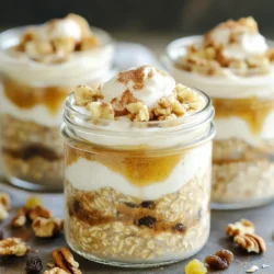 - 1 cup rolled oats - 2 cups unsweetened almond milk (or milk of choice) - 1 scoop vanilla protein powder - 1 teaspoon cinnamon - 1 tablespoon maple syrup (optional) - 1/4 cup Greek yogurt - 2 tablespoons chia seeds - 1 teaspoon vanilla extract - 1/4 cup chopped walnuts (optional) - 1/4 cup raisins or dried cranberries (optional) To make my Cinnamon Roll Overnight Oats, gather these ingredients first. You need rolled oats for the base. Almond milk, or any milk you like, adds creaminess. I use vanilla protein powder to boost the protein. Cinnamon gives that warm, cozy flavor. Next, I add maple syrup for sweetness, but it's optional. Greek yogurt makes the oats creamy and adds even more protein. Chia seeds help thicken the mix and are packed with nutrients. Vanilla extract enhances the flavor, too. If you want crunch, add chopped walnuts. For a touch of sweetness, fold in raisins or dried cranberries. These extras make the oats even more delicious. Each ingredient plays a role in creating a tasty, high-protein breakfast. - Combine dry ingredients: In a large mixing bowl, add 1 cup of rolled oats, 1 scoop of vanilla protein powder, 2 tablespoons of chia seeds, and 1 teaspoon of cinnamon. Mix them well. This step is key for flavor and texture. - Mix wet ingredients: In a separate bowl, whisk together 2 cups of unsweetened almond milk, 1/4 cup of Greek yogurt, 1 tablespoon of maple syrup, and 1 teaspoon of vanilla extract. Make sure it is smooth and creamy. This adds moisture and protein. - Combine both mixes: Pour the wet mixture into the dry ingredients. Stir until everything is well-mixed. The oats should be coated nicely. This blend is where the magic happens! - Add extras and toppings: Fold in 1/4 cup of chopped walnuts and 1/4 cup of raisins or dried cranberries if you want. These add texture and extra flavor. You can skip them if you prefer plain oats. - Chill overnight: Spoon the mixture into individual jars or containers. Cover them with lids and refrigerate overnight. This soaking time is crucial for soft and flavorful oats. - How to serve and present: In the morning, stir the oats well. If you want, add a splash more almond milk for a looser consistency. Top with an extra sprinkle of cinnamon and a drizzle of maple syrup for extra sweetness. Serve in clear jars to show off those layers. You can add a dollop of Greek yogurt on top for a beautiful touch. Enjoy your delicious breakfast! You can make your oats unique by adding spices. Try nutmeg, ginger, or cardamom. These spices enhance the flavor and give a warm feel. Adjust the sweetness by using more or less maple syrup. You can also swap syrup for honey or agave. To boost protein, consider using pea protein or hemp protein. Both are great options. You can also add toppings like sliced almonds, pumpkin seeds, or a spoonful of nut butter. These add more protein and a nice crunch. For creamy oats, use Greek yogurt and almond milk. Mix them well; this makes a rich base. If your oats seem too thick, add more almond milk. Soaking time is key. Aim for at least 6-8 hours for the best results. If you want softer oats, soak them longer. {{image_2}} You can switch up your cinnamon roll overnight oats with different flavors. Try making maple pecan overnight oats. Just replace the cinnamon with maple extract. Add some chopped pecans for crunch. This mix brings a sweet, nutty taste. Another option is apple cinnamon overnight oats. Mix in diced apples and a touch more cinnamon. This gives a fresh and fruity vibe. Both options keep the high protein and creamy texture. You can easily modify this recipe for different diets. For vegan and dairy-free options, use coconut yogurt instead of Greek yogurt. Swap almond milk for any plant-based milk you like. This keeps it creamy and tasty. If you need gluten-free oats, make sure to choose certified gluten-free rolled oats. This way, you can enjoy your oats without any worries. You can serve these oats in different ways. For meal prep, use single-serve jars. This makes breakfast quick and easy. Just grab a jar and you’re ready to go. If you have a family or want to share, make family-style servings. Use a larger bowl to serve. This way, everyone can help themselves. It makes breakfast a fun time together. For the best storage, use glass jars or plastic containers. Both options work well. Choose airtight containers to keep the oats fresh. They help lock in moisture and flavor. Non-airtight options can be used, but they may dry out faster. You can store these prepared oats in the fridge for up to five days. Check for spoilage signs before eating. If you see any mold or a strange smell, toss them out. Fresh oats should smell sweet and pleasant. If you want to reheat your oats, use the microwave. Place them in a bowl and add a splash of almond milk. Heat for about 30 seconds, then stir. This helps keep the consistency creamy. If you prefer them cold, just give them a stir before serving. Yes, you can use rolled oats or steel-cut oats. Rolled oats are softer and soak up liquid quickly. They become creamy overnight. Steel-cut oats take longer to soften and need more time to soak. If you choose steel-cut oats, add more liquid and soak them longer, about 12 hours, for a better texture. To lower sugar, swap maple syrup for a natural sweetener. Try using mashed bananas or unsweetened applesauce. Both options add natural sweetness without extra sugar. You can also reduce the amount of maple syrup in the recipe. Taste the oats before serving and adjust to your liking. Yes, you can make these oats ahead of time! Prepare them up to four days in advance. Store them in the fridge in airtight containers. This is perfect for meal prep. Just grab and go in the morning. If you want a fresher taste, add toppings when you are ready to eat. This guide covered the essential ingredients for tasty overnight oats. You learned how to combine dry and wet ingredients and chill them overnight for the best results. Customizing your oats with spices and proteins adds more fun. Remember to store them right and check for signs of spoilage. You can enjoy various flavors or adjust for diets. With these tips, your mornings can be easier and tastier. Enjoy your oats!