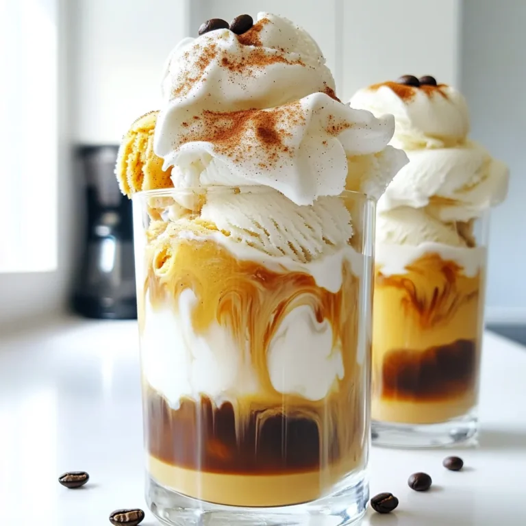 - 2 cups pumpkin spice ice cream - 2 cups brewed espresso or strong coffee, cooled - 1 cup pumpkin puree - 1 teaspoon pumpkin pie spice - 1/2 teaspoon vanilla extract - Whipped cream for topping - Ground cinnamon and nutmeg for garnish - Optional: Coffee beans for decoration To make Pumpkin Spice Latte Ice Cream Floats, gather all the tasty ingredients. You need pumpkin spice ice cream for that rich flavor. Brew strong coffee or espresso and let it cool. Pumpkin puree adds a smooth texture. Pumpkin pie spice gives it that warm taste. A bit of vanilla adds sweetness. Don't forget the whipped cream for the top! Finally, ground cinnamon and nutmeg make it look pretty and add extra flavor. If you like, add coffee beans for a fun touch. These ingredients create a delightful blend of flavors. You can mix them in fun ways to make your floats special. Enjoy every scoop and sip! - Combine pumpkin puree, pumpkin pie spice, vanilla extract, and a splash of coffee. - Mix until smooth and blended. - Serve the ice cream float. To start, take a medium bowl and add your pumpkin puree. Next, sprinkle in the pumpkin pie spice for that warm, cozy flavor. Add half a teaspoon of vanilla extract to bring it all together. Finally, pour in a splash of coffee to help mix everything smoothly. Stir until the mixture is creamy and well blended. This step truly sets the stage for your float. - Scoop ice cream into glasses. - Pour cooled coffee over ice cream. Now, grab two large glasses. Scoop about one cup of pumpkin spice ice cream into each glass. Make sure it’s generous! Then, slowly pour your cooled espresso or strong coffee over the ice cream. Watch the magic happen as the coffee foams and bubbles against the ice cream. This creates a delightful visual and a tasty mix. - Spoon pumpkin mixture onto floats. - Top with whipped cream and sprinkle spices. Next, take your pumpkin mixture and spoon it evenly over the ice cream floats. This creates a lovely swirl and adds texture. Now, it’s time for the fun part! Top each float with a good amount of whipped cream. Finally, sprinkle ground cinnamon and nutmeg on top. This adds not just flavor but also a beautiful look. If you want, you can even add a few coffee beans for a final touch. Enjoy your delicious creation! To make the best pumpkin spice latte ice cream floats, start with the blending. Use a medium bowl to mix the pumpkin puree, pumpkin pie spice, and vanilla extract. Add a splash of coffee to help with mixing. Stir until the blend is smooth. This step is key; it enhances the flavor and texture. For creating the perfect foam, pour the cooled coffee or espresso slowly over the ice cream. Watch the bubbles rise as the hot coffee meets the cold ice cream. This process creates a fun, fizzy effect. Don't rush this part; let the magic happen! Presentation matters when serving your ice cream floats. Use clear glassware to show off the beautiful layers. The coffee, ice cream, and whipped cream should be visible. It makes your float look extra special. Serve with festive straws and long spoons. This makes it easy for guests to enjoy their treat. Plus, it adds a fun touch to your gathering. To make your pumpkin spice latte ice cream floats even better, try different toppings. You can use chocolate shavings or caramel drizzle for extra sweetness. Crushed cookies or candy can add a delightful crunch. Experiment with spices. Try adding a pinch of nutmeg or a sprinkle of cocoa powder. These can enhance the flavor and give a new twist to your floats. Have fun mixing and matching toppings for a unique taste! {{image_2}} You can switch up the ice cream flavor for fun. Pumpkin spice is great, but try these: - Caramel Swirl Ice Cream: This adds a sweet touch. - Vanilla Bean Ice Cream: A classic choice that lets the coffee shine. - Maple Ice Cream: It pairs well with fall spices. If you prefer dairy-free or vegan options, look for: - Coconut Milk Ice Cream: It has a rich taste. - Almond Milk Ice Cream: This is light and nutty. - Cashew Ice Cream: Creamy and smooth without dairy. You can use different coffee types to change the flavor. Try these options: - Cold Brew Coffee: It gives a smooth taste. - Flavored Coffees: Hazelnut or vanilla can add a twist. - Dark Roast Coffee: This gives a bold flavor. If you need to swap out espresso, consider using: - Brewed Coffee: Use strong coffee for the best taste. - Instant Coffee: Mix with hot water for quick use. Toppings can make your float stand out. Beyond whipped cream, consider: - Chocolate Shavings: They add sweetness and crunch. - Crushed Graham Crackers: This brings a fun texture. You can also experiment with spices and syrups, such as: - Nutmeg or Ginger Spice: These add warmth. - Maple Syrup Drizzle: It enhances the sweet flavor. Feel free to get creative with your floats! To keep your pumpkin spice ice cream fresh, store it in the freezer. Make sure the ice cream is in a tight container. If you have leftover pumpkin puree, place it in an airtight jar. Keep it in the fridge for up to a week. For coffee, always use a sealed container. Store brewed coffee in the fridge for three to four days. You can prepare the pumpkin mixture ahead of time. Mix the pumpkin puree, pumpkin pie spice, and vanilla. Store it in the fridge for up to three days. When you are ready to serve, just add it to your floats. However, I suggest you wait to assemble the floats. Once the ice cream meets the coffee, it starts to melt. Enjoy it fresh for the best taste! To make this treat, follow these steps: 1. In a bowl, mix pumpkin puree, pumpkin pie spice, vanilla, and a splash of coffee. 2. Stir until the mixture is smooth. 3. In two large glasses, add a scoop of pumpkin spice ice cream. 4. Slowly pour cooled espresso or strong coffee over the ice cream. 5. Spoon the pumpkin mixture onto the floats to create swirls. 6. Top with whipped cream. 7. Sprinkle ground cinnamon and nutmeg on top. Yes, you can use store-bought pumpkin puree. Canned puree saves time and effort. It often has a smooth texture, which works great in this recipe. However, homemade pumpkin puree can taste fresher and richer. If you have time, roast a pumpkin and blend it for a homemade touch. Both options yield tasty results, so choose what fits your needs. If you want to switch up the flavor, consider these options: - Brewed coffee: Use strong brewed coffee for a milder taste. - Cold brew: This gives a smooth, less acidic flavor. - Decaf coffee: Perfect for those avoiding caffeine. - Flavored coffee: Try hazelnut or vanilla for a twist. These ice cream floats are best enjoyed fresh. If you need to store them, keep them in the fridge for no more than two hours. After that, the ice cream will melt, and the layers will mix. For best flavor and texture, serve them right after making. This blog shared how to create delicious pumpkin spice latte ice cream floats. We covered every step, from mixing the ingredients to adding the perfect toppings. You learned tips for making them look great and suggestions for flavor twists. Try different ice cream or coffee options to find your favorite combination. Enjoy your tasty treat! Experiment and have fun with the process; it’s all about delighting your taste buds.