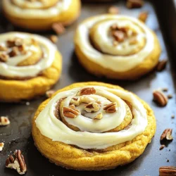 - 2 cups all-purpose flour - ½ cup unsalted butter, softened - 1 cup pumpkin puree These main ingredients are key to making your cookies soft and flavorful. All-purpose flour gives structure. Unsalted butter adds richness. Pumpkin puree brings moisture and a delightful taste. - ½ cup granulated sugar - 1 tablespoon ground cinnamon For the filling, granulated sugar creates sweetness. Ground cinnamon adds a warm, spicy note. Together, they enhance the pumpkin flavor and make each bite a treat. - ½ cup cream cheese, softened - 1 cup powdered sugar - 1 tablespoon milk The frosting is smooth and creamy. Cream cheese gives it richness, while powdered sugar sweetens it up. A splash of milk helps achieve the perfect spreadable texture. 1. Preheat oven and prepare baking sheet: Start by setting your oven to 350°F (175°C). While it heats, line a baking sheet with parchment paper. This step helps prevent sticking and makes cleanup easy. 2. Mix dry ingredients: In a medium bowl, whisk together 2 cups of all-purpose flour, 1 teaspoon of baking powder, 1 teaspoon of baking soda, 1 teaspoon of pumpkin pie spice, and ½ teaspoon of salt. Mixing these ingredients first helps to ensure even flavor and texture in your cookies. 1. Cream butter and sugar: In a large bowl, cream ½ cup of softened unsalted butter with 1 cup of packed brown sugar. Use an electric mixer on medium speed for about 2-3 minutes. You'll know it's ready when the mixture is light and fluffy. 2. Incorporate wet ingredients: Next, beat in 1 large egg and 1 teaspoon of vanilla extract. Mix until fully combined. Then, add 1 cup of pumpkin puree. Stir until the mixture is smooth and creamy. 1. Prepare the filling: In a small bowl, mix ½ cup of granulated sugar with 1 tablespoon of ground cinnamon. This will be the tasty filling for your cookies. 2. Shape cookies and bake: Scoop out some dough and flatten it into a disc on a lightly floured surface. Sprinkle a generous amount of the cinnamon-sugar filling on each disc. Fold the dough and shape it back into a round ball. Place the cookie dough balls onto your prepared baking sheet, leaving about 2 inches between each cookie. Bake in the preheated oven for 10-12 minutes or until lightly golden. Enjoy the delicious aroma as they bake! To make great cookies, avoid overmixing the dough. When mixing your ingredients, stop as soon as they blend. Overmixing can lead to tough cookies, and nobody wants that! Ensure even baking by spacing your cookies 2 inches apart on the sheet. This space helps hot air circulate around each cookie. Rotate the baking sheet halfway through for even baking. Achieving the right frosting consistency is key. Mix cream cheese, powdered sugar, and milk until smooth. If it's too thick, add more milk a little at a time until it flows well. If you want a twist on frosting, try using Greek yogurt instead. It gives a nice tang and cuts some sweetness. You could also drizzle melted chocolate for a fun change. Adding nuts or spices can make these cookies even better. Chopped pecans or walnuts add crunch and flavor. You can also sprinkle in extra pumpkin pie spice for a bolder taste. Changing up the filling is another fun idea. Swap the cinnamon sugar for chocolate chips or dried fruits. This will give your cookies a unique touch and surprise your taste buds! {{image_2}} To make these cookies gluten-free, use a gluten-free flour blend. Look for a mix that has xanthan gum in it, as this helps with texture. Substitute the all-purpose flour in the recipe with an equal amount of gluten-free flour. This small change allows everyone to enjoy these cookies without worry. You can easily make these cookies dairy-free. Swap the unsalted butter with vegan butter. For the frosting, use vegan cream cheese instead of regular cream cheese. This keeps the cookies rich and tasty without any dairy. Want to take these cookies to the next level? Try adding chocolate chips to the dough. They pair well with the pumpkin spice. You can also mix in extra spices, like nutmeg or ginger, for added warmth. Each of these options adds a unique twist to the classic recipe. To keep your pumpkin spice cinnamon roll cookies fresh, store them in an airtight container. This helps lock in moisture and flavor. I suggest using a plastic or glass container with a tight seal. If you have a larger batch, layer the cookies with parchment paper to prevent sticking. Store them at room temperature for up to five days. You can freeze these cookies for later enjoyment. To freeze baked cookies, let them cool completely. Then, place them in a single layer in a freezer-safe bag. Remove as much air as possible before sealing. For unbaked cookies, scoop the dough into balls and freeze them on a baking sheet. Once frozen, transfer them to a bag. When you're ready to enjoy them, thaw baked cookies at room temperature. For unbaked cookies, bake them straight from frozen. Just add a couple of extra minutes to the baking time. This way, you always have a tasty treat on hand! You can use several options if you lack pumpkin puree. Canned butternut squash works well. Sweet potato is another great choice. You can also use applesauce, but it may change the flavor. Each option keeps your cookie moist and tasty. These cookies stay fresh for about one week. Store them in an airtight container. Keeping them at room temperature works best. If you refrigerate them, they may dry out faster. Yes, you can make these cookies ahead of time. You can bake them and freeze them for later. Just let them cool first. You can also freeze the dough for up to three months. Thaw it in the fridge before baking. In this article, we covered key ingredients for pumpkin cookies, including flour, butter, and pumpkin puree. You learned step-by-step instructions for mixing the dough, shaping cookies, and baking them perfectly. We offered handy tips to enhance flavor and frosting, along with storage options to keep your cookies fresh. Remember, the right ingredients and techniques make all the difference. With these insights, you'll enjoy delicious cookies every time you bake. Keep experimenting and have fun in the kitchen!