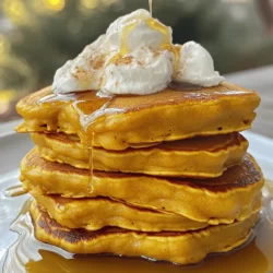 - 1 cup all-purpose flour - 1 tablespoon baking powder - 1 teaspoon pumpkin pie spice - 1/2 teaspoon salt - 1 tablespoon brown sugar - 1 cup pumpkin puree (canned or fresh) - 1/2 cup cream cheese, softened - 1/4 cup granulated sugar - 1/2 cup milk (or a non-dairy alternative) - 2 large eggs - 1 teaspoon vanilla extract - Butter or oil for cooking For these pancakes, you want fresh flavors. The pumpkin puree gives a warm taste. The cream cheese adds a rich texture. You can add toppings like: - Maple syrup - Whipped cream - Chopped nuts - Cinnamon sugar These toppings enhance the flavors and make each bite special. You can mix and match to find your favorite combo. If you need swaps, here are some ideas: - Use whole wheat flour instead of all-purpose for more fiber. - Swap brown sugar with coconut sugar for a different sweetness. - Try almond milk or oat milk instead of regular milk for a dairy-free option. These swaps keep the flavor while fitting your diet. Feel free to experiment and enjoy! Start by measuring out your dry ingredients. In a large bowl, whisk together: - 1 cup all-purpose flour - 1 tablespoon baking powder - 1 teaspoon pumpkin pie spice - 1/2 teaspoon salt - 1 tablespoon brown sugar Make sure they mix well. This helps the pancakes rise and taste great. In a different bowl, beat the softened cream cheese until it’s smooth. Then, add: - 1 cup pumpkin puree - 1/4 cup granulated sugar - 1/2 cup milk - 2 large eggs - 1 teaspoon vanilla extract Mix everything together until it’s all well combined. This adds moisture and flavor to your pancakes. Now, pour the wet mixture into the dry mixture. Gently fold them together. Stop mixing when you see small lumps; overmixing can make your pancakes tough. Next, heat a skillet or griddle over medium heat. Lightly grease it with butter or oil. For each pancake, pour 1/4 cup of batter onto the skillet. Cook until bubbles form on the surface, about 2-3 minutes. Then, flip the pancake and cook for another 2-3 minutes until it’s golden brown. Repeat this process with the remaining batter. Adjust the heat if needed. Serve your pancakes warm with syrup, whipped cream, or more cream cheese on top. Enjoy your fluffy pumpkin cream cheese pancakes! To get fluffy pancakes, use room-temperature ingredients. Cold ingredients can make your batter heavy. When mixing, fold gently—this keeps the pancakes light. If you see small lumps, that's okay! It means you did not overmix. Also, let the batter sit for five minutes before cooking. This helps the baking powder work better. These pancakes are great with maple syrup or honey. You can add a dollop of whipped cream on top for extra sweetness. Try serving them with fresh berries or chopped nuts for added flavor. For a fun twist, sprinkle some chocolate chips in the batter. This will make your pancakes even more delightful! One mistake is cooking on too high heat. This can burn the pancakes outside while keeping them raw inside. Always adjust the heat for even cooking. Another mistake is skipping the resting time for the batter. This time lets the gluten relax, leading to softer pancakes. Finally, do not forget to grease the skillet! This prevents sticking and helps achieve a nice golden color. {{image_2}} You can make these pancakes vegan! Swap out the eggs and cream cheese for plant-based options. Use 1/4 cup of applesauce or mashed banana for each egg. For the cream cheese, try a store-bought vegan cream cheese. Use almond or oat milk instead of regular milk. These changes keep the flavor while making it vegan-friendly. Do you need a gluten-free version? It’s easy! Replace all-purpose flour with a gluten-free flour blend. Look for one that includes xanthan gum to help with texture. You can also try almond flour or oat flour. Just note that the texture may change slightly, but they will still taste great! Want to add more flavor? Try adding chocolate chips or nuts to the batter. Walnuts or pecans add a nice crunch. You can also mix in some dried fruit like cranberries or raisins. For a twist, sprinkle a bit of cinnamon or nutmeg on top before serving. Each option brings a new taste to your pancakes! To keep your leftover pancakes fresh, stack them in an airtight container. Place parchment paper between each pancake. This will stop them from sticking together. Store the container in the fridge for up to three days. You can also cover them with plastic wrap if you don’t have a container. To reheat your pancakes, use a skillet or microwave. If using a skillet, set it on low heat. Add a little butter or oil for flavor. Cook for about one minute on each side. If you choose the microwave, heat them in 20-second intervals until warm. This keeps them soft and tasty. Freezing pancakes is easy and great for meal prep. Let the pancakes cool completely. Then, stack them with parchment paper between each one. Wrap the stack in plastic wrap and place it in a freezer bag. You can freeze them for up to two months. When you’re ready to eat, thaw them in the fridge overnight. Reheat as described above. To make your pancakes fluffier, focus on the batter. First, use fresh baking powder. It helps the pancakes rise. Second, mix the wet and dry ingredients gently. Overmixing can make them tough. Use a light hand when folding in the wet mix. This keeps air in the batter. Lastly, let the batter rest for about 5 minutes. This helps the gluten relax and makes the pancakes soft. Yes, you can use homemade pumpkin puree. Fresh puree adds a bright flavor. Just make sure to drain it well. Remove excess water for the best texture. Use the same amount as the canned version. If your puree is too wet, adjust the flour slightly. This will keep your pancakes from getting too soggy. You can serve pumpkin cream cheese pancakes with many tasty options. Maple syrup is a classic choice. It adds sweetness and depth. Whipped cream also pairs well, giving it a light touch. You can sprinkle nuts like pecans or walnuts for crunch. For a fun twist, add chocolate chips or fruit like banana slices. Each addition brings its own charm to the dish! This article guided you through making delicious pumpkin cream cheese pancakes. You learned about key ingredients, how to mix and cook, and tips for perfect texture. Remember, avoiding common mistakes helps a lot. Explore vegan and gluten-free options for more variety. Store your extras properly, and enjoy them later. With these steps, you can make tasty pancakes any time. Dive in, have fun, and impress your friends and family with your cooking skills!