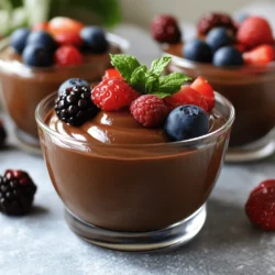 - 1 cup cottage cheese, well-drained - 1/2 cup unsweetened cocoa powder - 1/4 cup honey or maple syrup (adjust to taste) - 1/2 cup almond milk (or any milk of choice) - 1 teaspoon vanilla extract - 1/4 cup dark chocolate chips (optional, for extra richness) - A pinch of sea salt - Fresh berries or mint leaves for garnish (optional) Cottage cheese is high in protein. It helps build and repair muscles. Cocoa powder is rich in antioxidants. It adds a deep chocolate flavor. Honey or maple syrup gives sweetness. They also provide minerals. Almond milk is low in calories and dairy-free. It adds creaminess without excess fat. Vanilla extract enhances flavor. Dark chocolate chips add richness and extra antioxidants. Sea salt balances sweetness and enhances taste. Fresh berries or mint can boost vitamins and add a pop of color. You can add peanut butter for a nutty twist. This will also add more protein. A dash of espresso powder can deepen the chocolate flavor. You might consider cinnamon for warmth. For a fruity touch, blend in mashed bananas. Each of these add-ins can change the mousse's flavor profile, making it your own. First, gather your ingredients. You need 1 cup of cottage cheese, 1/2 cup of cocoa powder, and 1/4 cup of honey or maple syrup. You will also need 1/2 cup of almond milk, 1 teaspoon of vanilla extract, and a pinch of sea salt. If you want richer flavor, add 1/4 cup of dark chocolate chips. Fresh berries or mint leaves can garnish the dish. Next, combine all the ingredients in a blender or food processor. Blend until smooth. This should take about 1 to 2 minutes. If you want a chunkier mousse, add the chocolate chips at the end of blending. After blending, taste it. Adjust the sweetness by adding more honey or syrup if you like. To get the best texture, make sure your cottage cheese is well-drained. This helps avoid lumps. Use a high-speed blender or food processor for a creamy finish. Start on low speed and increase to high. Stop blending if you see any lumps. Scrape down the sides of the blender as needed. Add the almond milk to help blend the mixture smoothly. This also makes the mousse lighter. If you see it's too thick, add a little more milk. Blend until you achieve a silky, rich texture that is free of lumps. Timing is key when blending. Blend for just enough time to avoid over-mixing. Over-mixing can make the mousse airy instead of creamy. If your mousse is too thick, add more almond milk slowly. You want it to be rich but not runny. After transferring it to serving cups, chill it for at least 30 minutes. This allows the mousse to set and flavors to develop. If you want to serve it later, the mousse can stay in the fridge for up to three days. Enjoy your delicious and healthy treat! When making Protein Cottage Cheese Chocolate Mousse, keep an eye on a few key points. First, ensure your cottage cheese is well-drained. Extra liquid can make the mousse runny. Second, blend the ingredients thoroughly. This step is vital to avoid lumps. If you skip this, your mousse will not have a smooth texture. Lastly, don't rush the chilling time. Allowing it to set in the fridge for at least 30 minutes makes a big difference. Sweetness can vary based on taste. Start with 1/4 cup of honey or maple syrup. Blend the mixture and taste it. If you want it sweeter, add more syrup a little at a time. Blend again to mix. Remember, you can also use natural sweeteners like agave or stevia if you prefer. Adjusting sweetness is easy and lets you make it just right for you. Presentation matters, even for mousse. Use clear cups or small bowls to show off the rich color. Garnish with fresh berries or a sprig of mint for a pop of color. You can also sprinkle some dark chocolate chips on top for added flair. For a fun twist, serve it in chocolate cups. This adds a yummy surprise when you dig in! {{image_2}} You can make this mousse vegan or dairy-free easily. Swap the cottage cheese for silken tofu. Tofu gives a smooth texture. Use maple syrup instead of honey for sweetness. Choose plant-based milk, like coconut or soy. This keeps the flavor rich and creamy without dairy. You can customize the mousse flavors to suit your taste. For a nutty twist, add 2 tablespoons of peanut butter. Blend it in with the other ingredients. If you enjoy coffee, mix in 1 tablespoon of espresso powder. This adds a deep, rich flavor. Try adding spices like cinnamon for warmth. Each addition gives a fun twist. Toppings can elevate your mousse. Fresh berries add color and flavor. Use strawberries, raspberries, or blueberries. They bring a nice tartness. You can also use a sprinkle of crushed nuts for crunch. Dark chocolate shavings add extra richness and elegance. A sprig of mint gives a fresh finish. These toppings make it look and taste amazing. To store your Protein Cottage Cheese Chocolate Mousse, cover it tightly with plastic wrap. You can also use an airtight container. This keeps the mousse fresh and prevents it from absorbing odors from other foods. Make sure the mousse is cool before you store it. When stored properly, the mousse lasts about 3 to 5 days in the fridge. Always check for any off smells or changes in texture before eating. If the mousse looks or smells bad, it is best to throw it away. You do not need to reheat this mousse, as it is best served cold. If your mousse seems a bit stiff after chilling, you can stir in a splash of almond milk. This will help make it creamy again. Enjoy it fresh with a touch of sweetness! Yes, you can use flavored cottage cheese. It adds a fun twist to your mousse. If you choose a fruity flavor, like peach or strawberry, adjust your sweetener. This way, the mousse stays balanced and tasty. To lower calories, swap honey or maple syrup for a low-calorie sweetener. You can also use skim or low-fat cottage cheese. Another option is to reduce the amount of chocolate chips or skip them entirely. These small changes keep the flavor while cutting calories. Yes, it is safe to eat cottage cheese in mousse. Cottage cheese is a healthy protein source. Just ensure it’s fresh and well-drained. This gives your mousse the best texture and taste. Enjoy it without worry! We explored the key ingredients, their benefits, and tasty add-ins for your mousse. I outlined easy steps to blend and achieve the smooth texture you want. Common mistakes can ruin your recipe, but tips are provided to help. You can also find fun variations and how to store your mousse for later enjoyment. With these insights, you're ready to make a delicious protein cottage cheese chocolate mousse. Enjoy creating and sharing this treat!