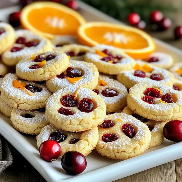 - 1 cup unsalted butter, softened - ½ cup powdered sugar - 2 cups all-purpose flour - ½ cup dried cranberries, chopped - Zest of 1 large orange - 1 tablespoon fresh orange juice - ½ teaspoon vanilla extract - ¼ teaspoon salt Gathering the right ingredients is key. Each one adds flavor and texture. First, you need unsalted butter. This gives your shortbread a rich base. Make sure it’s softened for easy mixing. Next, you’ll need powdered sugar. This sugar adds sweetness and helps make the dough light. Then, grab all-purpose flour. It forms the structure of the cookies. For a fruity twist, use dried cranberries. Chop them up to mix well into the dough. Don't forget the zest of a large orange. It brings a bright citrus flavor. You’ll also need fresh orange juice to enhance that orange taste. Add vanilla extract for warmth and depth. Lastly, a little salt balances the sweetness. Using fresh, quality ingredients makes a big difference. Each item plays a role in your shortbread's flavor. Enjoy the process; you’re on your way to a tasty treat! 1. Start by preheating your oven to 350°F (175°C). This step warms the oven for baking. 2. Next, line a baking sheet with parchment paper. This helps in easy cookie release. 3. In a large bowl, cream 1 cup of softened unsalted butter with ½ cup of powdered sugar. Mix until it is light and fluffy. 4. Then, add the zest of 1 large orange, 1 tablespoon of fresh orange juice, and ½ teaspoon of vanilla extract. Beat this mixture until well combined. 1. In a different bowl, whisk together 2 cups of all-purpose flour and ¼ teaspoon of salt. 2. Gradually mix the dry ingredients into the wet mixture. Stir until just combined. 3. Now, fold in ½ cup of chopped dried cranberries. Make sure they are evenly spread throughout the dough. 4. Transfer the dough to a floured surface. Shape it into a log that is about 2 inches in diameter. 5. Wrap the log in plastic wrap and chill it in the fridge for at least 30 minutes. This firms up the dough for slicing. 1. Once chilled, remove the dough from the fridge. Slice it into ¼-inch thick rounds. 2. Place the slices on the prepared baking sheet, leaving space between each cookie. 3. Bake the cookies for 12-15 minutes. Look for lightly golden edges as a sign they are done. 4. After baking, let the cookies cool on the sheet for a few minutes. 5. Finally, transfer the cookies to a wire rack to cool completely. This helps them stay crisp. - Start with room-temperature butter. This helps it blend well with the sugar. - Mix until the butter and sugar are fluffy. This adds air and lightness. - When you combine wet and dry ingredients, mix gently. Over-mixing makes the dough tough. - The dough should feel soft but not sticky. Adjust with more flour if needed. - Store shortbread in an airtight container. This keeps them fresh and tasty. - If stored properly, they last up to two weeks at room temperature. - For longer storage, freeze the cookies. They can last up to three months. - Arrange cookies on a pretty platter. This makes them look inviting. - Dust with powdered sugar for a lovely finish. - Add whole cranberries or orange slices as garnish. They make the display pop! {{image_2}} You can change the flavors in your cranberry orange shortbread. Try using different fruits. For example, chopped dried apricots or cherries add a sweet twist. If you love nuts, mix in chopped walnuts or pecans. You can also use lemon or lime zest instead of orange for a fresh taste. This gives your cookies a new vibe. Another way to infuse flavor is by adding spices. A pinch of cinnamon or nutmeg can warm up the taste. Think about using almond extract instead of vanilla for a nutty hint. Each tweak makes the cookies unique and exciting. If you need gluten-free cookies, swap all-purpose flour for almond or coconut flour. Just remember that these flours may change the texture. You may need to adjust the amount of butter or add an egg for binding. For vegan options, replace the butter with coconut oil or vegan butter. Use a flax egg or applesauce instead of the egg for binding. These swaps make the cookies plant-based, while still being tasty. Cranberry orange shortbread pairs well with many drinks. Serve it with a warm cup of tea or coffee for a cozy snack. It also goes great with hot chocolate, especially in winter. You can also get creative with toppings. Spread a layer of cream cheese or orange glaze on top. This adds a creamy tang that complements the cookies. If you want to use shortbread in desserts, think about crumbling it over ice cream. It adds a nice crunch and flavor. You can also use the cookies in a parfait with yogurt and fresh fruit for an easy treat. Can I freeze Cranberry Orange Shortbread? Yes, you can freeze these cookies. Wrap each cookie in plastic wrap. Place them in a freezer bag. They last up to three months. When ready, thaw at room temperature. How do I make the cookies chewier or crunchier? For chewier cookies, add a bit more butter. Chill the dough less before baking. For crunchier cookies, bake them longer. You can also use less butter. What can I use instead of butter? You can use coconut oil or vegetable shortening. These substitutes can give a different flavor. Make sure to use equal amounts. Can I use fresh cranberries instead of dried? Yes, but fresh cranberries are more tart. You may want to add more sugar. Chop them into smaller pieces to mix well in the dough. Why are my cookies spreading too much? Cookies spread too much if the dough is too warm. Chill the dough longer before baking. Also, ensure you measure flour correctly. How to adjust baking times for different ovens? Ovens can vary in temperature. Start checking your cookies a minute or two early. Use an oven thermometer to ensure accurate heat. You can make delicious Cranberry Orange Shortbread using a few simple steps. We shared the required ingredients, preparation, baking tips, and variations to try. Focus on the details for the best results. Remember, using the right ingredient temperature matters for texture. Feel free to experiment with flavors and dietary options to fit your needs. Enjoy your baking and share your creations!