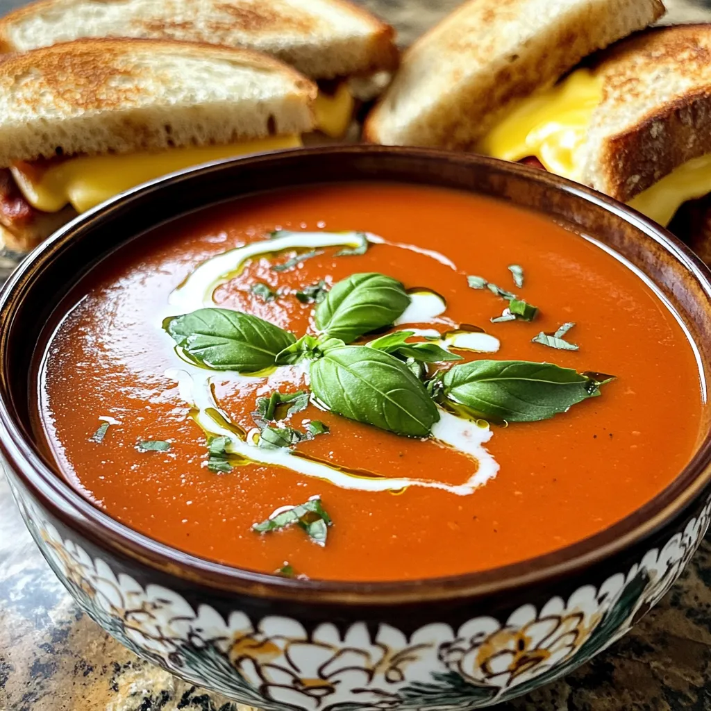 - 2 cans (28 oz each) crushed tomatoes - 1 medium onion, chopped - 4 cloves garlic, minced - 3 cups vegetable broth - 1 cup heavy cream (or coconut cream for a dairy-free option) - 1 teaspoon sugar (optional, to balance acidity) - 1 teaspoon dried oregano - 1 teaspoon dried basil - Salt and pepper to taste - 1 cup fresh basil leaves, chopped (for garnish) - Crusty bread or grilled cheese sandwiches (for serving) When you gather your ingredients, make sure to measure them well. Two cans of crushed tomatoes give a rich base. If you wish, you can use fresh tomatoes. Just make sure to peel and chop them. For the broth, any vegetable broth works well, but a homemade broth adds great flavor. If you're dairy-free, substitute heavy cream with coconut cream. It adds a nice sweetness. Quality matters in this soup. Look for crushed tomatoes that are organic for better taste. Choose a fresh onion that feels firm. Avoid any that are soft. For garlic, select plump cloves. Fresh herbs are key, so pick basil leaves that smell strong and look vibrant. They will make the soup pop with flavor. Always taste your broth; it should be rich and savory. Quality ingredients make a big difference! Start by gathering all your ingredients. You will need: - 2 cans (28 oz each) crushed tomatoes - 1 medium onion, chopped - 4 cloves garlic, minced - 3 cups vegetable broth - 1 cup heavy cream (or coconut cream for a dairy-free option) - 1 teaspoon sugar (optional) - 1 teaspoon dried oregano - 1 teaspoon dried basil - Salt and pepper to taste - 1 cup fresh basil leaves, chopped (for garnish) Make sure your onion is finely chopped and your garlic is minced. This helps the flavors blend well. In a slow cooker, mix the crushed tomatoes, chopped onion, minced garlic, and vegetable broth. Stir it all together. Next, add the dried oregano, dried basil, salt, pepper, and sugar if you choose to use it. Stir again to combine everything well. Cover the slow cooker with its lid. Cook on low for 6 to 8 hours or on high for 3 to 4 hours. The goal is to let the onions soften and the flavors meld together. Once the cooking time is up, it’s time to puree the soup. Use an immersion blender to blend the soup until it is smooth. If you don’t have an immersion blender, you can carefully pour the soup into a blender in batches. After blending, mix in the heavy cream or coconut cream. Stir until the soup becomes creamy. Taste and adjust the seasoning with more salt and pepper if needed. If you use a traditional blender, be careful. Blend only small amounts at a time. Hot soup can splatter and make a mess. Always vent the lid slightly to let steam escape. This keeps you safe while blending. An immersion blender is a great tool for this soup. It blends right in the slow cooker, making the process easy and quick. It saves you from transferring hot soup to another container. Now, you are ready to serve your soup! Enjoy it warm, garnished with fresh basil leaves. To get that smooth, creamy feel, use an immersion blender. This tool lets you blend the soup right in the slow cooker. If you don’t have one, carefully pour the soup into a regular blender in batches. Blend it until smooth, then return it to the slow cooker. The heavy cream or coconut cream adds richness. Stir it in right after blending. This step makes your soup velvety and rich. Want to balance the soup’s flavor? Adding sugar can help reduce acidity. Use about one teaspoon of sugar. Taste the soup before adding more. If it’s too sweet, add a bit of salt to even it out. Fresh basil adds a bright flavor. Feel free to use more or less, based on your taste. For the best results, keep the lid on while cooking. This helps keep moisture in and enhances flavors. Cook on low for 6-8 hours or high for 3-4 hours. The longer cooking time allows the flavors to mix well. Always check the soup before blending. The onions should be soft, and the soup should smell amazing! Enjoy your cooking! {{image_2}} If you want a dairy-free or vegan soup, use coconut cream instead of heavy cream. Coconut cream gives the soup a rich texture and adds a subtle sweetness. It pairs well with the tomatoes. You can also skip the cream entirely for a lighter soup. Just blend the soup until smooth and enjoy! You can add extra spices to make the soup your own. Try adding a pinch of red pepper flakes for heat. You can also stir in some smoked paprika for a smoky taste. For more veggies, consider adding diced carrots or bell peppers. These will add color and flavor. Just add them to the slow cooker at the start. For a cozy meal, serve the soup with crusty bread or a grilled cheese sandwich. The bread soaks up the soup, making every bite delicious. You can also add a drizzle of olive oil or a swirl of cream on top before serving. Fresh basil leaves make a lovely garnish. They add a bright flavor and make the dish pretty! To keep your Slow Cooker Creamy Tomato Basil Soup fresh, store it in airtight containers. Let the soup cool down first. This helps to avoid condensation and keeps it from getting watery. Place the containers in the fridge if you plan to eat the soup within a few days. It stays good for about 3 to 4 days. When you want to enjoy your soup again, gently reheat it. Use a pot on the stove over low heat. Stir it often to ensure even heating. You can also use the microwave. Heat the soup in a microwave-safe bowl. Start with one minute, then stir. Continue heating in 30-second bursts until hot. If the soup seems too thick, add a splash of vegetable broth or water. If you want to save some soup for later, freezing works great. Use freezer-safe containers or bags. Leave some space at the top for the soup to expand as it freezes. Label the containers with the date. The soup is best used within 3 months for the best flavor. To thaw, place it in the fridge overnight before reheating. Yes, you can use fresh tomatoes. Use about 3 to 4 pounds of ripe tomatoes. First, peel and chop them. Then, cook them down until soft. This method adds a fresh taste to your soup. However, canned tomatoes offer a more consistent flavor and easier prep. You can replace heavy cream with coconut cream for a dairy-free option. Silken tofu blended with a bit of water works too. Both options keep the soup creamy. You can also use whole milk, but it may not be as rich. You can store the soup in the fridge for about 4 to 5 days. Make sure to keep it in an airtight container. If you want to enjoy it later, freezing is a great option. Yes, you can easily double or halve the recipe. If you double it, ensure your slow cooker is large enough. For halving, adjust all the ingredient amounts accordingly. Cooking times may stay the same, but check for doneness. This blog post guides you through making a great dish. You learned about the best ingredients, their measurements, and how to pick quality ones. I shared easy step-by-step cooking instructions and blender tips for smooth results. We talked about achieving the perfect texture and adjusting flavors to your taste. You also found variations for dairy-free options and serving ideas. Finally, I provided storage tips to keep leftovers fresh. Now, you're ready to cook and enjoy a delicious meal!
