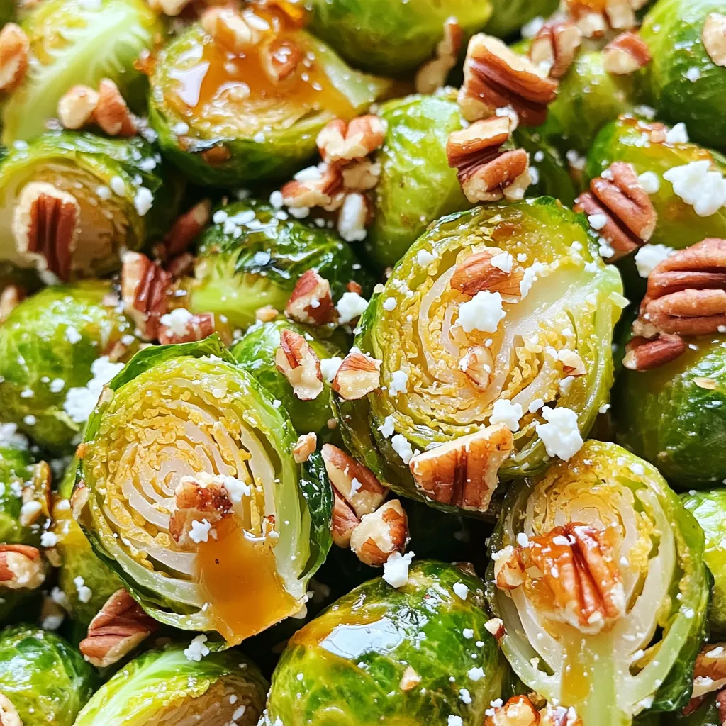 - 1 lb Brussels sprouts - 2 tablespoons olive oil - 2 tablespoons honey - 1 tablespoon balsamic vinegar - 1 teaspoon garlic powder - Salt and pepper to taste - ¼ cup chopped pecans - 2 tablespoons crumbled feta cheese - Air fryer - Mixing bowl - Whisk You need fresh Brussels sprouts for this dish. Choose firm ones without blemishes. They should feel heavy for their size. The olive oil adds richness, while honey gives sweetness. Balsamic vinegar enhances the flavor and adds depth. Garlic powder brings a nice touch without being too strong. Salt and pepper balance the taste. Optional ingredients like pecans and feta cheese add crunch and creaminess. Pecans give a nutty flavor, and feta adds tang. You can mix and match based on your taste. For tools, an air fryer is key. It cooks the sprouts evenly and gives them that crispy texture. A mixing bowl is needed to combine all the ingredients. A whisk helps mix the honey and oil smoothly. With these ingredients and tools, you are on your way to making tasty honey Brussels sprouts! - Rinse and trim the Brussels sprouts. - Halve the sprouts from top to bottom. Start by rinsing the Brussels sprouts under cold water. This step helps remove dirt and pesticides. Next, trim off the ends. Cutting them in half makes them cook evenly. You want every sprout to be crisp and tasty. - Whisk together the honey, olive oil, balsamic vinegar, garlic powder, salt, and pepper. In a small bowl, combine the honey and olive oil. Add balsamic vinegar for a tangy kick. Then stir in garlic powder, salt, and pepper. Whisk until all the ingredients mix well. This mixture will coat the sprouts and add flavor. - Preheat the air fryer. - Coat the sprouts with the honey mixture. - Air fry and shake halfway through. Preheat the air fryer to 375°F (190°C). Let it heat for about 5 minutes. While it warms up, place the halved Brussels sprouts in a large bowl. Pour the honey mixture over them. Toss the sprouts until they are well coated. Then, place the sprouts in the air fryer basket. Make sure they are in a single layer. If you have too many, air fry them in batches. Cook for 12-15 minutes. Shake the basket halfway through to ensure even cooking. They should come out golden and crispy. To get your Brussels sprouts crispy, set your air fryer to 375°F (190°C). Cook them for 12 to 15 minutes. This will make them golden and delightful. Shake the basket halfway through. This helps them cook evenly. Avoid overcrowding in the basket. If you add too many, they won't crisp up well. Cook in batches if needed. You can add more spices to boost the taste. Try smoked paprika or cayenne for heat. A pinch of cumin adds a warm flavor too. Balancing sweetness is key. If the dish is too sweet, add more garlic powder or vinegar. This balances the honey's sweetness. Serve your Brussels sprouts in a nice bowl. Add a sprinkle of chopped pecans for crunch. Crumbled feta cheese adds creaminess and flavor. Drizzle some of the leftover honey mixture on top. This makes it look fancy and taste great! {{image_2}} You can change the taste of your honey Brussels sprouts. Here are some ideas: - Using different sweeteners: You can swap honey for maple syrup or agave nectar. This gives a unique taste while keeping it sweet. - Adding citrus zest: Try adding lemon or orange zest. This adds a fresh, bright flavor that pairs well with the sweetness. Feel free to get creative with your ingredients. Here are some swaps you can try: - Substituting Brussels sprouts: If you don’t have Brussels sprouts, use broccoli or green beans. They will also crisp up nicely in the air fryer. - Alternatives to feta cheese: If you want to skip the feta, try using goat cheese or leave it out. The dish will still taste great without it. Making this dish fit your diet is easy. Here are some tips: - Making it vegan: Replace honey with maple syrup and skip the feta. This keeps the dish plant-based while still being tasty. - Gluten-free options: This recipe is naturally gluten-free. Just ensure your other ingredients, like balsamic vinegar, are gluten-free as well. To store your Brussels sprouts, use an airtight container. Make sure they cool before sealing. This keeps them fresh for up to three days. If you want to keep them crisp, avoid stacking them too high. When reheating, use the air fryer for the best results. Set the air fryer to 350°F (175°C). Heat them for about 5-7 minutes. This method keeps them crispy. If you don’t have an air fryer, you can use an oven. Bake them on a tray for about 10-12 minutes at the same temperature. To freeze Brussels sprouts, let them cool completely first. Place them in a single layer on a tray. Once frozen, transfer them to a freezer bag. They can last up to three months in the freezer. To reheat, cook from frozen in the air fryer at 375°F (190°C) for 10-12 minutes. This helps keep the texture nice and crispy. Air-fried Brussels sprouts last about 3 to 5 days in the fridge. Store them in an airtight container. This keeps them fresh and tasty. To maintain their crispiness, avoid stacking them too high. If you plan to eat them later, make sure they cool before storing. Yes, you can use frozen Brussels sprouts. However, they may not get as crispy as fresh ones. To adjust, thaw and drain them first. Pat them dry with a towel to remove excess moisture. You may need to cook them a bit longer, around 15 to 18 minutes. Honey Brussels sprouts pair well with many dishes. Try them with roasted chicken or grilled fish for protein. They also work great with grains like quinoa or rice. For a veggie boost, serve them with a fresh salad. Add toasted nuts or feta for extra flavor and crunch. You learned how to make tasty air-fried Brussels sprouts. We covered key ingredients, tools, and steps. With tips for crispiness and flavor, this dish can impress anyone. You can customize it with various ingredients or make it fit your diet. Leftovers are easy to store and reheat well. Keep experimenting with flavors and enjoy. Cooking should be fun and flavorful!