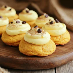 - 1 cup pumpkin puree: This gives the cookies their rich flavor and moist texture. - 1 cup brown sugar: This adds a deep sweetness and a hint of caramel flavor. - 1/2 cup granulated sugar: This helps balance the sweetness and adds lightness to the dough. - Spices: - 1 teaspoon ground cinnamon: It brings a warm, cozy flavor. - 1/2 teaspoon ground nutmeg: This adds a slightly nutty taste. - 1/4 teaspoon ground ginger: It gives a nice, zesty kick. - 1/4 teaspoon salt: This enhances all the flavors. - 8 oz cream cheese: Use softened cream cheese for a smooth frosting. - 1/4 cup unsalted butter: This adds richness to the frosting. - 2 cups powdered sugar: This creates a sweet, fluffy texture. - 1 teaspoon vanilla extract: This adds a lovely aroma and flavor. - 1-2 tablespoons milk: Use this to adjust the frosting's thickness. Add more if it needs to be creamier. These ingredients come together to create cookies that are soft, sweet, and simply delightful. Each bite will remind you of cozy fall days. 1. Preheat your oven to 350°F (175°C). Line two baking sheets with parchment paper. This helps the cookies bake evenly. 2. In a large bowl, beat together 1/2 cup of softened butter, 1 cup of brown sugar, and 1/2 cup of granulated sugar. Mix until creamy and smooth, about 2-3 minutes. 3. Add in 1 cup of pumpkin puree, 1 large egg, and 1 teaspoon of vanilla extract. Beat until well combined. The mixture will be thick and creamy. 1. In another bowl, whisk together 2 cups of all-purpose flour, 1 teaspoon of baking soda, 1 teaspoon of baking powder, 1 teaspoon of ground cinnamon, 1/2 teaspoon of ground nutmeg, 1/4 teaspoon of ground ginger, and 1/4 teaspoon of salt. This adds great flavor. 2. Gradually add the dry ingredients to the pumpkin mixture. Stir until just combined. Be careful not to overmix, as this can make cookies tough. 3. Using a spoon, drop rounded tablespoons of dough onto the prepared baking sheets. Space them about 2 inches apart to allow for spreading. 4. Bake for 10-12 minutes. The edges should look lightly golden. Remove from the oven and let them cool on the sheets. 1. While the cookies cool, prepare the cream cheese frosting. In a bowl, beat together 8 oz of softened cream cheese and 1/4 cup of softened butter. Mix until smooth and creamy. 2. Gradually add 2 cups of powdered sugar. Mix until combined and fluffy. Then add 1 teaspoon of vanilla extract. 3. If the frosting is too thick, adjust the consistency with 1-2 tablespoons of milk. Mix until you reach a spreadable texture. Once your cookies are cool, spread a generous amount of frosting on each. Enjoy your delicious pumpkin cream cheese frosted cookies! To make the best pumpkin cookies, avoid overmixing the dough. When you add the dry ingredients, stir gently until just combined. This keeps your cookies light and fluffy. Spacing on the baking sheet is key. Place dough balls about 2 inches apart. This gives them room to spread and helps them bake evenly. Before you frost, let the cookies cool completely. This allows the frosting to sit nicely without melting. For a smooth cream cheese frosting, start with softened cream cheese and butter. Beat them until creamy. Gradually add powdered sugar, mixing until fluffy. If it’s too thick, add milk a little at a time. Using piping bags can add flair to your cookies. Fill the bag with frosting and pipe it on in fun shapes. This makes your cookies even more inviting. Want to change the flavor of your frosting? Try adding a hint of orange zest or a splash of maple syrup. These variations can make your cookies even more special. {{image_2}} You can switch up the pumpkin puree if you want. Try using mashed sweet potatoes or butternut squash. Both give a nice flavor too. For sugar, brown sugar adds moisture and depth. You can also use coconut sugar for a more caramel taste. Granulated sugar makes the cookies sweet and light. Spices can change your cookie's taste. Besides cinnamon, you can add allspice or cloves. These spices give warmth and a cozy feel. If you want a little zing, try adding a touch of cardamom. Want to switch the frosting? You can use chocolate frosting for a rich twist. Maple frosting adds a sweet, fall flavor. For more fun, consider adding citrus zest, like orange or lemon, to the cream cheese frosting. Almond extract can also give a nice touch to your frosting. If you need a gluten-free cookie, use almond flour or oat flour. Both work well and keep the cookies soft. For vegan options, swap butter for coconut oil and cream cheese for a vegan cream cheese. These changes keep the cookies tasty while meeting dietary needs. To keep your unfrosted cookies fresh, use airtight containers. This stops air from making them dry. You can stack them with parchment paper between layers. Store them at room temperature for up to five days. If you want to keep them longer, use the fridge. They can last about a week there. Frosted cookies need care to keep the frosting nice. Always store them in a single layer. Use an airtight container to keep the freshness. You can store them at room temperature for up to two days. For longer storage, put them in the fridge. They can last up to one week in the fridge. You can freeze cookies both before and after frosting. To freeze them unfrosted, place them in a single layer on a baking sheet. Once frozen, transfer them to a freezer bag. They last up to three months. For frosted cookies, freeze them on a tray, then wrap them well. When you want to eat them, thaw them in the fridge overnight. This keeps the frosting smooth and tasty. To know if the cookies are done, look for golden edges. The centers should still feel soft but not wet. You can also use a toothpick to check. Insert it into the center of a cookie. If it comes out clean or with a few crumbs, the cookies are ready. Yes, you can make these cookies ahead of time. Store them unfrosted in an airtight container for up to a week. For best flavor, frost them right before serving. If you want to reheat them, place them in a warm oven for a few minutes. This brings back their soft texture. If your frosting is too runny, add more powdered sugar. Start with a few tablespoons and mix well. If it's too thick, add a drop of milk. Mix until you reach the right spreadable consistency. This will help you frost the cookies nicely without any mess. You now have everything you need to make delicious pumpkin cookies with cream cheese frosting. We covered ingredients, step-by-step instructions, and tips for success. Remember, your cookies should be soft and flavorful, with a creamy topping. Don't hesitate to try new flavors or make adjustments as you go. With these guidelines, you can create treats that impress friends and family. Enjoy the baking process, and most importantly, have fun sharing your yummy results!