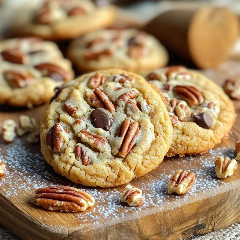 Here are the key ingredients for making Brown Butter Pecan Cookies. Each one plays a vital role in creating their delicious taste and texture. - 1 cup unsalted butter - 1 cup brown sugar, packed - 1/2 cup granulated sugar - 1 large egg - 1 teaspoon vanilla extract - 2 cups all-purpose flour - 1 teaspoon baking soda - 1/2 teaspoon salt - 1 cup pecans, chopped - 1/2 cup chocolate chips (optional) Using unsalted butter is important. It lets you control the salt in your cookies. Brown sugar gives these cookies a rich, caramel taste. Granulated sugar adds sweetness and helps with the cookie's crisp edges. The egg binds everything together and adds moisture. Vanilla extract adds warmth and depth. All-purpose flour is the base of the dough. Baking soda helps the cookies rise, while salt brings out the flavors. Chopped pecans add a lovely crunch and nutty flavor, while chocolate chips can add a sweet touch if you choose to include them. Gather these ingredients before you start. This will make the process smooth and fun! To start, place your butter in a medium saucepan over medium heat. Stir it gently as it melts. Soon, you will see it foam a bit. Keep cooking, stirring all the time. After about 5 to 7 minutes, the butter will turn a lovely golden brown. Look for a nutty scent and small brown bits at the bottom. This is the moment to take it off the heat. Let it cool slightly before using. In a large bowl, combine the browned butter with brown sugar and granulated sugar. Use a sturdy spatula or whisk to mix until it is well blended. The mixture should feel smooth and creamy. This step is key for rich flavor in your cookies. Now, it’s time to add the wet ingredients. Beat in one large egg and a teaspoon of vanilla extract. Stir until the mixture is smooth and well combined. The egg adds moisture and helps bind everything together. In a separate bowl, whisk together the flour, baking soda, and salt. Mixing dry ingredients separately helps ensure even distribution of the baking soda and salt. Once mixed, slowly add this to your wet mixture. Stir gently until just combined. Do not overmix; a few lumps are fine. Next, take your chopped pecans and optional chocolate chips. Gently fold them into the dough using a spatula. Be careful not to smash the nuts or chips. The folding technique helps keep the mixture light and airy. Cover your dough with plastic wrap and place it in the fridge. Chilling the dough for at least 30 minutes is important. This helps the cookies hold their shape while baking. It also enhances the flavors. While the dough chills, preheat your oven to 350°F (175°C). This ensures that your cookies bake evenly. A hot oven is key to getting those perfect edges. Once chilled, line a baking sheet with parchment paper. Scoop tablespoons of dough and place them about 2 inches apart on the sheet. This spacing allows the cookies to spread without sticking together. Slide your baking sheet into the preheated oven. Bake for 10 to 12 minutes. Look for the edges to turn lightly golden brown. The centers may look a bit soft, but they will firm up as they cool. After baking, let the cookies cool on the baking sheet for about 5 minutes. This step helps them set. Then, transfer them to a wire rack to cool completely. Enjoy your warm, delicious cookies! To make brown butter, watch it closely. Heat it over medium heat and stir often. This helps avoid burnt butter. Look for a golden color and a nutty scent. Once you notice these signs, remove it from the heat. To boost the flavor, use high-quality unsalted butter. This adds richness. You can also add a pinch of salt for balance. Try mixing in spices like cinnamon for a warm, cozy touch. Do you want soft cookies? Chill the dough longer before baking. This helps them stay thick. For crisp cookies, bake them a bit longer. Keep an eye on color; golden edges mean they’re done. For soft and chewy cookies, take them out when they look slightly underbaked. They will firm up as they cool. Measuring ingredients correctly is key. Use a kitchen scale for precision. For flour, spoon it into the measuring cup, then level it off. This prevents packing too much flour. Incorrect amounts can change cookie texture. Too much flour makes them dry. Too little leads to flat cookies. Always double-check your measurements for the best results. {{image_2}} You can still enjoy these cookies without pecans. Try using sunflower seeds or pumpkin seeds instead. Both add a nice crunch and flavor. If you want a different texture, chop up some dried fruit like cranberries or apricots. This not only gives a chewy bite but also adds a natural sweetness. Just remember to adjust baking time if you add more moisture with these fruits. If you love chocolate, think about adding more chips. Use a mix of dark, milk, or white chocolate for depth. You can also melt some chocolate and swirl it into the dough for a marbled effect. This will make each cookie a chocolate lover's dream. For a fun twist, try adding chocolate chunks for a gooey center. Want to spice things up? Add a teaspoon of cinnamon or nutmeg to the dry mix. These spices will give a warm, cozy flavor to your cookies. You can also try mixing in a pinch of ginger for a zesty kick. This is perfect for chilly days or holiday baking. Experiment with the amounts to find your perfect blend. Store your cookies in an airtight container or a cookie jar. This keeps them fresh longer. If you use a cookie jar, choose one with a tight lid. This method helps maintain the cookies' soft texture. You can also line the container with parchment paper for extra protection. Freezing cookies is easy and keeps them tasty. To freeze baked cookies, let them cool completely. Then, place them in a single layer in a freezer bag. Press out any air before sealing. If you want to freeze cookie dough, scoop the dough into balls. Place them on a baking sheet to freeze for a few hours. Once frozen, transfer them to a freezer bag. This way, you can bake fresh cookies anytime! Brown butter pecan cookies stay fresh for about one week at room temperature. If stored properly, they can last up to three months in the freezer. You can enjoy their rich flavor and crispy edges even after freezing. Just remember to thaw them slowly at room temperature. Yes, you can use salted butter, but it will change the flavor. The extra salt can make your cookies taste different. If you do use salted butter, skip the added salt in the recipe. This helps keep the balance of flavors just right. You can use gluten-free flour blends to replace all-purpose flour. Look for blends that include a mix of rice flour, almond flour, or tapioca flour. These options work well in cookies and can give you a nice texture. If you don't have pecans, try walnuts, almonds, or hazelnuts. You can even use seeds like sunflower or pumpkin seeds if you want a nut-free option. Each nut brings its own flavor, so choose what you like best. Skipping the chilling step isn't advised. Chilling helps the dough firm up, which leads to thicker cookies. If you skip this, your cookies may spread too much when baking. This can make them flat and uneven. Cookies can spread too much for a few reasons. If the dough is too warm, they spread more. Also, not using enough flour can cause this. Make sure to measure your flour correctly. Always chill the dough to help prevent spreading. Absolutely! You can add dried fruit like cranberries or raisins. You might also try coconut flakes or different types of chocolate like white or dark chocolate. The options are endless, so feel free to get creative! In this blog post, I shared a simple cookie recipe that uses brown butter and pecans. You learned step-by-step instructions, tips for perfect texture, and smart storage methods. The add-ins and variations let you customize these cookies to your taste. Remember, each step matters for the best cookie results. With practice, you’ll master this recipe and create delights you'll love to share. Happy baking!