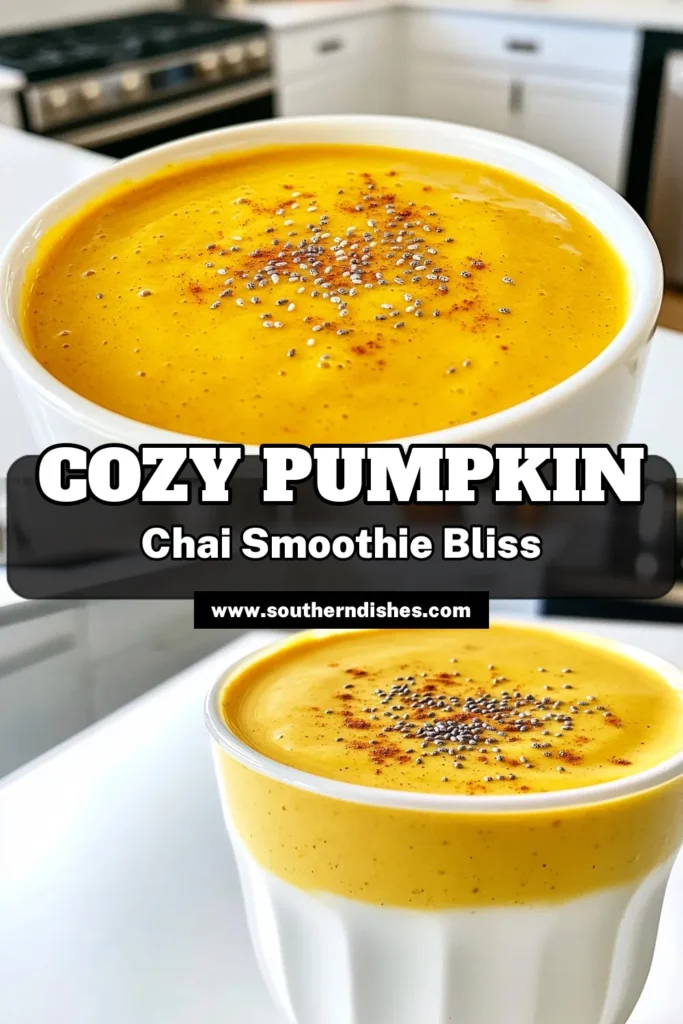 Delight in the flavors of fall with this Cozy Pumpkin Chai Smoothie recipe! Perfect for a quick breakfast or snack, this creamy blend of pumpkin puree, banana, and warm chai spices will keep you cozy all season long. It's easy to whip up in just 10 minutes! Click through for the full recipe and enjoy a delicious treat that adds a touch of autumn to your day. #PumpkinChai #SmoothieRecipe #FallFlavors #HealthyDrinks