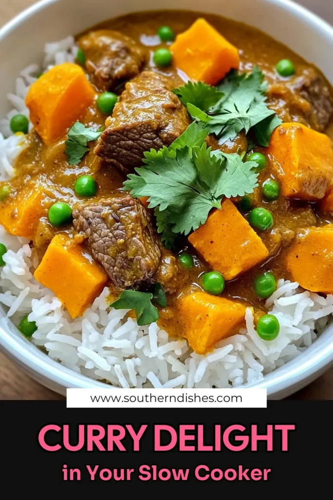 Savor the rich flavors of this Slow Cooker Beef and Sweet Potato Curry that’s perfect for busy weeknights! Tender beef, sweet potatoes, and aromatic spices simmer to create a comforting dish that the whole family will love. It’s easy to prepare and packed with nutrients! Click to discover the full recipe and bring this delicious curry to your table tonight! #SlowCookerCurry #BeefRecipes #SweetPotatoes #ComfortFood