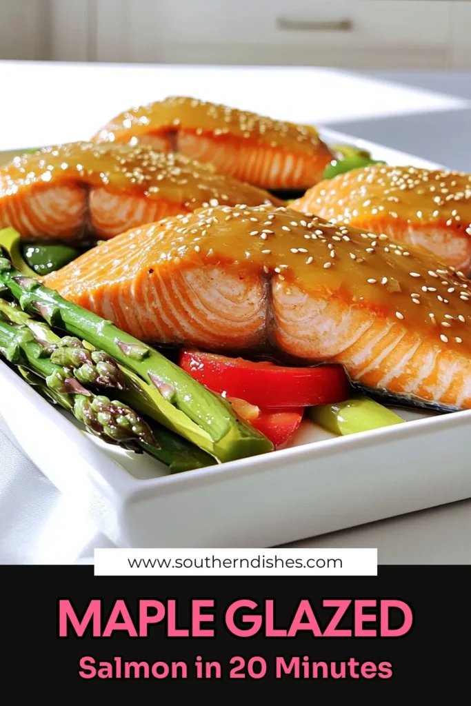 Savor the deliciousness of Maple Glazed Salmon Sheet-Pan, a quick and easy recipe perfect for busy weeknights! With just a few simple ingredients, you can create a mouthwatering meal that combines salmon, fresh veggies, and a sweet glaze that's sure to impress. Ready in just 20 minutes, this dish is not only tasty but also nutritious. Click through for the full recipe and elevate your dinner game tonight! #SheetPanDinner #HealthyRecipes #SalmonRecipe #QuickMeals