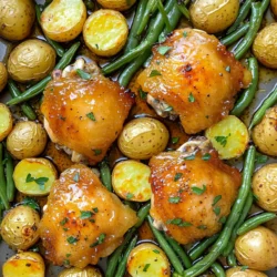 - 6 bone-in, skin-on chicken thighs - 1/4 cup pure maple syrup - 2 tablespoons Dijon mustard - 2 tablespoons olive oil - 4 cloves garlic, minced - 1 teaspoon smoked paprika - 1 teaspoon dried thyme - Salt and pepper to taste - 1 pound baby potatoes, halved - 2 cups green beans, trimmed Gathering the right ingredients is key to making this dish shine. First, you need chicken thighs. I love using bone-in, skin-on thighs for their flavor and juiciness. The skin crisps up so nicely, adding texture. The next star ingredients are pure maple syrup and Dijon mustard. They create a sweet and tangy marinade that really lifts the chicken. You’ll also want some olive oil to add richness. Garlic brings in a bold flavor that pairs well with the other ingredients. Smoked paprika gives a nice warmth, while dried thyme adds that herbaceous touch. Don’t forget to season with salt and pepper for balance. For the veggies, I recommend baby potatoes and green beans. The potatoes become tender and absorb all the lovely flavors from the chicken. The green beans add a pop of color and crunch. This mix brings both taste and nutrition to your meal. - Preheat the oven to 425°F (220°C). - In a large bowl, mix together: - 1/4 cup pure maple syrup - 2 tablespoons Dijon mustard - 2 tablespoons olive oil - 4 cloves garlic, minced - 1 teaspoon smoked paprika - 1 teaspoon dried thyme - Salt and pepper to taste The marinade is key to the flavor. Maple syrup adds sweetness, while Dijon mustard brings tang. Olive oil keeps the chicken juicy. - Coat the chicken thighs well with the marinade. - Let them marinate for at least 15 minutes. This step is important. It allows the chicken to soak up all those tasty flavors. If you have more time, marinate for up to an hour. - Toss halved baby potatoes with olive oil, salt, and pepper. - Spread them out on a large baking sheet. - Nestle the marinated chicken thighs among the potatoes. - Bake for 25 minutes. The potatoes turn golden and crispy as they cook. They soak up the juices from the chicken, making them extra tasty. - After 25 minutes, add green beans to the baking sheet. - Toss them lightly with the chicken juices. - Bake for another 15-20 minutes. This step adds a nice crunch. The green beans pair well with the chicken and potatoes. - If you want extra crispiness, broil for 2-3 minutes. - Keep an eye on them to avoid burning. - Let the dish rest for a few minutes before serving. Resting allows the juices to settle. Enjoy your delicious Sheet Pan Maple Dijon Chicken Thighs! Marinate your chicken thighs for at least 15 minutes. For a deeper flavor, go for one hour. This time allows the flavors to soak in well. If you have leftover marinade, store it in the fridge. Use an airtight container to keep it fresh. Always remember, never reuse marinade that has touched raw chicken without cooking it first. To get crispy chicken skin, bake your thighs skin-side up. The high heat of 425°F helps render the fat, making the skin crispy. For an extra crunch, broil them for 2-3 minutes at the end. Watch them closely to avoid burning. Let your chicken rest for a few minutes after cooking. This step keeps the juices inside and helps with the texture. You need a few essential tools for this recipe. A large mixing bowl is great for marinating the chicken. A rimmed baking sheet is best for even cooking. Use a whisk to mix the marinade well. I also recommend using a meat thermometer. It helps ensure your chicken reaches 165°F, which is safe to eat. Having these tools makes cooking easier and more fun! {{image_2}} You can switch the chicken thighs for chicken breasts or tofu. Chicken breasts will cook faster, so check them sooner. Tofu is a great option for a vegetarian meal. For veggies, feel free to swap in carrots, bell peppers, or broccoli. Each option will add its own flavor and texture. To make your dish pop, try adding spices like cumin or rosemary. Fresh herbs like parsley or basil can also add a nice touch. If you want a different glaze, honey mustard or teriyaki sauce work well. These flavors will bring new life to the chicken. This dish pairs well with rice or quinoa for a filling meal. You could also serve it with a crisp salad for a light touch. Other side options include roasted veggies or garlic bread. Each of these will complement the chicken and make your meal special. To keep your Sheet Pan Maple Dijon Chicken Thighs fresh, use airtight containers. Glass or plastic containers work well. Make sure the chicken and veggies cool down first. Store them in the fridge for up to four days. For the best results, reheat leftovers in the oven. Set your oven to 350°F (175°C). Place the chicken and veggies on a baking sheet. Heat for about 15 to 20 minutes. To keep the skin crispy, try broiling for a few minutes at the end. You can freeze leftover chicken and vegetables too. Use freezer-safe bags or containers. Remove as much air as possible. They can stay in the freezer for up to three months. To thaw, place them in the fridge overnight. Reheat them in the oven to keep the flavor and texture. You should marinate the chicken for at least 15 minutes. This helps the flavors sink in. For more flavor, try marinating for up to 1 hour. Yes, you can use boneless chicken thighs. Cook them for about 20-25 minutes instead of 25. Keep an eye on them, as they cook faster. The chicken should reach an internal temperature of 165°F (75°C). This ensures it is safe to eat. Use a meat thermometer to check. Yes, you can prepare this dish in advance. Marinate the chicken and store it in the fridge. You can also cook it and store the leftovers. This recipe combines chicken, potatoes, and green beans for a balanced meal. You learned how to create a tasty marinade and the importance of marinating. Achieving crispy chicken skin is also important. Remember, you can customize flavors and adjust ingredients to suit your taste. Store leftovers properly and follow reheating tips for the best results. Enjoy making this dish and savor every bite!