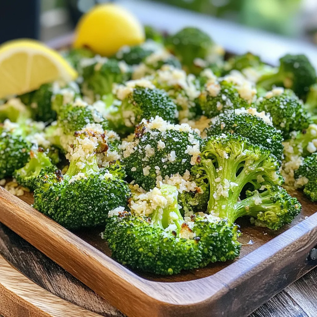 You need 2 cups of fresh broccoli florets. Look for bright green ones. They should feel firm and not wilted. Fresh broccoli gives the best texture and taste. To make this dish pop, use these key ingredients: - 2 tablespoons olive oil - 3 cloves garlic, minced - 1/4 cup grated Parmesan cheese - 1 teaspoon lemon zest - Salt and pepper to taste The olive oil helps the broccoli crisp up. Minced garlic adds a rich flavor. Parmesan cheese gives a nice cheesy touch. Lemon zest brightens the dish with a fresh taste. Adjust salt and pepper to fit your liking. For some heat, add: - 1/2 teaspoon red pepper flakes (optional) This will give your broccoli a nice spicy edge. If you love heat, don’t skip this step! First, set your air fryer to 375°F (190°C). This temperature helps the broccoli cook well. While it heats up, you can prepare the broccoli. It only takes a few minutes. In a large bowl, add the fresh broccoli florets. Pour in 2 tablespoons of olive oil. Then, add 3 minced garlic cloves, salt, and pepper to taste. Toss everything together until the broccoli is well coated. Now, add 1/4 cup of grated Parmesan cheese and 1 teaspoon of lemon zest. If you like a little heat, sprinkle in 1/2 teaspoon of red pepper flakes. Mix it all again. Once mixed, place the broccoli in the air fryer basket. Arrange it in a single layer for the best crispiness. Air fry for 10-12 minutes. Halfway through, shake the basket to help cook evenly. You want the broccoli tender and the edges crispy. When finished, let it cool for a minute before serving. Enjoy your tasty dish! To get that perfect crunch, start with fresh broccoli florets. I recommend cutting them into similar sizes. This helps them cook evenly. Preheat your air fryer to 375°F (190°C) before adding the broccoli. Cooking at the right temperature matters. Make sure to shake the basket halfway through cooking. This way, the broccoli gets crispy all around. Keep an eye on it during the last few minutes. You want those edges to turn golden brown. Flavor is key in this dish. The garlic adds lots of taste, but don’t stop there. Lemon zest gives a fresh twist. It brightens the broccoli's rich flavor. If you like some heat, add red pepper flakes. They provide a nice kick without overwhelming the dish. Make sure to season with salt and pepper. This simple step elevates everything. For an extra touch, sprinkle more Parmesan on top before serving. It melts slightly and adds a cheesy layer. Presentation makes a difference. Arrange the broccoli nicely on a platter. A sprinkle of Parmesan looks great and adds flavor. Serve with lemon wedges on the side. This gives people a chance to add more zest if they want. Pairing it with grilled chicken or fish makes a complete meal. You can also serve it as a tasty side with pasta. Whatever you choose, this dish will shine at your table. {{image_2}} You can change the flavor of this dish by using different cheeses. Try using sharp cheddar or creamy mozzarella for a new twist. Goat cheese adds a tangy kick. Mix and match to find your favorite cheese blend. The key is to keep the cheese consistent with your taste. Want some heat? Add more red pepper flakes for a spicy touch. You can also use cayenne pepper for a stronger kick. If you prefer mild flavors, skip the spicy ingredients. Adjust the spice to fit your family’s taste. Broccoli is great, but you can add other veggies, too. Cauliflower or Brussels sprouts work well in the air fryer. You can also mix in bell peppers or zucchini for color and taste. Just cut them to similar sizes for even cooking. This makes your dish more colorful and fun! You can store leftover Air Fryer Parmesan Garlic Broccoli in a sealed container. Make sure it cools down first. Place it in the fridge for up to three days. This keeps it fresh and tasty for your next meal. To reheat, use your air fryer. Set it to 350°F (175°C). Heat the broccoli for about 5 minutes. This brings back the crispiness. You can also use a microwave. Heat it in 30-second bursts until warm. Just remember, the air fryer is best for that crunchy texture. If you want to store it longer, freezing is a good option. First, let the broccoli cool completely. Then, place it in a freezer-safe bag. Remove as much air as possible. You can freeze it for up to three months. When you are ready to eat, thaw it in the fridge overnight. Then, reheat it in the air fryer for a tasty treat. Yes, you can use frozen broccoli. Just note that it may take longer to cook. Frozen broccoli also releases more water. This may affect the crispiness. To counter this, pat the broccoli dry before mixing with oil and seasonings. Cook at the same temperature, but check for doneness after 12 minutes. The best air fryer temperature for broccoli is 375°F (190°C). This heat cooks the broccoli evenly. It allows the edges to become crispy while keeping the inside tender. Preheating the air fryer helps achieve that perfect crisp. Always allow it to heat up for a few minutes before adding your broccoli. You will know the broccoli is done when it is tender and the edges are crispy. It should have a bright green color. If you want to be sure, use a fork to test the tenderness. If the fork goes in easily, the broccoli is ready. You can also shake the basket halfway through cooking to check its progress. This blog post shared how to make tasty air-fried broccoli. We covered essential ingredients like fresh florets and seasonings. The step-by-step guide showed how to prep, mix, and air fry. I shared useful tips for crispiness and flavor. Variations can make your dish unique with cheese or spices. Finally, I included storage tips for leftovers. You can enjoy this healthy veggie dish anytime with ease! Air frying broccoli is simple and fun.