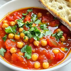 - 1 can (15 oz) chickpeas, rinsed and drained - 1 can (28 oz) diced tomatoes - 1 medium onion, finely chopped - 3 cloves garlic, minced - 1 green bell pepper, diced - 2 tablespoons olive oil - 1 teaspoon ground cumin - 1 teaspoon smoked paprika - 1/2 teaspoon cayenne pepper (adjust to taste) - 2 cups vegetable broth - Salt and black pepper to taste - Fresh cilantro or parsley, for garnishing When measuring, use standard cups and spoons. For dry items like spices, use measuring spoons. For liquids, use a liquid measuring cup. This helps keep your flavors balanced. If you're out of chickpeas, try using lentils. They add protein and fiber. For the diced tomatoes, fresh tomatoes work well too. Just chop them up and use about 4 cups. If you want a little sweetness, add a diced carrot. You can swap the green bell pepper for red or yellow ones for a sweeter taste. If you need a gluten-free option, ensure your broth is labeled gluten-free. To make Spicy Tomato Chickpea Stew, follow these steps closely. Start by gathering all your ingredients. This makes cooking easy and fun. 1. Heat olive oil in a large pot over medium heat. 2. Add the chopped onion and sauté for about 5 minutes. 3. Stir in minced garlic and diced green bell pepper. 4. Cook for 3-4 minutes until the peppers soften. 5. Add ground cumin, smoked paprika, and cayenne pepper. 6. Stir for 1 minute to toast the spices. 7. Pour in the diced tomatoes and vegetable broth. 8. Stir to combine all the ingredients. 9. Bring the stew to a simmer. 10. Add rinsed chickpeas and cook for 20-25 minutes. 11. Season with salt and black pepper as you like. 12. Once thickened, remove from heat. 13. Serve hot with fresh herbs on top. Using the right techniques helps make this stew great. Start with medium heat to sauté the onion. This helps to bring out its sweetness. Use a large pot; it provides enough space for all the ingredients. Stir the spices well to release their flavors. Simmering allows the flavors to blend, making the stew rich and hearty. - Sautéing: Keep an eye on the onions. You want them soft but not brown. - Spice Toasting: Make sure to stir the spices constantly. This prevents burning and enhances the taste. - Simmering: Stir occasionally to avoid sticking. This helps the stew cook evenly. - Seasoning: Taste as you go. Adjust the salt and spices to fit your heat preference. - Garnishing: Fresh herbs add brightness. They make your dish look pretty, too! With these steps and tips, you can create a delicious Spicy Tomato Chickpea Stew that warms the heart and delights the taste buds! To adjust spiciness, start with the cayenne pepper. Use just 1/4 teaspoon for a mild taste. If you like more heat, add more cayenne. You can also add diced jalapeños for a fresh kick. Taste the stew often as you cook. This way, you can find the perfect heat level for you. This stew is already vegan and vegetarian! The chickpeas give protein and texture. If you want to change it up, try adding lentils. They add heartiness without meat. You can also add more veggies, like carrots or spinach. This makes the dish colorful and even more nutritious. Serve the stew in deep bowls. Top each bowl with fresh cilantro or parsley for color. A drizzle of olive oil adds a nice touch. Pair it with crusty bread to soak up the stew. For a complete meal, add a side salad. This adds freshness and crunch to your meal. Enjoy! {{image_2}} You can add different proteins to the stew for a heartier meal. Chicken, turkey, or tofu work well. If you choose chicken, cook it before adding the other ingredients. For turkey, ground turkey is a great option. If you like tofu, use firm tofu and cut it into cubes. Add it when you put in the chickpeas. This way, the flavors blend nicely. This stew is naturally gluten-free. However, always check your broth and spices for gluten. You can use a gluten-free vegetable broth to keep everything safe. If you want extra grains, use quinoa instead of bread. Quinoa is gluten-free and adds protein. Cook it separately and serve it with the stew for a filling meal. I love to use seasonal ingredients to change up my stew. In the fall, add sweet potatoes or butternut squash for sweetness. In the summer, zucchini or fresh corn adds a nice crunch. You can also swap in leafy greens like spinach or kale for added nutrients. Just stir them in during the last few minutes of cooking for freshness. Each season brings a new twist to this dish! To keep your stew fresh, let it cool first. Then, place it in an airtight container. Store it in the fridge for up to four days. Make sure to label the container with the date. This way, you won't forget when you made it! When you're ready to eat your leftovers, use a pot on the stove. Heat it over medium heat, stirring often. This helps to warm it evenly. You can also microwave it in a bowl. Just cover it with a paper towel to avoid splatters. Heat in short bursts, stirring in between, until hot. If you want to save some for later, freezing works great! Pour the cooled stew into freezer-safe bags. Remove as much air as possible before sealing. Label the bags with the date. You can freeze it for up to three months. To enjoy it later, thaw it overnight in the fridge before reheating. You can serve this stew with many sides. I love crusty bread for dipping. It soaks up the rich flavors well. You can also try rice or quinoa for a heartier meal. A fresh salad adds a nice crunch and color. Pair it with a dollop of yogurt for creaminess, too. Feel free to add some avocado slices for extra richness. This stew lasts about 4 to 5 days in the fridge. Make sure you store it in an airtight container. When you reheat it, stir well to mix the flavors. Add a splash of broth if it gets too thick. Yes, you can use fresh tomatoes. Use about 2 pounds of ripe tomatoes. Blanch them first to remove the skin easily. Chop them and add them to the pot. Fresh tomatoes give a nice flavor, but the stew may need more time to cook down. In this blog post, I covered the core elements of making Spicy Tomato Chickpea Stew. We explored the ingredients, measurement tips, and the best substitutions. I detailed the step-by-step cooking instructions and shared essential techniques to perfect your dish. Additionally, I provided insights on adjusting flavors and making it vegan-friendly. Final thoughts: With a few tweaks, you can make this stew fit your taste. Enjoy experimenting with variations and storage tips to make meal prep easier. Happy cooking!