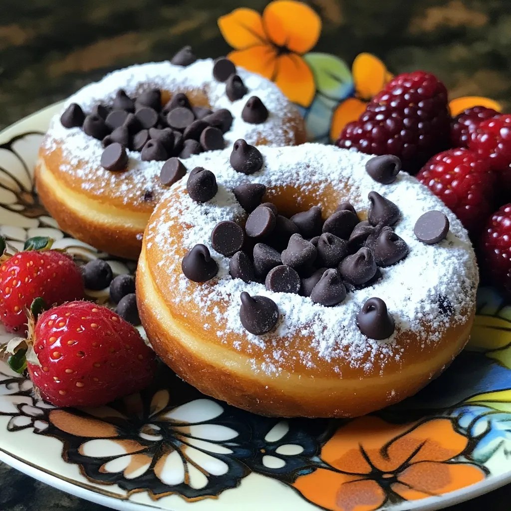 To make these tasty chocolate chip protein donuts, gather these items: - 1 cup almond flour - 1/2 cup vanilla protein powder - 1/4 cup coconut sugar - 1/2 teaspoon baking powder - 1/4 teaspoon salt - 1/2 cup unsweetened applesauce - 2 large eggs - 1 teaspoon vanilla extract - 1/4 cup almond milk (or milk of choice) - 1/2 cup dark chocolate chips (dairy-free if desired) These ingredients combine to create a healthy treat that satisfies your sweet tooth. Each donut has about: - Calories: 150 - Protein: 7g - Fat: 6g - Carbohydrates: 18g - Fiber: 2g - Sugar: 5g These donuts offer a good balance of protein and healthy fats. They are lower in sugar than many store-bought options. You can easily swap ingredients based on your needs. Here are some ideas: - Almond flour: Use oat flour or coconut flour for a different flavor. - Coconut sugar: Brown sugar or maple syrup can work in a pinch. - Unsweetened applesauce: Mashed bananas or yogurt can replace applesauce. - Dark chocolate chips: Try white chocolate or peanut butter chips for variety. - Almond milk: Any milk works here, including soy or coconut milk. These substitutions keep the donuts tasty and fun! First, gather all your ingredients. You need: - 1 cup almond flour - 1/2 cup vanilla protein powder - 1/4 cup coconut sugar - 1/2 teaspoon baking powder - 1/4 teaspoon salt - 1/2 cup unsweetened applesauce - 2 large eggs - 1 teaspoon vanilla extract - 1/4 cup almond milk - 1/2 cup dark chocolate chips Next, preheat your oven to 350°F (175°C). Grease your donut pan with cooking spray or oil. This keeps the donuts from sticking. In a large bowl, mix the almond flour, protein powder, coconut sugar, baking powder, and salt. Stir well to break up lumps. In another bowl, whisk together the applesauce, eggs, vanilla extract, and almond milk. Make sure it is smooth. Gradually pour this wet mix into the dry mix. Stir until just combined. Don't overmix; that can make the donuts tough. Finally, gently fold in the dark chocolate chips. This adds a sweet touch to the batter. Now it's time to fill the donut pan. Use a piping bag or a ziplock bag with the corner snipped off. Fill each cavity about 2/3 full with the batter. This helps the donuts rise nicely. Place the pan in your preheated oven. Bake for 12-15 minutes. Check for doneness by inserting a toothpick into the center. If it comes out clean, the donuts are ready. Once baked, take the pan out of the oven. Let the donuts cool in the pan for about 5 minutes. This makes them easier to remove. After that, transfer the donuts to a wire rack to cool completely. For serving, you can dust them with powdered sugar. A drizzle of melted dark chocolate works great too. You can even add fresh berries on the side for a pop of color. Enjoy your delicious creation! When mixing your ingredients, always start with the dry ones. This helps avoid lumps. I recommend using a whisk for the almond flour and protein powder. Mix well until everything is combined. Then, move to the wet ingredients. Whisk the applesauce, eggs, and almond milk until smooth. Combine the wet and dry mixtures gently. Overmixing can make your donuts tough. To get a light and fluffy texture, don't skip the baking powder. It helps the donuts rise. Use a gentle folding method when adding chocolate chips. This keeps the batter airy. Remember, the batter should be thick but pourable. If it feels too dry, add a splash more almond milk. For a fun touch, dust your donuts with powdered sugar. It adds sweetness and looks great. You can also drizzle melted dark chocolate on top for a treat. Arrange the donuts on a colorful plate. Add fresh berries for a pop of color. This makes your dish look fresh and inviting. {{image_2}} You can easily change the taste of these donuts. Try using different types of chocolate chips. For a fun twist, use peanut butter chips or white chocolate. You can also add flavor extracts. Almond extract or peppermint extract adds a unique kick. Just use a little, about 1/2 teaspoon, to keep the balance. If you want a gluten-free treat, almond flour works great. It gives a nice texture and flavor. You can also mix in some coconut flour. Just use 1/2 cup of almond flour and 1/4 cup of coconut flour for a perfect blend. This mix stays light and fluffy, so you still get that donut feel. To make these donuts vegan, swap the eggs for flax eggs. Mix 1 tablespoon of ground flaxseed with 2.5 tablespoons of water. Let it sit for about 5 minutes until it thickens. You can also use plant-based protein powder. Make sure your chocolate chips are dairy-free to keep it vegan. These swaps keep the donuts tasty and healthy, perfect for everyone! After making your chocolate chip protein donuts, you might have some left. To store them, place the donuts in an airtight container. Keep them in a cool, dry place for up to three days. This way, they stay fresh and tasty. If you want to enjoy them longer, consider freezing them. To freeze your donuts, first let them cool completely. Then, wrap each donut in plastic wrap. Place the wrapped donuts in a freezer-safe bag or container. Be sure to remove as much air as possible. They will keep well for up to three months. When you're ready to eat one, just take it out and enjoy! To reheat your donuts, you have a few options. You can use the microwave for a quick fix. Heat them for about 10-15 seconds. If you prefer a crispier texture, use the oven. Preheat it to 350°F (175°C) and warm the donuts for about 5-7 minutes. This helps bring back their fresh-baked flavor. Yes, you can use different types of protein powder. For example, whey, casein, or plant-based powders work well. Just keep in mind that the flavor and texture may change slightly. If you prefer a chocolate flavor, try chocolate protein powder. This will enhance the chocolate taste in your donuts. To check if the donuts are done, insert a toothpick into the center of one. If it comes out clean, your donuts are ready. They usually bake for 12 to 15 minutes at 350°F (175°C). If the toothpick has wet batter, bake them a few more minutes. Keep an eye on them to avoid overbaking. Chocolate chip protein donuts offer several health benefits. They are high in protein, which helps build muscle. Almond flour provides healthy fats and fiber. This makes them a better choice than traditional donuts. Using coconut sugar lowers the glycemic index, which helps keep your blood sugar stable. Plus, they have dark chocolate, which is rich in antioxidants. Enjoying these donuts can satisfy your sweet tooth and boost your energy! In this article, we explored how to make delicious chocolate chip protein donuts. We covered the ingredients you need, along with nutrient facts and swaps. You learned step-by-step instructions for baking, from prep to serving. I shared tips for mixing and perfecting texture, plus fun ideas for presentation. You also discovered tasty variations, storage tips, and answers to common questions. Now you can enjoy these healthy treats anytime! Get creative with flavors and have fun baking!