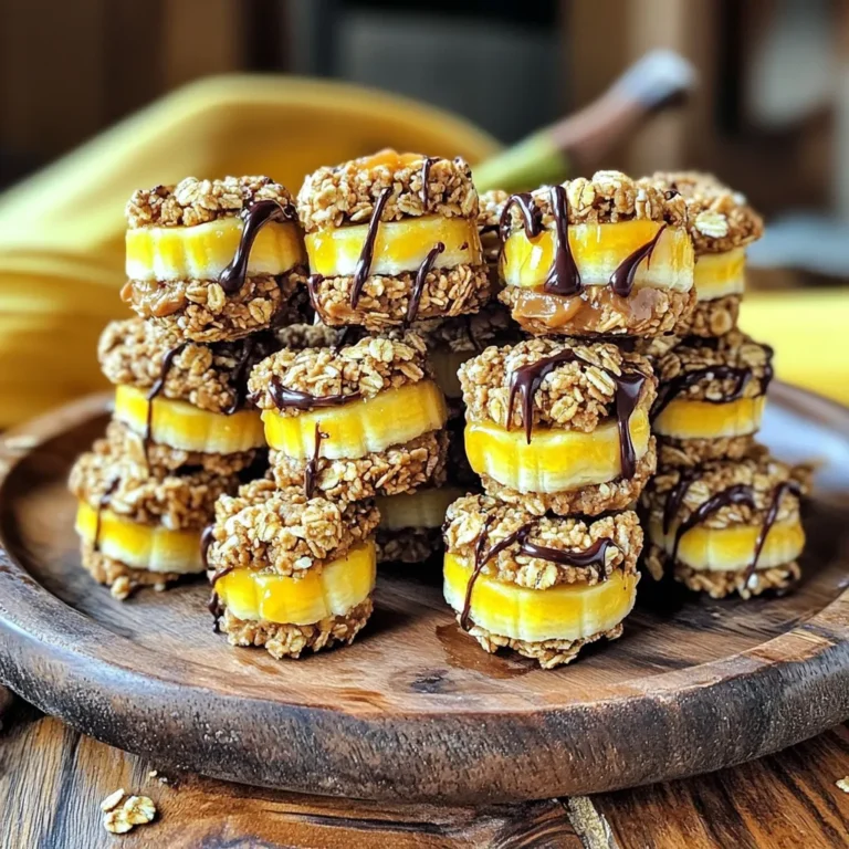 To make Peanut Butter Banana Bites, you’ll need: - 2 ripe bananas - 1/2 cup natural peanut butter - 1/4 cup honey - 1/4 tsp cinnamon - 1/2 cup granola - Dark chocolate chips (optional, for drizzling) If you don’t have ripe bananas, you can use fresh ones. Just make sure they are firm. For peanut butter, use any natural brand. If you want a nut-free option, try sunflower seed butter. Honey adds sweetness, but maple syrup works too. You can skip cinnamon or use nutmeg if you like a different flavor. Granola gives a nice crunch; you can use crushed nuts if you prefer. Choose ripe bananas for the best flavor and creaminess. Look for natural peanut butter with no added sugar or oils. This keeps the taste clean and healthy. When selecting honey, go for raw honey for more nutrients. For granola, pick one that’s low in sugar. If you include dark chocolate, choose high-quality chocolate for a rich taste. Good ingredients make the bites even more special! Start by peeling the bananas. Use ripe bananas for the best taste. Slice them into 1/2 inch thick rounds. You should have about 16-20 rounds. Make sure the slices are even for good stacking. In a medium bowl, combine the peanut butter, honey, and cinnamon. Stir until the mix is smooth. This mixture will be the star of your bites. The honey adds sweetness, while cinnamon gives a warm flavor. Take one banana slice and spread a generous teaspoon of the peanut butter mix on top. Place another banana slice on top to create a sandwich. Press down gently to hold it together. Repeat this until you use all the banana slices. Next, roll each banana sandwich in granola. Make sure to coat all sides well. This step will add a nice crunch to your bites. Plus, it gives them a fun look! If you want to add chocolate, melt dark chocolate chips. You can do this in the microwave or over a double boiler. Once melted, drizzle the chocolate over the banana bites for extra sweetness. This step is optional but highly recommended! Place the bites on a baking sheet lined with parchment paper. Refrigerate them for at least 30 minutes. This helps the bites set and makes them easier to eat. Serve them cold or at room temperature for a tasty snack! To keep your Peanut Butter Banana Bites fresh, store them in an airtight container. Place parchment paper between layers to avoid sticking. They last well in the fridge for about 3 to 5 days. If you want to store them longer, consider freezing them. Just freeze them on a baking sheet first, then transfer to a container. They can stay frozen for up to 3 months. These bites are perfect for a quick snack or a fun treat. Serve them cold for a refreshing bite. You can also pair them with yogurt for a tasty breakfast. If you want to impress guests, arrange them on a platter with fresh fruit. They make a great addition to parties or picnics. You can easily adapt this recipe to fit different diets. If you're nut-free, try sun butter instead of peanut butter. For a vegan option, swap honey for maple syrup or agave nectar. If you need gluten-free bites, make sure your granola is certified gluten-free. Feel free to play with flavors, too! Add vanilla or a pinch of nutmeg to the mix for a fun twist. {{image_2}} You can swap peanut butter for other nut butters. Almond butter adds a nice twist. Cashew butter brings a creamy texture. Sunflower seed butter is a great nut-free option. Each nut butter has a unique flavor and can change the whole taste. Honey is sweet, but you can try other sweeteners too. Maple syrup offers a rich sweetness. Agave syrup is a lighter option. If you want no sugar, use mashed dates. Each sweetener adds a different taste and texture to your bites. You can enhance the flavor of your bites easily. A splash of vanilla gives a warm, sweet note. A pinch of nutmeg adds warmth and spice. You can also try cocoa powder for a chocolatey touch. These flavors can make your bites more exciting and unique. Each serving of Peanut Butter Banana Bites has around 200 calories. This snack gives you energy without weighing you down. You get about 10 grams of fat, mostly from the peanut butter. These bites also have 30 grams of carbs and 4 grams of protein. This mix of macros makes them a filling snack. - Bananas: Rich in potassium, bananas help your heart and muscles. They also provide quick energy. - Peanut Butter: This nutty spread is packed with healthy fats. It can help lower bad cholesterol and keep you full longer. - Honey: A natural sweetener, honey adds vitamins and minerals. It can also help fight allergies. - Cinnamon: This spice is not only tasty but may also help control blood sugar levels. - Granola: Often made from oats, granola is a great source of fiber. It supports digestion and keeps you satisfied. Peanut Butter Banana Bites are easy to adapt. They are naturally gluten-free. Just check your granola to ensure it meets that need. For a vegan option, use maple syrup instead of honey. You can also pick a vegan granola. With these swaps, everyone can enjoy this tasty treat! Peanut Butter Banana Bites stay fresh in the fridge for about three days. Store them in an airtight container. This keeps them safe from air and moisture. If you notice the bananas browning, it's time to toss them. Yes, you can freeze Peanut Butter Banana Bites! To do this, place them in a single layer on a baking sheet. Freeze them for about an hour, then transfer to a freezer bag. They can last up to two months in the freezer. Just thaw them in the fridge before eating. If you need an alternative to honey, try maple syrup or agave nectar. Both add sweetness and keep the texture smooth. You can also use a sugar substitute if you want fewer calories. Just remember to adjust the amount based on the sweetness level. Yes, these snacks are great for kids! They are easy to make and full of flavor. The combination of banana and peanut butter gives them energy. Just watch for allergies to peanuts or honey. Always check with parents if serving to young children. You learned about making tasty Peanut Butter Banana Bites. We covered the right ingredients, measured them correctly, and gave tips for quality. I shared simple steps to prepare and assemble these bites. You also found helpful storage advice and fun ways to customize these snacks. These bites not only taste good but also offer health benefits. You can easily change ingredients to fit your diet. Now, go ahead and make your own delicious bites!
