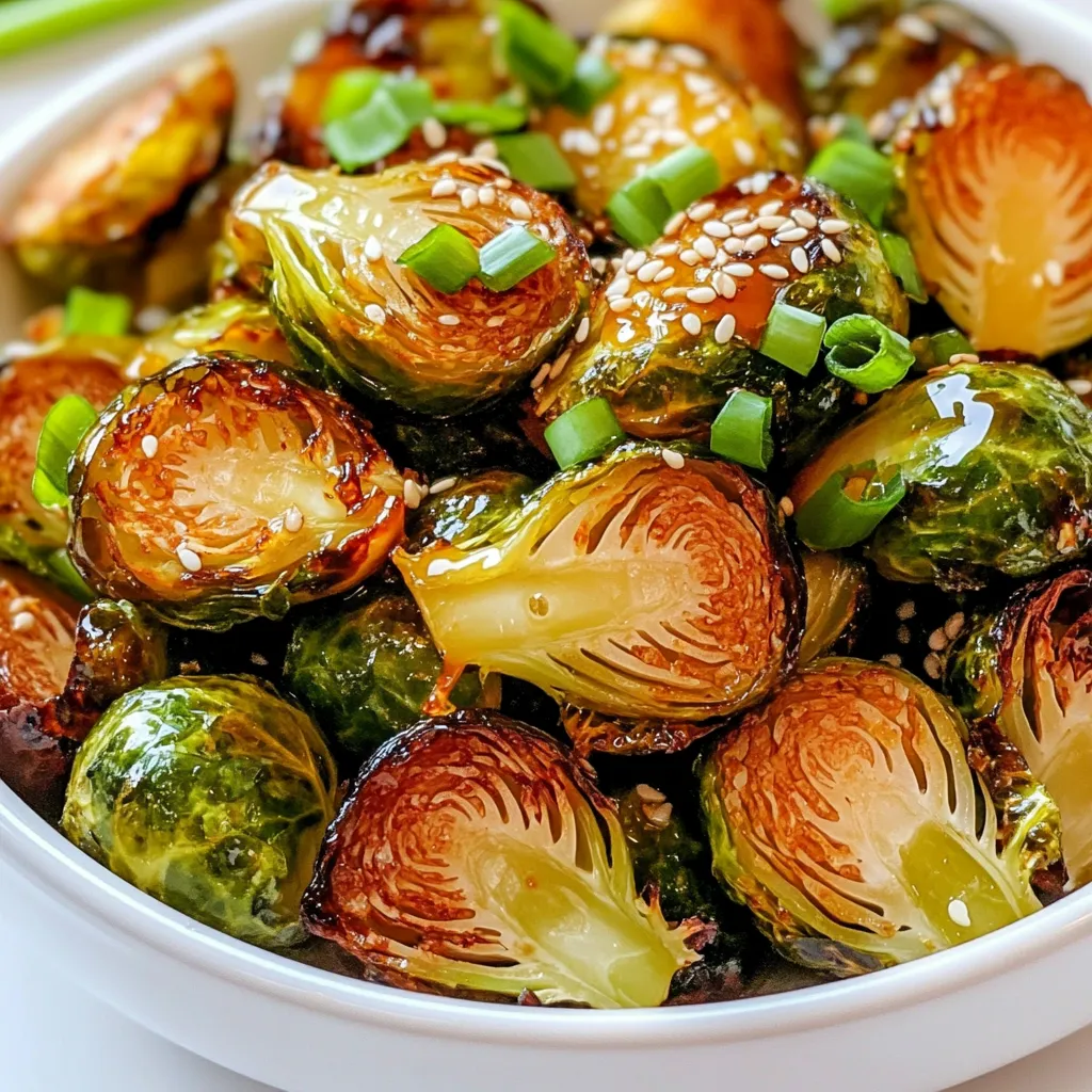 To make Air Fryer Honey Garlic Brussels Sprouts, you need a few simple ingredients. Here’s what to gather: - 1 pound Brussels sprouts, trimmed and halved - 2 tablespoons olive oil - 2 tablespoons honey - 3 cloves garlic, minced - 1 teaspoon soy sauce - 1/2 teaspoon salt - 1/4 teaspoon black pepper - Optional garnishes: sesame seeds, chopped green onions Each ingredient plays a key role in building flavor. The Brussels sprouts bring a nice crunch. Olive oil helps them crisp up in the air fryer. Honey adds sweetness, while garlic gives a savory kick. Soy sauce adds depth, and salt and pepper enhance all the flavors. If you want, sesame seeds and green onions make great toppings for extra flair! Gather these items before you start. It makes cooking easier and more fun! First, set your air fryer to 375°F (190°C). This step ensures the sprouts cook evenly. Preheating takes just a few minutes, but it's key for crispiness. Next, take 1 pound of Brussels sprouts. Trim the ends and cut them in half. This helps them cook faster and get crispy. In a bowl, mix the halved sprouts with 2 tablespoons of olive oil, 2 tablespoons of honey, and 3 cloves of minced garlic. Add 1 teaspoon of soy sauce, 1/2 teaspoon of salt, and 1/4 teaspoon of black pepper. Toss well until each sprout is coated. Now it’s time to cook! Place the Brussels sprouts in the air fryer basket. Make sure they are in a single layer. Avoid overcrowding for better results. Cook for 15-18 minutes. Halfway through, shake the basket. This helps them crisp up evenly. When done, the sprouts should be golden brown and crispy outside. - Tips for shaking the basket: - Gently lift and shake the basket. - Aim to move them around every 7-8 minutes. - This action helps all sides cook evenly. Once they're ready, take them out and place them on a serving dish. Drizzle any remaining honey over the top. Finish by sprinkling with sesame seeds and chopped green onions for a fresh touch. Enjoy your Air Fryer Honey Garlic Brussels Sprouts! To get that perfect crunch, start by cutting the Brussels sprouts in half. This helps them cook evenly. Make sure to coat them well with olive oil and honey. Oil creates a crispy texture, while honey adds a nice sweet touch. Cook them in a single layer in the air fryer. This step prevents steaming and gives you that golden brown look. Shake the basket halfway through cooking. This action ensures all sides get that delightful crispiness. You can easily switch up the flavors to match your taste. For a spicy kick, add red pepper flakes to the mix. If you prefer a tangy twist, try adding a splash of lemon juice. You can also swap honey for maple syrup if you want a different sweetness. For a nutty flavor, sprinkle in some chopped nuts or seeds before serving. This flexibility makes it fun to experiment with your Brussels sprouts! These Brussels sprouts can shine as a side dish or a main event. Serve them alongside grilled chicken or fish for a balanced meal. You can also toss them in a salad for extra crunch. If you want a fancy touch, serve them on a platter with a drizzle of balsamic glaze. Pair them with rice or quinoa for a filling vegetarian option. The possibilities are endless, and they look lovely on any table! {{image_2}} You can switch honey for other sweeteners. Maple syrup adds a unique flavor. Agave nectar works well too. Both create a lovely glaze. Each option brings its own taste. Try different sweeteners to find your favorite. Want to spice things up? Add red pepper flakes for heat. Smoked paprika gives a nice depth. You might also try cumin for a warm finish. Experiment with spices to match your taste. A little goes a long way in adding complexity. This dish is simple to make vegan. Just replace honey with agave or maple syrup. You can also use soy sauce or tamari for saltiness. This keeps the dish flavorful and plant-based. Enjoy the same tasty results without animal products. After you enjoy your Air Fryer Honey Garlic Brussels Sprouts, store leftovers in an airtight container. Keep them in the fridge. They stay fresh for up to three days. Make sure they cool down before sealing the container. This helps keep them crispy for your next meal. To reheat, use the air fryer again. Set it to 350°F (175°C). Place the Brussels sprouts in the basket for about 5 minutes. This helps them regain their crunch. You can also use the microwave, but they may lose some crispiness. Heat in 30-second intervals until warm. If you want to freeze your Brussels sprouts, do it right after cooking. Cool them completely first. Place them in a freezer-safe bag or container. They can last up to three months. When ready to eat, thaw them in the fridge overnight. Reheat them in the air fryer for the best taste. You should cook Brussels sprouts in the air fryer for 15 to 18 minutes. This time will make them crispy and golden brown. Remember to shake the basket halfway through. This step helps them cook evenly. If your sprouts are bigger, you may need a few extra minutes. Yes, you can use frozen Brussels sprouts! Just cook them a bit longer. Frozen sprouts may take 20 to 25 minutes. Make sure to check for crispness. You may want to skip the oil if they are icy. You can cook many vegetables in the air fryer! Here are a few favorites: - Broccoli - Cauliflower - Carrots - Zucchini - Bell peppers These veggies also make great side dishes. Each type may need different cooking times. If your Brussels sprouts are large, cook them longer. For small or medium sprouts, keep the time shorter. Generally, the bigger the sprout, the more time it needs. Always check for crispness. A fork should easily pierce them when done. This guide showed you how to cook Brussels sprouts in an air fryer. We covered the best ingredients, step-by-step instructions, and tips for crispy results. You learned how to customize flavors and store leftovers. Remember, the right prep and cooking make a big difference. Enjoy your tasty Brussels sprouts! Try new flavors and share your results with others. Happy cooking!