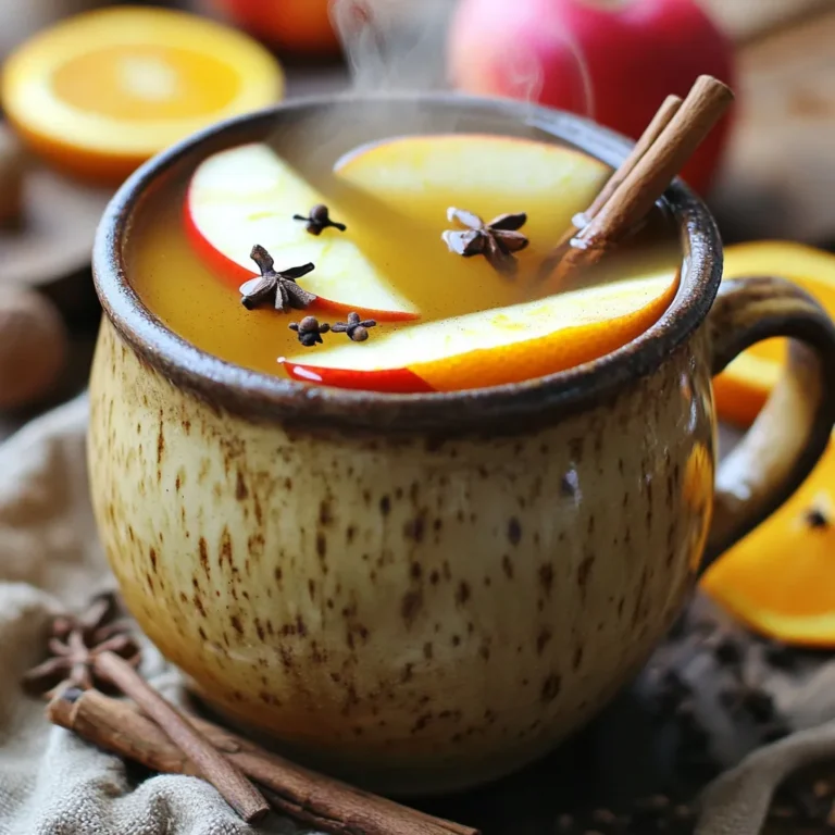 To make a warm cup of slow cooker spiced apple cider, you need a few simple ingredients. Here’s what you’ll need: - 8 cups apple cider - 1 cup water - 2 cinnamon sticks - 1 tablespoon whole cloves - 1 tablespoon allspice berries - 1 orange, sliced into rounds - 1 apple, sliced - 1 tablespoon maple syrup (optional) - A pinch of salt Each ingredient adds its own unique flavor. The apple cider serves as the base, giving the drink its sweet and fruity taste. Water helps to balance the strong flavors. Cinnamon sticks, whole cloves, and allspice berries bring warmth and spice to the mix. Sliced orange and apple add a fresh, fruity twist. If you enjoy a sweeter cider, maple syrup is a nice touch. Finally, a pinch of salt enhances all the flavors. Gather these ingredients, and you’re ready to create a delightful drink! - First, combine 8 cups apple cider and 1 cup water in your slow cooker. - Next, add 2 cinnamon sticks, 1 tablespoon whole cloves, and 1 tablespoon allspice berries. Stir gently to mix everything. - Toss in 1 sliced orange and 1 sliced apple for extra flavor. - If you like your cider sweet, add 1 tablespoon maple syrup and a pinch of salt. Mix well to combine. - Cover the slow cooker with its lid. Set the cooker to low for 3 to 4 hours or high for about 2 hours. This allows the spices to blend well with the cider. - As it cooks, your kitchen will fill with warm, inviting scents. - Once the cooking time is complete, stir the cider. Taste it and adjust the sweetness if needed. - If you prefer, strain out the spices and fruit slices before serving. This step can enhance the drink's smoothness. - Serve the warm cider in mugs and enjoy the cozy flavors! To enhance spiciness, I recommend adding more cinnamon sticks or whole cloves. You can also try a pinch of nutmeg for warmth. Adjusting the spice mix lets you create your unique flavor. Balancing sweetness and acidity is key. The natural sweetness of the apple cider shines, but you might want to add maple syrup. This adds depth without making it too sweet. If it tastes too sweet, a squeeze of lemon juice can help brighten the drink. When using your slow cooker, choose low for a longer cook. This option allows flavors to develop fully. High cooking works well too, but check at the one-hour mark. You want to serve the cider hot, ideally after three hours on low. This is when the spices blend perfectly, giving you a rich taste. For serving, use clear mugs to show off the drink's rich color. Add a slice of orange or apple on the rim for a fun touch. Sprinkling a bit of cinnamon on top can elevate the look. If you want to impress guests, consider using a cinnamon stick as a stirrer. This adds a nice visual element and extra flavor. {{image_2}} You can change the fruit in your cider. Try adding pear slices for a sweet twist. Cranberries add a nice tartness, too. Just think about what flavors you enjoy. You can also swap spices. Instead of cloves, try star anise for a different taste. Nutmeg can give warmth, while cardamom adds a unique flair. Get creative with what you have on hand. Want to make your cider a bit more festive? You can add alcohol! A splash of rum or bourbon warms the drink and adds depth. For a lighter option, try adding apple brandy. Pair your spiced cider with these spirits. They enhance the flavors and make it a cozy treat. Just remember to sip responsibly. If you want a sweeter drink but need to watch sugar, try honey. It blends well and adds a floral taste. Agave syrup is another good option. It’s sweet and won’t change the cider's taste much. If you want to skip the sweeteners altogether, focus on the natural sweetness of the apples and oranges. This way, you can enjoy a sugar-free version that still tastes great. To store spiced apple cider, first let it cool to room temperature. Pour the cider into an airtight container. Glass jars work well for this. Seal the container tightly. You can keep it in the fridge for up to a week. A clean, dry pitcher is also a good choice. To reheat your cider, use the stove or a slow cooker. Heat it on low to keep the flavors. If using the microwave, warm it in short bursts. Stir often to avoid hot spots. This keeps the taste just right. Avoid boiling, as it can change the flavor. Yes, you can freeze spiced apple cider. Pour it into freezer-safe bags or containers, leaving some space at the top. The cider will expand as it freezes. When you’re ready to enjoy it, thaw it in the fridge overnight. Reheat it gently on the stove once thawed. This way, your cider stays tasty and warm. You can keep spiced apple cider in the fridge for about 5 to 7 days. Store it in an airtight container to keep it fresh. If you want to enjoy it later, consider freezing it. When frozen, it lasts for up to 3 months. Just thaw it in the fridge overnight when you are ready to drink it again. Yes, you can use store-bought apple juice. However, the taste will differ. Apple cider has a richer flavor, while juice is sweeter and less complex. If you use juice, you might want to add more spices to mimic the cider's depth. You can also adjust the sweetness to find the right balance for your taste. Yes, it is safe to leave the slow cooker on overnight if you follow some tips. Make sure your slow cooker is in good condition and placed on a stable surface. Use the low setting for longer cooking times. Always check the manual for specific guidelines. This way, you can wake up to a warm and cozy drink! This blog post explored making delicious spiced apple cider in a slow cooker. We covered the essential ingredients, detailed step-by-step instructions, and offered tips for perfecting flavor. You learned about variations, storage options, and frequently asked questions. Spiced apple cider is not just a drink; it brings warmth and comfort. Enjoy crafting your unique version, and don’t be afraid to experiment with flavors. Your kitchen can be a hub of holiday cheer and joy with just a few simple steps!
