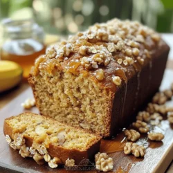 - 3 ripe bananas, mashed - 1/2 cup maple syrup - 1/4 cup melted coconut oil - 2 large eggs - 1 teaspoon vanilla extract - 1 teaspoon baking soda - 1/2 teaspoon salt - 1 teaspoon ground cinnamon - 1 1/2 cups all-purpose flour - 1/2 cup chopped walnuts - 1/4 cup rolled oats (for topping) - 1/4 cup brown sugar (for topping) - 2 tablespoons melted coconut oil (for topping) - A pinch of sea salt (for topping) Measuring your ingredients is key for great banana bread. Use dry measuring cups for flour and oats. For liquids like maple syrup, use liquid measuring cups. Be sure to level off dry ingredients with a straight edge. This helps avoid dense bread. The essential ingredients are bananas, maple syrup, and flour. These give the bread its base flavor and texture. The walnuts add crunch and taste, while the spices enhance aroma. Optional ingredients include oats, brown sugar, and coconut oil for the topping. You can skip the topping if you want a simpler bread. First, set your oven to 350°F (175°C). This temperature helps the bread bake evenly. While the oven heats, grab a 9x5 inch loaf pan. Grease the pan with cooking spray or a bit of coconut oil. This step stops the bread from sticking. In a large mixing bowl, add the mashed bananas. You need three ripe bananas for this. Next, pour in 1/2 cup of maple syrup and 1/4 cup of melted coconut oil. Stir these together until the mixture is smooth. Then, crack in two large eggs and add one teaspoon of vanilla extract. Whisk it all together until it blends well. In a separate bowl, mix 1 1/2 cups of all-purpose flour with one teaspoon of baking soda, 1/2 teaspoon of salt, and one teaspoon of ground cinnamon. This blend adds flavor and helps the bread rise. Gradually add this dry mix to your wet mix. Stir gently until no dry spots remain. Don’t overmix! Now, fold in 1/2 cup of chopped walnuts. This adds a nice crunch to your bread. For the topping, grab a small bowl. Combine 1/4 cup of rolled oats, 1/4 cup of brown sugar, and 2 tablespoons of melted coconut oil. Add a pinch of sea salt for flavor. Mix until the oats are well coated. This topping gives a great texture to the bread. Now, pour the batter into your greased loaf pan. Smooth the top with a spatula. Sprinkle the crunchy topping over the batter evenly. Place the pan in the preheated oven. Bake for 50 to 60 minutes. To check if it’s done, insert a toothpick in the center. If it comes out clean, your bread is ready. Let it cool in the pan for about 10 minutes. Then, transfer it to a wire rack to cool completely. Enjoy your delicious maple walnut banana bread! To get that perfect crunchy topping, mix rolled oats, brown sugar, melted coconut oil, and a pinch of sea salt. Make sure the oats are well-coated. This will give you a delightful crunch that contrasts the soft bread. Sprinkle it evenly over the batter before baking. This step is key for texture. Store your bananas at room temperature. Keep them in a spot that gets good air flow. Avoid putting them in the fridge too soon. The skins will darken, but the fruit inside stays firm. For faster ripening, place them in a paper bag. This traps ethylene gas, speeding up the process. To keep your banana bread moist, don’t overmix the batter. Mix just until you see no dry spots. Using ripe bananas is important too. They add natural sweetness and moisture. Also, don’t skip the coconut oil; it helps keep the bread tender. Slice the banana bread and serve it warm. A drizzle of maple syrup on top adds extra flavor. You can also sprinkle more walnuts for a nice touch. Enjoy it with a cup of tea or coffee for a cozy treat. {{image_2}} If you need a nut-free option, use seeds instead of walnuts. Sunflower seeds work great. They add a nice crunch and a hint of flavor. Just fold in 1/2 cup of seeds into the batter. You can also try pumpkin seeds for a fun twist. For a gluten-free banana bread, switch to gluten-free flour blends. Look for blends that include rice flour or almond flour. Use the same amount as the all-purpose flour in the recipe. This keeps the texture nice while avoiding gluten. Want to add more flavor? Try folding in chocolate chips or dried fruits. About 1/2 cup of dark chocolate chips makes a sweet addition. For dried fruits, raisins or cranberries work well. This adds sweetness and a chewy texture to the bread. Enjoy experimenting with different flavors! To keep your maple walnut banana bread fresh, wrap it well. Use plastic wrap or aluminum foil. Store it at room temperature for up to three days. If you want it to last longer, place it in the fridge. This will keep it fresh for about a week. Just remember that refrigeration may change the texture slightly. If you want to save banana bread for later, freezing is your best bet. First, let it cool completely. Once cool, slice the bread into individual pieces. Wrap each slice tightly in plastic wrap. Then, place the wrapped slices in a freezer bag. You can freeze the bread for up to three months. Just make sure to label the bag with the date. When you’re ready to enjoy your frozen banana bread, start by taking it out of the freezer. Let it sit at room temperature for about 30 minutes. For a quick warm-up, you can use the microwave. Heat each slice for about 15-20 seconds. If you prefer a crispier texture, pop it in the oven at 350°F (175°C) for 10-15 minutes. Enjoy it warm with a bit of butter or extra maple syrup! No, unripe bananas do not work well here. They lack the sweetness and softness ripe bananas provide. Ripe bananas are key for a moist and flavorful bread. Use bananas with brown spots for the best result. You can use honey or agave syrup as a substitute. Both add sweetness, but the flavor will change slightly. If you want to keep it vegan, agave syrup is a great choice. Adjust the amount based on your taste. Check for doneness with a toothpick. Insert it into the center of the bread. If it comes out clean, the bread is ready. If it has wet batter on it, bake for a few more minutes. The edges will also pull away from the pan when it's done. Yes, you can prepare the batter ahead of time. Store it in the fridge for up to 24 hours. Just remember to bake it when you're ready. This helps keep the bread fresh and tasty. Banana bread pairs well with coffee or tea. A warm cup of chai complements the spices nicely. For a sweeter option, try it with hot cocoa or a glass of cold milk. Each drink brings out different flavors in the bread. Maple walnut banana bread combines rich flavors with simple steps. You learned about key ingredients, measurement tips, and how to achieve the perfect crunchy topping. I shared variations for dietary needs and ideas to keep your bread fresh. With these tips and tricks, you can bake banana bread that impresses everyone. Enjoy making this delicious treat, and don't hesitate to get creative as you bake!