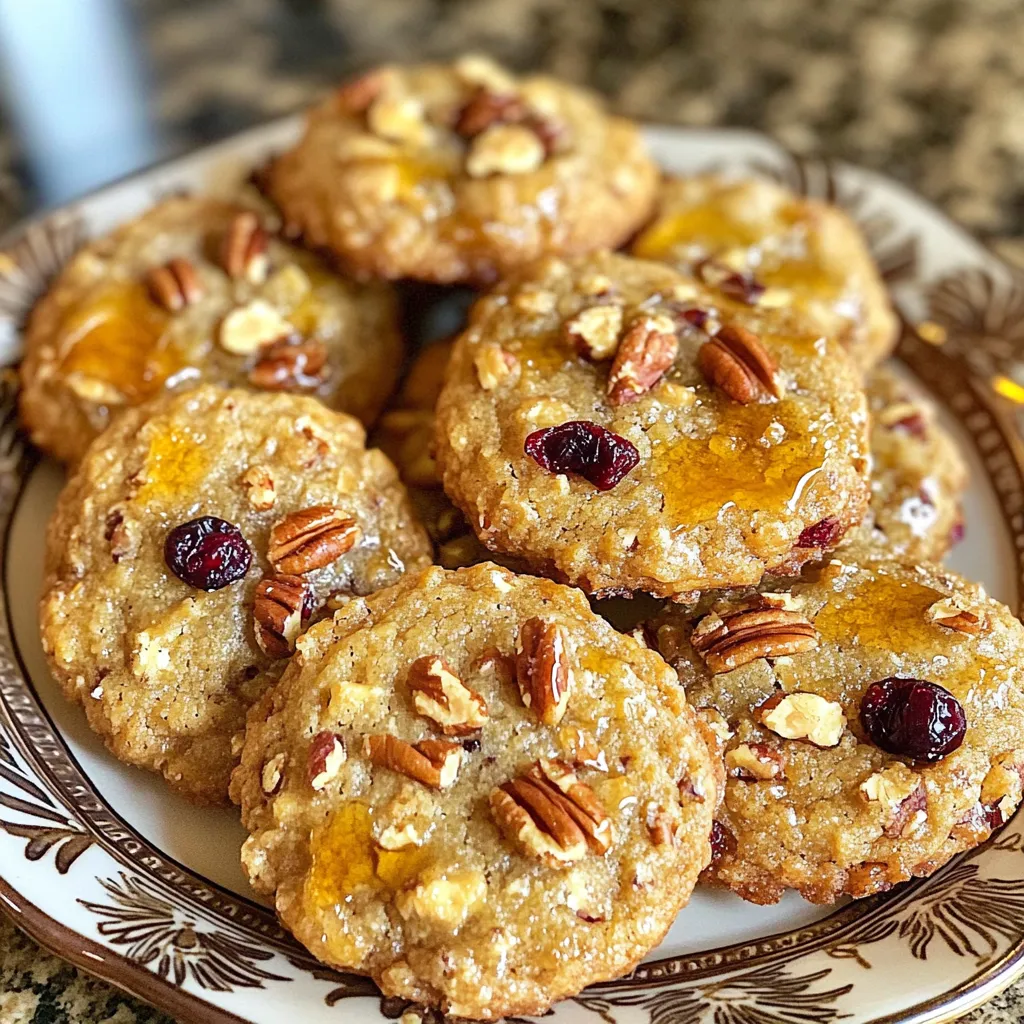 - 1 cup rolled oats - 1 cup whole wheat flour - 1/2 cup maple syrup - 1/2 cup unsalted butter, melted - 1/4 cup brown sugar - 1/2 teaspoon baking soda - 1/2 teaspoon baking powder - 1/2 teaspoon cinnamon - 1/4 teaspoon salt - 1 cup chopped pecans - 1/2 cup dried cranberries (or goji berries for a twist) - 1 tablespoon vanilla extract Each ingredient in this recipe plays a key role. The rolled oats give the cookies a hearty feel. Whole wheat flour adds fiber and a nutty flavor. Maple syrup brings sweetness and a rich taste. Unsalted butter makes the cookies moist. Brown sugar gives them a slight caramel flavor. Baking soda and baking powder help the cookies rise. Cinnamon adds warmth, while salt enhances all the flavors. Chopped pecans provide crunch, and dried cranberries add a pop of tartness. If you don’t have an ingredient, you can swap it out. Use all-purpose flour instead of whole wheat flour. Honey or agave syrup can replace maple syrup. Coconut oil is a great substitute for unsalted butter. If you want a nut-free option, skip the pecans or use seeds like sunflower seeds. You can also switch the dried cranberries for raisins or chocolate chips for a sweet twist. First, set your oven to 350°F (175°C). This is the perfect temperature for baking cookies. Next, grab a baking sheet and line it with parchment paper. This helps keep the cookies from sticking. You can also use a silicone mat if you have one. In a large bowl, add melted butter, maple syrup, brown sugar, and vanilla extract. Mix these together until they blend well. This step is key! The mixture should be smooth and creamy. In another bowl, sift together rolled oats, whole wheat flour, baking soda, baking powder, cinnamon, and salt. Mixing these dry ingredients helps spread the flavors evenly. Make sure there are no lumps in the flour. This makes your cookies light and fluffy. Now, slowly add the dry mix to the wet mix. Stir carefully until just combined. Don't overmix; that can make the cookies tough. Next, fold in chopped pecans and dried cranberries. This adds extra crunch and sweetness. Using a tablespoon or cookie scoop, drop rounded balls of dough onto the prepared baking sheet. Leave about 2 inches between each cookie. Flatten each ball gently with a spoon or your fingers. This gives them a nice shape. Bake in the oven for 12-15 minutes. The edges should turn golden brown. Once baked, let the cookies cool on the baking sheet for a few minutes. Then, transfer them to a wire rack to cool completely. For a special touch, arrange them on a decorative plate. Drizzle a little extra maple syrup on top and sprinkle with more chopped pecans. Enjoy with milk or tea! To bake cookies well, start with a good oven. Preheat it to 350°F (175°C). This helps cookies rise and bake evenly. Use parchment paper on your baking sheet. This keeps cookies from sticking and makes clean-up easy. When shaping the cookies, space them about 2 inches apart. This allows room for spreading. Keep an eye on them as they bake. Check for golden edges after 12 minutes. If they are too soft, give them a minute or two more. Remember, cookies continue to cook after you take them out. You can change up this recipe to suit your taste. Want more crunch? Add different nuts like walnuts or almonds. If you love dried fruits, try raisins or apricots instead of cranberries. For extra flavor, throw in some chocolate chips. You can also adjust the sweetness. If you prefer less sugar, cut the brown sugar in half. Feel free to play with spices too. Nutmeg or ginger can add a nice twist. The best part is, you can make these cookies your own! These cookies taste great warm, but they are good at any time. Serve them with a glass of milk or your favorite tea. For a fun touch, drizzle a bit of extra maple syrup on top. You can also sprinkle more chopped pecans for added texture. If you have guests, arrange the cookies on a nice plate. This makes them look fancy and inviting. Enjoy them as a breakfast treat or a tasty snack throughout the day! {{image_2}} You can change up the flavors of your Maple Pecan Breakfast Cookies easily. Try adding different nuts like walnuts or almonds. Dried fruit can also make a great addition. Raisins, apricots, or even chocolate chips can give these cookies a fun twist. You can mix and match to find your favorite combo. If you need a gluten-free version, swap whole wheat flour for almond flour or oat flour. Both options work well in this recipe. Make sure your oats are certified gluten-free, as some brands may have cross-contamination. The cookies will still taste great and have a nice chewy texture. To make these cookies vegan, replace the butter with coconut oil or a vegan butter substitute. Use a flaxseed egg instead of the egg in the recipe. To make a flaxseed egg, mix one tablespoon of ground flaxseed with three tablespoons of water. Let it sit for a few minutes until it thickens. This will help bind your cookies and keep them delicious. To keep your Maple Pecan Breakfast Cookies fresh, store them in an airtight container. This helps maintain their chewy texture and rich flavor. Place a piece of parchment paper between layers if you stack them. It prevents sticking and keeps them nice. You can freeze these cookies for later enjoyment. First, let them cool completely. Then, place them in a freezer-safe bag or container. Make sure to remove as much air as possible. You can freeze them for up to three months. When you're ready to eat, thaw them at room temperature or warm them in the oven. These cookies last about one week at room temperature. If you store them in the fridge, they can last up to two weeks. Just remember to keep them in an airtight container. This helps to keep them soft and tasty. Enjoy these cookies anytime you want a quick snack! Yes, you can use regular all-purpose flour. This will change the flavor and texture. Whole wheat flour adds more fiber and a nutty taste. If you want a lighter cookie, try all-purpose flour. To make these cookies healthier, try these tips: - Use less brown sugar. - Replace unsalted butter with coconut oil. - Add seeds like chia or flax for extra nutrients. - Use more dried fruits instead of sugar. You can use honey or agave nectar as a substitute. They will give sweetness but change the flavor. If you want a sugar option, use brown sugar. You may need to add a little water to keep the moisture. To make cookies softer, add more butter or reduce baking time. Bake just until edges are golden. For crunchier cookies, bake a bit longer. You can also use more oats or nuts for added crunch. Yes, you can make these cookies ahead of time. Prepare the dough and chill it in the fridge. You can bake them later when you want fresh cookies. They taste great stored in an airtight container for a week. These cookies pair well with: - A cold glass of milk - Hot coffee - Herbal tea - Chai for a spicy kick Each drink complements the sweet and nutty flavors perfectly! This blog post covered everything you need for great Maple Pecan Breakfast Cookies. We talked about the right ingredients, measurements, and perfect substitutions. You learned the important steps from mixing to baking. Tips like customizing your cookies will help you impress others. We also shared variations and storage tips for freshness. Now, you can create delicious cookies that fit your needs. Enjoy baking and sharing these treats!