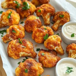- 1 medium head of cauliflower, cut into florets - 1 cup all-purpose flour or chickpea flour - 1 cup plant-based milk - 1 teaspoon garlic powder - 1 teaspoon onion powder - 1 teaspoon smoked paprika - 1/2 teaspoon cayenne pepper (adjust to taste) - Salt and pepper to taste - Your favorite hot sauce for tossing - Dipping sauces like ranch or blue cheese The key to making great Air Fryer Cauliflower Wings starts with fresh cauliflower florets. Choose a medium head of cauliflower. Cut it into bite-sized pieces. This ensures even cooking and a perfect crunch. Next, we need a batter. You can use all-purpose flour or chickpea flour if you want a gluten-free option. Combine it with plant-based milk to create a smooth mix. This batter will coat the florets well. Now, let’s add some flavor. Garlic powder, onion powder, and smoked paprika bring the taste alive. If you love heat, add cayenne pepper to your mix. Don’t forget to season with salt and pepper. For the crispy coating, panko breadcrumbs work best. They give a nice crunch that you’ll love. If you want a kick, have your favorite hot sauce ready for tossing after cooking. Lastly, prepare a few dipping sauces. Options like ranch or blue cheese pair perfectly with these wings. This way, you can enjoy them just how you like. First, wash the cauliflower under cold water. Remove any dirt and debris. Next, cut the cauliflower into bite-sized florets. This helps them cook evenly. Once cut, pat the florets dry with a paper towel. Drying is key. It helps the batter stick better. In a mixing bowl, add 1 cup of all-purpose flour. You can use chickpea flour for a gluten-free option. Then, add 1 teaspoon of garlic powder, 1 teaspoon of onion powder, 1 teaspoon of smoked paprika, and 1/2 teaspoon of cayenne pepper. Season with salt and pepper to taste. Mix these dry ingredients well. Gradually whisk in 1 cup of plant-based milk. Keep mixing until you have a smooth batter. Take each cauliflower floret and dip it into the batter. Make sure it is fully coated. After this, shake off any extra batter. Next, pour 1 cup of breadcrumbs onto a separate plate. Roll each battered floret in the breadcrumbs. Press gently to help them stick. This step gives your wings a crispy outer layer. Before cooking, preheat your air fryer to 375°F (190°C) for about 5 minutes. This helps the wings cook evenly. Lightly spray the air fryer basket with olive oil to avoid sticking. Place the coated cauliflower wings in the basket. Make sure they are in a single layer. Do not overcrowd them. Lightly spray the tops with more olive oil. Cook the wings for about 12-15 minutes. Flip them halfway through for even cooking. They should turn golden and crispy. Adjust the time based on how crunchy you want them. To make your cauliflower wings crispy, you must remove moisture. After washing and cutting the florets, pat them dry with paper towels. This step is key. Less moisture means more crunch. For spraying, choose light oils like olive oil or avocado oil. These oils help the wings crisp up nicely in the air fryer. To boost flavor, adjust the spice levels by adding cayenne pepper. Start with half a teaspoon for a mild kick. You can add more if you enjoy heat. Experiment with different seasoning blends too. Try adding a bit of Italian herbs or even a touch of curry powder. Each blend can give your wings a unique twist. For a beautiful presentation, arrange the cauliflower wings on a platter. Use parchment paper for easy cleanup. Garnish with fresh parsley to add color. Serve with small bowls of dipping sauces like ranch or blue cheese. This makes for a fun and tasty experience. {{image_2}} You can make these wings gluten-free by using chickpea flour. Chickpea flour has a nice nutty flavor. It also gives a great crunch. Just substitute the all-purpose flour with an equal amount of chickpea flour. This change keeps the texture and taste amazing. Mixing up the spices can make your wings unique. Try using different spice mixes for fun. Some good options are curry powder, taco seasoning, or Italian herbs. You can also add fresh herbs, like parsley or cilantro, for a bright touch. This adds freshness and flavor to each bite. If you don’t have an air fryer, you can still enjoy these wings. To bake them, preheat your oven to 425°F (220°C). Line a baking sheet with parchment paper. Place the coated cauliflower wings in a single layer on the sheet. Bake for about 25-30 minutes. Flip them halfway through for even cooking. If you want to pan-fry, heat oil in a skillet over medium heat. Fry the wings for 3-4 minutes on each side until golden brown. This method gives you crispy wings without an air fryer. To keep your air fryer cauliflower wings fresh, store them in an airtight container. This helps prevent moisture from making them soggy. Make sure to let the wings cool completely before sealing the container. Refrigerate them within two hours of cooking. They will stay good for about 3 to 5 days in the fridge. To reheat your cauliflower wings, the best method is to use the air fryer again. Preheat the air fryer to 350°F (175°C). Place the wings in a single layer and heat for about 5 to 7 minutes. This will keep them crispy. You can use a microwave, but it won’t give you the same crunch. If you must use the microwave, heat them for 30 seconds to 1 minute. Check often to avoid sogginess. For the best flavor and texture, stick with the air fryer. You can easily make this dish gluten-free by swapping all-purpose flour for chickpea flour. Chickpea flour gives a nice texture and flavor. Just follow the same steps as in the recipe. Yes, you can use frozen cauliflower. However, you need to thaw and dry it well before coating. This helps achieve that desired crunch. Cooking time may also vary. Check for doneness around the 15-minute mark. Leftover cauliflower wings are versatile! You can turn them into a salad topping or add them to a wrap. You can also chop them up and mix them into a stir-fry or pasta dish. Experiment with your favorite flavors! This blog post covered every step to make tasty air fryer cauliflower wings. We discussed key ingredients like cauliflower, flour, and seasonings for flavor. I shared tips on achieving the crispiest texture and offered cooking instructions. Variations cater to gluten-free diets and other flavors. Lastly, I tackled storage and reheating ideas. Now, you can create delicious wings with ease. Enjoy exploring different tastes and methods!