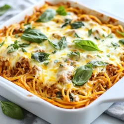 - 8 oz whole wheat spaghetti - 1 lb ground turkey or chicken - 1 cup cottage cheese - 1 cup shredded mozzarella cheese - 2 cups spinach, fresh or frozen - 1 can (14 oz) diced tomatoes, drained - 1 cup black beans, rinsed and drained - 2 cloves garlic, minced - 1 teaspoon Italian seasoning - Salt and pepper to taste - 2 tablespoons olive oil - Fresh basil leaves for garnish Whole wheat spaghetti offers more fiber than regular pasta. This helps you feel full longer. Ground turkey or chicken provides lean protein. Protein is key for muscle growth and repair. Cottage cheese adds calcium and protein, which are good for bones. Spinach is rich in vitamins and minerals, making it a great choice for health. Black beans give you fiber and protein, which are good for digestion. Olive oil is a source of healthy fats and can help keep your heart healthy. All these ingredients work together to make a hearty, nutritious meal. If you need a gluten-free option, use gluten-free pasta. For a vegetarian meal, swap the turkey or chicken for lentils or tofu. You can use ricotta instead of cottage cheese if you prefer. If you can't have dairy, try using a plant-based cheese. For lower sodium, choose low-sodium black beans and diced tomatoes. These swaps let everyone enjoy this tasty casserole. {{ingredient_image_1}} 1. Preheat your oven to 350°F (175°C). Grease a 9x13 inch baking dish with cooking spray. 2. Cook 8 oz of whole wheat spaghetti in a large pot. Follow the package directions until al dente. Drain and set aside. 3. In a large skillet, heat 2 tablespoons of olive oil over medium heat. 4. Add 2 cloves of minced garlic. Sauté for about 1 minute until it smells great. 5. Add 1 lb of ground turkey or chicken to the skillet. Cook until browned, about 5-7 minutes. Season with salt, pepper, and 1 teaspoon of Italian seasoning. 6. Stir in 2 cups of spinach. Cook until it wilts. This takes about 2-3 minutes for fresh spinach or 1-2 minutes for frozen. 7. In a big mixing bowl, combine the cooked spaghetti, the meat mixture, 1 cup of cottage cheese, 1 can of drained diced tomatoes, and 1 cup of black beans. 8. Fold in half of the 1 cup of shredded mozzarella cheese. Mix everything well until combined. 9. Transfer the mixture to the prepared baking dish. Spread it evenly across the dish. 10. Top with the remaining mozzarella cheese. 11. Cover the casserole with aluminum foil. Bake for 25 minutes. 12. After 25 minutes, remove the foil and bake for another 10-15 minutes. The cheese should be bubbly and golden brown. 13. Once cooked, let it cool for a few minutes before slicing. Garnish with fresh basil leaves if you want. To get the best texture, cook the spaghetti just right. Follow the package instructions and aim for al dente. This means the pasta should be firm but not hard. When you mix it with the other ingredients, it will absorb some sauce and soften a bit. This way, it won’t get mushy during baking. One common mistake is overcooking the meat. Cook it just until it’s browned. If you cook it too long, it can turn dry. Another mistake is not draining the tomatoes well. If they are too watery, they can make your casserole soggy. Lastly, don’t skip the cheese topping. It adds flavor and a nice crust. Serve this casserole with a side salad for freshness. A simple green salad with lemon vinaigrette works great. You can also add garlic bread for crunch. If you want more flavor, sprinkle some crushed red pepper flakes on top. Fresh basil leaves make a lovely garnish too! Pro Tips Use Lean Meat: Opt for lean ground turkey or chicken to keep this casserole healthy while still packing in the protein. Add Extra Veggies: Feel free to include other vegetables like bell peppers or zucchini for added nutrition and flavor. Customize the Cheese: Experiment with different cheeses, such as cheddar or parmesan, for a unique twist on the flavor profile. Make Ahead: Prepare this casserole in advance and refrigerate it overnight. Just pop it in the oven when you're ready to eat! {{image_2}} To boost the protein in this dish, try adding more lean meat. Ground chicken or turkey works great. You can also use shredded rotisserie chicken for quick prep. If you want to skip meat, add plant-based proteins like lentils or chickpeas. Both options pack a protein punch and taste great in this casserole. For a vegetarian twist, replace the meat with extra beans or tofu. Use firm tofu and crumble it into the mix for texture. If you want this dish vegan, swap cottage cheese for a dairy-free version. Nutritional yeast can add a cheesy flavor while keeping it plant-based. This casserole is perfect for sneaking in veggies. You can add chopped bell peppers or zucchini for extra flavor. Consider mixing in broccoli or cauliflower for more crunch. Even carrots work well if you shred them finely. The more veggies, the better the nutrition and taste! To keep your high protein spaghetti casserole fresh, store it in an airtight container. Let the casserole cool down before sealing it. This helps to prevent excess moisture. It stays good in the fridge for about 3 to 5 days. For best taste, eat it within this time frame. Reheating the casserole is easy. Preheat your oven to 350°F (175°C). Place the casserole in an oven-safe dish, cover it with foil, and heat for about 20 minutes. This keeps it moist. You can also microwave single portions for 2 to 3 minutes. Just make sure to cover it to avoid drying it out. Freezing is a great way to save time. To freeze, let the casserole cool first. Then, cut it into portions and wrap each piece in plastic wrap. Place the wrapped pieces in a freezer bag. It will stay good for about 2 to 3 months. When you want to eat it, thaw it in the fridge overnight before reheating. This casserole packs a protein punch from several key ingredients. Ground turkey or chicken is lean and full of protein. Cottage cheese adds even more protein and creaminess. Black beans also contribute protein and fiber. Together, these ingredients help you feel full and satisfied. Yes, you can! If you prefer, use any pasta you like. Whole wheat pasta is great for extra fiber. Gluten-free pasta works well too. Just be sure to adjust the cooking time as needed. Each pasta type offers a unique taste and texture. To make this dish gluten-free, choose gluten-free pasta. Many brands offer great options that taste similar to regular pasta. Also, check that your canned tomatoes and beans are gluten-free. These small changes make the recipe safe for those with gluten allergies. This article covers everything you need to make a great spaghetti casserole. We explored key ingredients and their health benefits, plus smart substitutions. I laid out step-by-step cooking and baking tips to guide you. We discussed common mistakes and serving ideas for extra flavor. I shared variations for protein-packed or vegetarian choices. Lastly, I provided storage advice to keep leftovers fresh and tasty. With this knowledge, you can create a dish that satisfies everyone at your table. Try making it your own and enjoy!