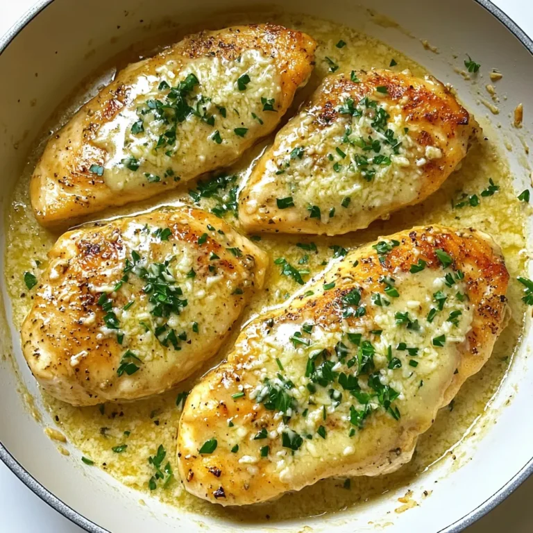 - 4 boneless, skinless chicken breasts Chicken breasts are the star of this dish. They cook quickly and stay juicy. I prefer boneless and skinless for ease and flavor. - 4 tablespoons olive oil - 6 cloves garlic, minced - 1 cup chicken broth - 1 cup heavy cream - 1 cup grated Parmesan cheese The sauce is rich and creamy. Olive oil adds a nice base. Minced garlic gives it a strong, tasty kick. Chicken broth keeps the sauce light. Heavy cream makes it smooth. Finally, Parmesan cheese adds a savory finish. - 1 teaspoon Italian seasoning - Salt and pepper to taste - Fresh parsley, chopped (for garnish) Seasoning is key. Italian seasoning brings herbs to the mix. Salt and pepper enhance the flavors. Fresh parsley adds a bright touch. It makes the dish look and taste better. First, gather your chicken breasts. You will need four boneless, skinless pieces. Season both sides with salt and pepper. This simple step adds great flavor. Next, heat two tablespoons of olive oil in a large skillet over medium-high heat. Once hot, add the chicken. Cook for six to seven minutes on each side. Look for a nice golden brown color. When the chicken is done, remove it from the skillet. Set it aside and keep it warm. Now it’s time to make the sauce. In the same skillet, add the remaining two tablespoons of olive oil. Then, add six cloves of minced garlic. Sauté for one to two minutes. You want the garlic to smell great but not burn. Next, pour in one cup of chicken broth. Use a wooden spoon to scrape the bottom of the skillet. This adds extra flavor from the browned bits. Bring the mixture to a simmer. Now, stir in one cup of heavy cream and one teaspoon of Italian seasoning. Let it cook for two to three minutes. This lets the sauce thicken a bit. Now, it’s time to add the stars of the dish. Gradually whisk in one cup of grated Parmesan cheese. Keep stirring until it melts and becomes smooth. Taste the sauce and adjust with salt and pepper if needed. Return the cooked chicken to the skillet. Make sure each piece gets coated in that creamy sauce. Let it simmer for another two to three minutes to heat through. Finally, remove the skillet from heat. Garnish with freshly chopped parsley before serving. Enjoy your delicious Garlic Parmesan Chicken Skillet! To keep chicken breasts juicy, choose the right cut. Boneless, skinless chicken breasts work well. Season them with salt and pepper before cooking. Cook them on medium-high heat for 6-7 minutes on each side. This creates a nice brown crust. A meat thermometer can help. Aim for an internal temperature of 165°F. Remove the chicken from the skillet after cooking. Let it rest for a few minutes before serving. This helps keep the juices locked in. Garlic adds a great taste to this dish. Use fresh garlic for the best flavor. Mince 6 cloves and sauté them in olive oil. Cook them for just 1-2 minutes until they smell good. Watch carefully! Burnt garlic can ruin your dish. If you like a stronger garlic taste, you can add more. Just remember to not overcook it. The sauce should be creamy and smooth. Start by adding chicken broth and heavy cream to the skillet. Let it simmer for a few minutes. This helps the sauce thicken. Whisk in the grated Parmesan cheese slowly. This adds richness to the sauce. If you want a thicker sauce, let it simmer longer. If it’s too thick, add a splash of chicken broth. Adjust the seasoning before serving to get it just right. {{image_2}} Adding vegetables makes this dish even better. You can toss in fresh spinach, broccoli, or bell peppers. These veggies add color and taste. Cook them in the skillet with the chicken. This way, they soak up the sauce and add nutrients. Try adding around 2 cups of your favorite veggies. This keeps the meal balanced and tasty. If you want a dairy-free dish, use coconut milk instead of heavy cream. It gives a creamy texture without dairy. For cheese, try nutritional yeast. It adds a cheesy flavor without the milk. You can also use vegan Parmesan cheese. These swaps keep the dish yummy and friendly for all diets. For a kick, add red pepper flakes or jalapeños. Just a pinch of red pepper flakes gives a nice heat. If you love spice, chop some jalapeños and mix them in. Start with one pepper. You can always add more if you want extra heat. This twist makes the Garlic Parmesan Chicken Skillet exciting! After enjoying your Garlic Parmesan Chicken Skillet, let the leftovers cool. Place the chicken and sauce in an airtight container. This helps keep it fresh. Store it in the fridge for up to three days. When you’re ready to eat, check for any off smells or changes in color before heating. If you want to save some for later, freezing is a great option. First, let the dish cool completely. Then, divide it into portions. Use freezer-safe bags or containers. Label them with the date. You can freeze it for up to three months. When you thaw it, remember to do so in the fridge for best results. To reheat, you can use the stove or microwave. If using the stove, add a splash of chicken broth to keep the sauce creamy. Heat over low until warm. If using the microwave, cover the dish loosely. Heat in short bursts, stirring in between, until it’s hot. Enjoy your meal! Yes, you can use chicken thighs. They have more flavor and stay moist. Cook them the same way as breasts. Thighs may take a bit longer to cook. Ensure they reach 165°F for safety. Adjust cooking time based on the size of the thighs. Serve this dish with many sides. Here are some ideas: - Rice: White or brown rice soaks up the sauce well. - Pasta: Buttered noodles or fettuccine pair nicely. - Vegetables: Steamed broccoli or green beans add color and nutrients. - Salad: A fresh, crisp salad brightens the meal. These options balance the rich flavors of the chicken. To thicken the sauce, try these methods: - Simmer longer: Let the sauce cook more to reduce it. - Add cornstarch: Mix 1 tablespoon of cornstarch with water. Stir into the sauce and cook until thick. - Use less cream: Start with less cream to keep the sauce dense. These tips can help you reach your desired sauce consistency quickly. This post shared how to make Garlic Parmesan Chicken Skillet. We explored the best chicken cuts, sauce components, and seasonings. I provided step-by-step instructions for cooking, ensuring juicy chicken and perfect garlic flavor. You can add veggies or make it dairy-free too. Don't forget the storage tips for leftovers. Garlic Parmesan Chicken is tasty and easy to make. I hope you enjoy this dish!