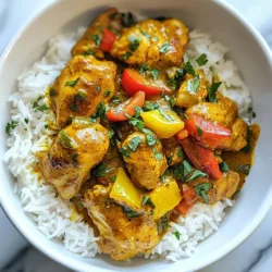 For a tasty Jamaican curry chicken, you need the following main items: - 2 lbs chicken thighs, cut into bite-sized pieces - 1 onion, chopped - 3 cloves garlic, minced - 1-inch piece ginger, grated - 1 bell pepper, chopped (green or yellow) - 1 can (14 oz) coconut milk - 1 cup chicken broth - 2-3 sprigs fresh thyme - 1-2 Scotch bonnet peppers, whole (adjust for heat preference) - Salt and pepper to taste - 2 tablespoons vegetable oil These ingredients work together to create a rich, flavorful dish. The chicken thighs stay juicy, while the coconut milk adds creaminess. The right spices make Jamaican curry chicken special. You will use: - 2 tablespoons Jamaican curry powder - 1 teaspoon allspice - 1 teaspoon smoked paprika These spices give the dish warmth and depth. The Jamaican curry powder brings a unique flavor, while allspice adds a hint of sweetness. To make your meal even better, consider these garnishes and sides: - Fresh cilantro or parsley for garnish - Fluffy white rice or traditional Jamaican rice and peas These extras add color and freshness to your plate. The rice soaks up the delicious sauce, making every bite perfect. {{ingredient_image_1}} Start by marinating the chicken. Take 2 lbs of chicken thighs and cut them into bite-sized pieces. In a large bowl, mix the chicken with 2 tablespoons of Jamaican curry powder. Add 1 teaspoon of allspice and 1 teaspoon of smoked paprika. Season with salt and pepper to taste. Toss everything well. Cover the bowl and let it sit for at least 30 minutes. This step boosts the flavor of your chicken. Next, heat 2 tablespoons of vegetable oil in a large pot over medium heat. Add 1 chopped onion, 3 minced garlic cloves, and 1 inch of grated ginger. Stir and sauté for about 3-4 minutes. You want the onions to turn translucent. This base adds depth to your dish. Now, it's time to brown the chicken. Increase the heat to medium-high. Add the marinated chicken to the pot. Cook for about 5-7 minutes, stirring often. After the chicken is browned, add 1 chopped bell pepper. Then pour in a 14 oz can of coconut milk and 1 cup of chicken broth. Toss in 2-3 sprigs of fresh thyme and 1-2 whole Scotch bonnet peppers. Bring this mixture to a simmer. Reduce the heat to low and cover the pot. Let it simmer for 30-40 minutes. Stir occasionally to mix the flavors. Check for tenderness; the chicken should be fully cooked. Adjust the seasoning with more salt and pepper, if needed. If you want extra heat, poke the Scotch bonnet to release more flavor. Before serving, remove the Scotch bonnet and thyme sprigs. Serve your Jamaican curry chicken in deep bowls over fluffy white rice or traditional rice and peas. Enjoy the vibrant flavors! To boost the flavor of your Jamaican curry chicken, marinate the chicken well. Use Jamaican curry powder, allspice, and smoked paprika. Mix these spices with salt and pepper. Allow the chicken to sit in this spice mix for at least 30 minutes. If you have more time, let it marinate for a few hours or overnight. This step makes the chicken tasty and tender. Scotch bonnet peppers add a unique heat to your dish. If you like spice, use one or two whole peppers. For less heat, use a single pepper and keep it whole. You can also poke holes in the pepper before adding it to the pot. This helps release more heat during cooking. Always taste your dish before serving. You can remove the pepper if it is too spicy. Cooking time is key for tender chicken. After browning, simmer the chicken for 30 to 40 minutes. This slow cooking allows the chicken to absorb all the flavors. Stir occasionally to prevent sticking. Check if the chicken is fully cooked. It should be tender and juicy. If you want, use a meat thermometer. The chicken should reach 165°F for safety. Pro Tips Marination Magic: Allow your chicken to marinate for a few hours or overnight for deeper flavor absorption. Heat Control: Adjust the number of Scotch bonnet peppers according to your heat tolerance. Remember, you can always add more spice, but it’s hard to take it away! Texture Matters: For a creamier sauce, blend a portion of the coconut milk before adding it to the pot. This will enhance the overall texture of your curry. Garnish Game: Fresh herbs like cilantro or parsley not only add color but also elevate the dish's flavor profile. Don’t skip this step! {{image_2}} You can switch out chicken for other proteins. Goat meat is a popular choice in Jamaica. It adds a rich flavor that many love. If you prefer plant-based options, try tofu. Firm tofu works well and absorbs all the spices. Make sure to marinate it just like chicken. This way, it picks up that amazing Jamaican taste. You can easily make this dish vegan or vegetarian. Instead of chicken, use chickpeas or jackfruit. Both options take on flavors well. For the base, keep the coconut milk and spices. Add more veggies like carrots, zucchini, or spinach for texture and color. These additions will make the dish hearty and satisfying. Get creative with your vegetables and spices. You can add potatoes or sweet potatoes for extra starch. Carrots add sweetness and color, too. If you like it spicy, add more Scotch bonnet peppers or a dash of cayenne. For a different twist, try adding turmeric or coriander. These spices enhance the flavor and give a unique taste to your curry. Store any leftover Jamaican curry chicken in an airtight container. Place it in the fridge. It will stay fresh for about three to four days. Make sure it cools down before sealing. This helps keep the flavor intact. You can freeze Jamaican curry chicken for longer storage. Use a freezer-safe container or bag. It will last for about three months in the freezer. Label the bag with the date. This way, you’ll know when to use it. To reheat, take the curry out of the fridge or freezer. If frozen, let it thaw overnight in the fridge. Then, heat it in a pot over medium heat. Stir often to avoid burning. You can also use the microwave. Heat it in short bursts, stirring in between. Make sure it’s hot all the way through before serving. Enjoy your flavorful meal again! Jamaican Curry Chicken has roots in Indian cooking. Indian workers brought curry to Jamaica in the 19th century. The dish blends Indian spices with local ingredients. Many Jamaicans enjoy this dish with rice or peas. It reflects Jamaica’s rich culture and history. You can taste the mix of flavors in every bite. Yes, you can use other curry powders. Each type has a unique flavor and heat level. Try Thai or Indian curry powder for a different taste. Just remember to adjust the amount as needed. Jamaican curry powder has a distinct flavor, so keep that in mind. Experimenting can lead to delicious results. Jamaican Curry Chicken pairs well with rice. Fluffy white rice absorbs the sauce nicely. Rice and peas is another great choice. The creaminess of coconut milk complements the rice. You can also serve it with fried dumplings or plantains. These options add texture and flavor to your meal. Don’t forget to garnish with fresh herbs for extra flavor! Jamaican curry chicken is a delicious dish full of bold flavors. We explored its key ingredients and spices, and discussed how to marinate and sauté for the best results. You learned tips to adjust the heat and ensure tender chicken. If you want to vary your dish, try different proteins or add extra veggies. Store any leftovers correctly for later enjoyment. Enjoy your cooking, and may your Jamaican curry chicken inspire many meals.