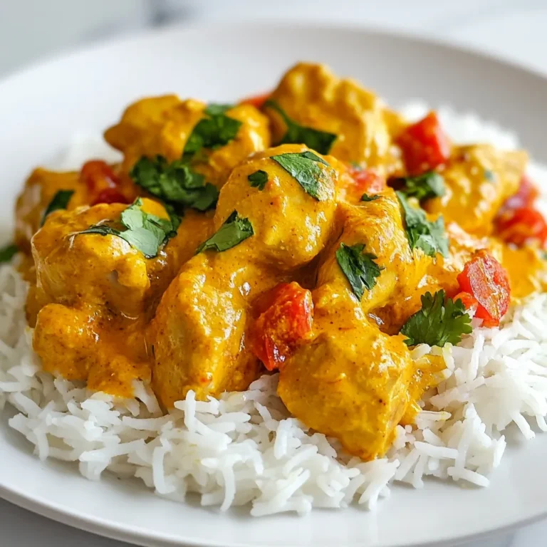 To make Easy Butter Chicken, gather these key ingredients: - 500g boneless chicken thighs, cut into bite-sized pieces - 2 tablespoons ghee or unsalted butter - 1 large onion, finely chopped - 3 cloves garlic, minced - 1 inch ginger, grated - 2 teaspoons garam masala - 1 teaspoon ground cumin - 1 teaspoon ground coriander - 1 teaspoon cayenne pepper (adjust to taste) - 400g canned crushed tomatoes - 250ml heavy cream - Salt to taste - Fresh cilantro, chopped (for garnish) You can swap some ingredients if needed. Use chicken breast instead of thighs for a leaner option. Light cream can replace heavy cream for a lower-fat version. If you lack ghee, unsalted butter works well. For a milder dish, reduce cayenne pepper. You can also use fresh tomatoes instead of canned ones. Just chop them finely, and add more cooking time. Garnishes add a nice touch to your butter chicken. Here are some ideas: - Chopped fresh cilantro for a burst of color and flavor - A drizzle of cream to make it look fancy - Serve with fluffy basmati rice or warm naan bread - Lime wedges for a zesty kick These garnishes enhance both taste and presentation, making your meal more enjoyable. {{ingredient_image_1}} First, gather all your ingredients. You need 500g of boneless chicken thighs. Cut them into small pieces. Chop one large onion finely. Mince three cloves of garlic and grate one inch of ginger. Get your spices ready. You will need garam masala, ground cumin, ground coriander, and cayenne pepper. Measure two teaspoons of garam masala, one teaspoon each of cumin and coriander, and one teaspoon of cayenne. If you prefer less heat, use less cayenne. Open a can of crushed tomatoes and measure 250ml of heavy cream. This makes a rich sauce. Lastly, have some salt and fresh cilantro for garnish. Heat two tablespoons of ghee or unsalted butter in a large skillet over medium heat. Once the butter melts, add the chopped onion. Sauté it for about 5 to 7 minutes until it turns golden brown. Next, mix in the minced garlic and grated ginger. Cook them for 1 to 2 minutes until they smell great. Add the garam masala, cumin, coriander, and cayenne pepper. Stir well and cook for one more minute. This toasts the spices and brings out their flavor. Now, add the chicken pieces. Stir them to coat with the spice mix. Cook for about 5 minutes. The chicken should no longer be pink. Pour in the crushed tomatoes and stir. Bring this mixture to a simmer. After that, lower the heat and cover the skillet. Let it cook for 15 minutes. This step allows the chicken to soak up all the flavors. After 15 minutes, check the chicken. It should be cooked through. Now, stir in the heavy cream. This makes the sauce creamy and smooth. Let it simmer for another 5 minutes. Taste the sauce and add salt to your liking. For the final touch, chop some fresh cilantro and sprinkle it on top. This adds color and freshness. Serve your butter chicken hot over basmati rice or with warm naan. Enjoy your delicious meal! To make great butter chicken, pay attention to your heat. Use medium heat for sautéing. If it's too high, your spices may burn. This can make your dish taste bitter. Also, don't skip the marination step. Marinating the chicken helps it soak up flavors. If you rush this step, you lose taste. Always use boneless chicken thighs. They stay tender and juicy while cooking. Cut the chicken into even pieces. This helps them cook at the same rate. When you add chicken to the pan, don’t overcrowd it. Give each piece space to brown. This adds more flavor to your dish. For a richer taste, use ghee instead of butter. Ghee adds depth and a hint of nuttiness. You can also play with spices. Try adding cardamom or cinnamon for warmth. If you want more texture, add peas or bell peppers. They will add color and crunch. Don't forget to garnish with fresh cilantro. It brightens up the dish and adds freshness. Pro Tips Use Fresh Spices: Freshly ground spices can elevate the flavors significantly compared to pre-ground ones. Consider grinding whole spices just before use for a more aromatic dish. Adjusting Spice Levels: If you prefer a milder butter chicken, reduce the cayenne pepper or omit it altogether. You can always add more spice later, but it’s hard to tone it down once added. Marinate the Chicken: For even more flavor, marinate the chicken in yogurt and spices for a few hours or overnight before cooking. This not only adds taste but also tenderizes the meat. Serve with Accompaniments: Butter chicken pairs beautifully with fluffy basmati rice or warm naan. Consider adding a side of cucumber raita for a refreshing balance to the rich dish. {{image_2}} To turn up the heat, add more cayenne pepper. Start with 1 teaspoon. If you crave extra spice, mix in diced green chilies. You can also use chili powder for a different flavor. Adjust the spices to fit your taste. For a smoky kick, add a bit of smoked paprika. The key is to taste as you go and find your perfect spice level. If you want a meatless option, try paneer cheese. Cut 400g of paneer into cubes. Cook it in the same way as chicken. Or swap chicken for chickpeas. Use one can of drained chickpeas instead. These options keep the dish rich and creamy, making it a fun twist. Serve it with rice or naan for a filling meal. To make a lighter version of butter chicken, use skinless chicken breasts. They have less fat than thighs. You can also replace heavy cream with coconut milk. This keeps the sauce creamy but reduces calories. Another tip is to use low-fat yogurt instead of cream. It adds a tangy flavor without the extra fat. Pair these changes with lots of veggies for a nutritious boost. Once your butter chicken is cool, store it in an airtight container. Refrigerate it within two hours of cooking. It will stay fresh for three to four days. When you want to reheat it, just add a little water if it seems thick. This keeps the sauce creamy. To freeze butter chicken, let it cool completely. Transfer it to a freezer-safe container. It can last up to three months in the freezer. Make sure to leave some space in the container for the sauce to expand. For best results, thaw it in the fridge overnight before reheating. You can reheat butter chicken in several ways. The best method is on the stove over low heat. Stir it often to warm it evenly. You can also use the microwave. Heat it in short bursts, stirring in between, to avoid hot spots. Adding a splash of cream can restore its rich flavor. Butter chicken is rich and creamy. It goes well with fluffy basmati rice. You can also serve it with warm naan bread. Other good sides include steamed vegetables or a fresh salad. These options balance the flavors and add variety to your meal. Yes, you can make butter chicken ahead of time. Prepare it and let it cool completely. Store it in an airtight container in the fridge. It will stay fresh for up to three days. When ready to eat, just reheat it gently on the stove. This will help the flavors deepen. To adjust the spice level, start with less cayenne pepper. You can add more as it cooks. Taste it before serving. If it’s too spicy, stir in more cream or yogurt. This will help tone it down. Enjoy your butter chicken just the way you like it! This blog post covered all you need for making perfect Butter Chicken. We detailed essential ingredients, offered tips for cooking, and shared tasty variations. Remember to adjust flavors and follow storage tips for the best results. Cooking can be fun and rewarding. With these steps, you can impress your friends and family. Enjoy your cooking journey and experiment with different styles. Every dish tells a story, and your Butter Chicken can be the next great tale. Happy cooking!