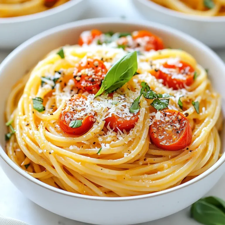 - 12 oz spaghetti or any pasta of choice - 4 medium ripe tomatoes, chopped - 1/2 cup unsalted butter - 3 cloves garlic, minced - 1 tsp red pepper flakes (adjust to taste) - Salt and pepper to taste - Grated Parmesan cheese for serving - 1/2 cup fresh basil leaves, chopped When making Tomato Butter Pasta, you need fresh ingredients. The tomatoes should be ripe for the best taste. Use good quality unsalted butter to create a rich sauce. Garlic adds a nice flavor, while red pepper flakes give it a little kick. Always taste as you go. This helps you adjust the salt and pepper to your liking. Finally, fresh basil adds brightness to the dish. Don't forget the cheese! It makes a great topping. This combination of flavors makes every bite special. {{ingredient_image_1}} 1. Bring a large pot of salted water to a boil. 2. Add 12 oz of spaghetti or your favorite pasta. 3. Cook according to package instructions until al dente. 4. Reserve about 1 cup of pasta water, then drain the pasta and set it aside. 1. In a large skillet, melt 1/2 cup of unsalted butter over medium heat. 2. Once the butter starts to foam, add 3 cloves of minced garlic. 3. Sauté the garlic for about 1 minute until it smells great, but do not let it brown. 1. Stir in 4 chopped medium ripe tomatoes and 1 tsp of red pepper flakes. 2. Cook for about 5-7 minutes until the tomatoes soften and give off juice. 3. Add the cooked pasta to the skillet. Pour in a splash of reserved pasta water. 4. Toss everything together. If the mix seems dry, add more pasta water as needed. 5. Stir in 1/2 cup of chopped fresh basil and season with salt and pepper to taste. Mix well. 6. Serve the pasta in bowls and add grated Parmesan cheese on top. Optionally, garnish with more basil. To cook pasta just right, aim for al dente. This gives it a nice bite. Usually, it takes about 8 to 10 minutes, but check the package. After cooking, save about 1 cup of that pasta water. It’s like liquid gold for your sauce. Use it to make the sauce smoother and creamier. To spice things up, add red pepper flakes. Start with 1 teaspoon. You can always add more if you like it hot! Fresh basil adds a bright taste. Tear the leaves for more flavor. Season with salt and pepper. Taste as you go to find the perfect balance. Serve the pasta in wide, shallow bowls. This looks nice and rustic. For a pop of color, add a sprig of fresh basil on top. Finally, sprinkle grated Parmesan cheese for a rich finish. This makes your dish look and taste amazing! Pro Tips Use Ripe Tomatoes: The flavor of your tomato butter pasta heavily depends on the tomatoes. Use the ripest, most flavorful tomatoes you can find for the best results. Don't Overcook the Pasta: Make sure to cook the pasta al dente. This will ensure it holds its shape and texture when mixed with the sauce. Adjust Spiciness: Feel free to adjust the amount of red pepper flakes to suit your heat preference. Start with a small amount and add more if you like it spicy! Save Pasta Water: The reserved pasta water is a crucial ingredient for achieving a silky sauce. It helps to bind the sauce to the pasta and can be adjusted for consistency. {{image_2}} You can easily boost the nutrition of your Tomato Butter Pasta. Adding spinach or zucchini works well. Spinach wilts nicely, giving your dish a vibrant green color. Just toss in a couple of handfuls when you add the pasta to the sauce. For zucchini, cut it into thin rounds. Sauté it with the garlic for a few minutes before adding the tomatoes. Both options add great flavor and nutrients. Want a heartier meal? Consider adding grilled chicken or shrimp. Cook the protein separately and slice it before serving. For chicken, season it with salt and pepper, then grill until cooked. For shrimp, just sauté them in a bit of oil until pink. Top your pasta with the protein, and enjoy a filling dish that keeps you satisfied. If you're looking for vegan options, you can swap the butter and cheese. Use vegan butter to keep the creamy texture. For cheese, try a plant-based parmesan or nutritional yeast. These swaps let everyone enjoy Tomato Butter Pasta, while keeping it friendly for all diets. You can still savor the rich flavors without animal products. To store leftovers, let the pasta cool first. Place it in an airtight container. Make sure to cover it well. This helps keep it fresh. You can keep it in the fridge for up to three days. When you’re ready to eat, just reheat it. If you want to save some for later, freezing works great. First, cool the pasta completely. Then, put it in a freezer-safe bag or container. Try to remove as much air as you can. This helps prevent freezer burn. You can freeze it for up to three months. Just remember to label the container with the date. When you’re ready to enjoy your frozen pasta, defrost it in the fridge overnight. For reheating, use a skillet over low heat. Add a splash of water or broth to keep it moist. Stir gently until it’s warmed through. You can also use a microwave, but cover it to hold in moisture. This way, your pasta stays nice and tasty. You can use any pasta shape you like. I recommend spaghetti for its classic appeal. Fettuccine or penne also work well, holding the sauce nicely. If you want something fun, try farfalle or shells. They add a playful twist to your meal. Remember, choose a pasta that can catch the sauce. Yes, you can prepare parts of this dish ahead. Cook the pasta and store it in the fridge. Make the sauce and keep it in a separate container. When you're ready to eat, just heat the sauce and mix with pasta. If the pasta is dry, add a little reserved pasta water. This keeps it fresh and tasty. To add more heat, try fresh chili peppers. Slice them thin and cook with garlic. You can also use hot sauce for a different flavor. Another option is to add crushed black pepper for a warm kick. Experiment with spices like cayenne or sriracha for extra excitement. Adjust based on your taste! In this blog post, we explored how to make a delicious Tomato Butter Pasta. We covered the key ingredients, cooking steps, and tips for perfecting your dish. You can boost flavor with spices and fresh herbs. There are also great variations to try, like adding veggies or protein. Finally, we discussed how to store and reheat leftovers safely. I hope these ideas inspire you to create a tasty meal that suits your taste and style. Enjoy your cooking adventures!