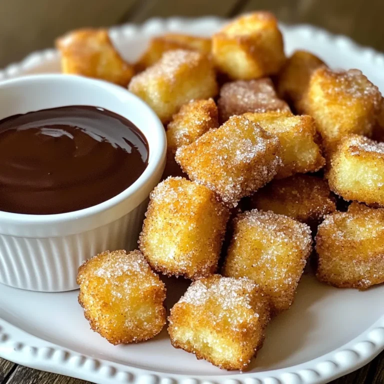 - 1 cup all-purpose flour - 1/2 cup water - 2 tablespoons unsalted butter - 1 tablespoon sugar - 1/2 teaspoon salt - 1/2 teaspoon vanilla extract - 1/4 teaspoon baking powder - 1/4 cup granulated sugar (for coating) - 1 teaspoon ground cinnamon - Chocolate sauce - Caramel sauce Gathering the right ingredients is key to making crispy air fryer churro bites. You need basic items that you likely already have. First, grab one cup of all-purpose flour. This forms the base of your churro dough. Next, take half a cup of water. This will help combine your ingredients nicely. You’ll also need two tablespoons of unsalted butter. This adds richness to your churros. Don't forget one tablespoon of sugar to sweeten the dough. You also need half a teaspoon of salt for balance. Add half a teaspoon of vanilla extract for a lovely aroma. A quarter teaspoon of baking powder will give your churros a fluffy texture. Lastly, for coating, measure out a quarter cup of granulated sugar and one teaspoon of ground cinnamon. This mix creates the sweet, crunchy exterior we all love. If you want to dip your churro bites, consider chocolate or caramel sauce. They add a nice touch and enhance the experience. Enjoy these tasty treats! {{ingredient_image_1}} - Start by boiling a mix of water, butter, sugar, and salt in a saucepan. - Once it boils, remove it from the heat. Add flour, baking powder, and vanilla extract. Stir until it forms a ball. - Let the dough cool for about five minutes. Then, transfer it to a piping bag fitted with a star tip. - Preheat your air fryer to 375°F (190°C). - Pipe small strips of dough, about one inch long, onto parchment paper or directly into the air fryer basket. Make sure to leave space between each piece. - Lightly spray the churro bites with cooking spray for extra crispiness before frying. - While the churros cook, mix granulated sugar and cinnamon in a bowl. - After cooking, immediately toss the churro bites in the cinnamon-sugar mix until they are fully coated. - Serve them warm and enjoy with chocolate or caramel sauce for dipping! To get that perfect crispy texture, preheating your air fryer is key. Set it to 375°F (190°C) before you start piping. This helps the churro bites cook evenly and get nice and crunchy. Next, I recommend using cooking spray. Lightly spray the churro bites before frying. This adds a golden touch and extra crispiness that you’ll love. When it comes to piping, use a star tip for best results. This shape gives churro bites their signature ridges. Pipe small strips, about 1 inch long. Make sure to space them out well. Leave some room between each piece. This helps them cook evenly and keeps them from sticking together. You can personalize your cinnamon-sugar coating. If you like it sweeter, add more sugar to the mix. For a fun twist, try adding orange zest. It gives a bright flavor that pairs well with the cinnamon. Experiment and find what you enjoy most! Pro Tips Use Cold Water: Using cold water instead of hot can help prevent the dough from becoming too sticky, leading to a better texture for your churro bites. Piping Technique: Ensure that the piping bag is filled well and that you apply consistent pressure while piping to maintain even thickness in your churro bites. Experiment with Flavors: Feel free to add a pinch of nutmeg or lemon zest to the dough for an extra flavor twist that complements the cinnamon-sugar coating. Serve Immediately: For the best taste and texture, serve the churro bites right after coating them in the cinnamon-sugar mixture while they're still warm. {{image_2}} For those who need a gluten-free treat, you can swap out the all-purpose flour. Use a gluten-free flour blend instead. Make sure it has xanthan gum for the right texture. This will help your churro bites stay soft and crispy. Want to spice things up? You can infuse your churro bites with different flavors. Try adding cocoa powder for chocolate churros. Or mix in matcha powder for a green tea twist. You can even add orange or lemon zest for a fresh, citrusy kick. Just keep the total flour measurement the same. Serving your churro bites can be fun and creative. You can drizzle them with chocolate or caramel sauce. Top them with fresh fruit like strawberries or bananas for a sweet twist. For a creamy touch, serve with whipped cream on the side. Try different combinations to find your perfect pairing! To keep your churro bites fresh, use an air-tight container. This helps maintain their crispy texture and prevents them from getting soggy. You can store them at room temperature for up to two days. If you want to keep them longer, consider freezing. To reheat churro bites, the air fryer works best. Set it to 350°F (175°C) and cook for about 3 to 4 minutes. This method keeps them crispy. Alternatively, you can use an oven. Preheat to 350°F (175°C) and bake for about 5 minutes. If you want to freeze churro bites, first let them cool completely. Place them in a single layer on a baking sheet and freeze for about an hour. Once frozen, transfer them to a freezer bag or container. They can stay in the freezer for up to three months. When you're ready to enjoy them, just reheat straight from frozen. To get your churro bites crispy, preheat the air fryer fully. This step helps them cook evenly. Lightly spray the churro bites with cooking spray before frying. This adds a nice crunch. Remember to shake the basket halfway through cooking. This ensures all sides crisp up well. You can make the dough ahead of time. Store it in the fridge for up to a day. When ready to cook, pipe the dough directly into the air fryer. If you cook them first, they taste best fresh. Reheat them in the air fryer for a few minutes if needed. Churro bites shine with sweet dips. Chocolate sauce is a classic choice. Caramel sauce adds a rich flavor. You can also try vanilla icing or fruit sauces. Each adds a unique twist to your treat. Yes, you can use this dough to make different shapes. Try piping it into rings or stars. You can even make churro sticks. Just adjust the cooking time slightly based on the size. If your churro bites are too doughy, they might need extra cooking time. Check them after the initial cooking time. If they aren’t golden brown, air fry them for a few more minutes. Make sure they are fully cooked through before serving. To sum up, making churro bites is simple and fun. We explored the key ingredients, step-by-step instructions, and helpful tips for a crispy treat. Don’t forget to personalize your churros with flavors and dips that you love. Storing and reheating are easy too, so you can enjoy them later. With these ideas and methods, you can create a tasty snack for yourself or friends. Get ready to enjoy your delicious churro bites!