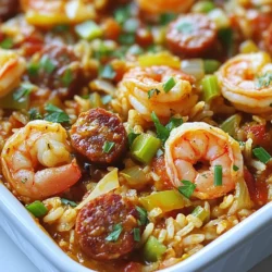 - Shrimp and Sausage You need 1 pound of shrimp, peeled and deveined. Choose medium or large shrimp for best results. For sausage, 1 pound of smoked sausage works great. Andouille or kielbasa adds a nice smoky flavor. - Rice and Liquids Use 1 cup of long-grain rice. The rice absorbs all the flavors well. For liquids, you’ll need 4 cups of chicken broth. This gives your jambalaya a rich taste. Don't forget 1 can of diced tomatoes with their juices. - Vegetables and Seasonings Chop 1 onion, 1 green bell pepper, and 2 celery stalks. These veggies add crunch and sweetness. You will also need 3 cloves of minced garlic for aroma. For seasonings, 2 teaspoons of Cajun seasoning and 1 teaspoon of dried thyme are key. A bay leaf adds depth. Finally, season with salt and pepper to taste. This mix of ingredients creates a hearty dish packed with flavor. Each bite gives you a taste of the South. {{ingredient_image_1}} First, get your large pot or Dutch oven ready. Pour in two tablespoons of olive oil over medium heat. Once the oil is hot, add the sliced sausage. You can use andouille or kielbasa for great flavor. Cook the sausage for about 5 to 7 minutes. You want it browned and a bit crispy. After that, take it out and set it aside. Next, in the same pot with the leftover oil, add the diced onion, green bell pepper, and celery. Stir these veggies for around 5 minutes. You want them soft and smelling good. Then, add three minced garlic cloves. Cook for one more minute until the garlic is fragrant. This mix gives a nice base flavor. Now, it’s time to bring it all together. Return the cooked sausage to the pot. Add in one cup of long-grain rice, two teaspoons of Cajun seasoning, one teaspoon of dried thyme, and one bay leaf. Stir everything well to mix the flavors. Pour in one can of diced tomatoes with their juices and four cups of chicken broth. Bring this mixture to a boil. Once boiling, turn down the heat to low. Cover the pot and let it simmer. You need to cook it for about 20 minutes. This lets the rice soak up all those good flavors and become tender. After 20 minutes, check your rice. It should be almost done! Gently fold in the one pound of shrimp. Cover the pot again and cook for an extra 5 minutes. The shrimp will turn pink and opaque when they are ready. Season your jambalaya with salt and pepper to taste. After that, turn off the heat and let it sit for about 5 minutes. This helps the flavors blend. Don’t forget to take out the bay leaf before you serve. Now, you can dish it up! Achieving the Right Flavor To boost the flavor, use fresh ingredients. Fresh shrimp adds a sweet taste. Smoked sausage brings a rich, savory element. Don’t forget the Cajun seasoning. It gives that classic kick. A bay leaf adds depth to the dish. Always taste as you cook. Adjust seasonings to your liking. Optimal Cooking Times for Ingredients Start by cooking the sausage for about 5-7 minutes. This browns it and enhances the taste. After that, sauté the vegetables for 5 minutes. You want them soft but not mushy. Add the garlic last to keep its strong flavor. When the rice is added, let it cook for 20 minutes. Then, add the shrimp for another 5 minutes. This timing ensures tender shrimp and perfectly cooked rice. Overcooking the Shrimp Shrimp cooks fast. If you cook it too long, it turns rubbery. Always add shrimp at the end of cooking. Let it sit just until it turns pink. This keeps it juicy and tender. Skipping the Bay Leaf A bay leaf adds a subtle flavor. It enhances the taste without being too strong. If you forget it, your jambalaya lacks depth. Always remember to add it in. Just don’t forget to take it out before serving! Pro Tips Use Fresh Shrimp: For the best flavor and texture, opt for fresh shrimp rather than frozen. If using frozen shrimp, make sure to thaw them completely before cooking. Adjust the Spice Level: If you prefer a milder dish, reduce the amount of Cajun seasoning or use a mild sausage. Conversely, you can add a pinch of cayenne pepper for extra heat. Let It Rest: Allowing the jambalaya to sit for a few minutes after cooking helps the flavors meld together. This resting period can enhance the overall taste of the dish. Customize with Veggies: Feel free to add other vegetables like okra or diced zucchini for extra nutrition and flavor. Just be sure to adjust the cooking time accordingly. {{image_2}} You can switch the sausage for different flavors. Andouille adds a spicy kick. Kielbasa offers a milder taste. You can also try chicken sausage for a lighter option. Each choice brings its unique flavor. For a vegetarian jambalaya, skip the sausage and shrimp. Use mushrooms and zucchini instead. They add texture and taste. For seafood lovers, swap shrimp for crab or scallops. They cook quickly and add a sweet flavor. Want to spice it up? Consider adding cayenne pepper or smoked paprika. They deepen the flavor and heat. A dash of oregano or cumin can create a warm taste. Experiment to find what you love best! You can add more vegetables to boost nutrition and flavor. Try diced carrots, peas, or okra. These veggies add color and texture. Just remember to adjust cooking time to ensure everything cooks evenly. After enjoying your jambalaya, let leftovers cool first. This step helps avoid soggy rice. Spread the dish out on a plate for faster cooling. Once cool, store in the fridge. Use airtight containers for best results. This keeps flavors fresh. Your jambalaya can last up to three days in the fridge. To reheat jambalaya, the best method is the stovetop. Add a splash of broth to a pan. Heat over medium until warm. Stir often to keep the rice from sticking. You can also use the microwave. Place in a safe dish, cover, and heat in short bursts. This method helps keep the shrimp tender. Avoid overheating, or the shrimp may get tough. Enjoy your flavorful leftovers with ease! Can I make this dish ahead of time? Yes, you can prepare this dish in advance. Cook the jambalaya, then let it cool. Store it in the fridge for up to three days. When ready, reheat it on the stove. Add a little broth to keep it moist. How can I make it spicier? To add more heat, you can use extra Cajun seasoning. You can also add chopped jalapeños or a pinch of cayenne pepper. Stir these in when you add the vegetables for the best flavor. Is it possible to use brown rice instead? Yes, you can use brown rice, but it needs more cooking time. Add an extra cup of broth and simmer a bit longer. Check the rice for doneness before adding the shrimp. Brown rice gives a nice nutty flavor. One Pot Shrimp and Sausage Jambalaya is a simple and tasty dish. We covered the main ingredients, cooking steps, and tips to perfect your meal. Remember, avoid overcooking shrimp and always add a bay leaf for depth. Feel free to get creative with different proteins or spices. Storing leftovers properly keeps flavors fresh. This dish can be made ahead, making weeknight dinners easy and delightful. Enjoy making your jambalaya, and share your own twists on this classic recipe!