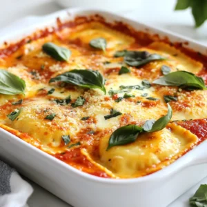 For this delightful Ravioli Lasagna, you will need: - 2 packages (9 oz each) refrigerated cheese ravioli - 2 cups marinara sauce - 1 cup ricotta cheese - 2 cups shredded mozzarella cheese - 1 cup grated Parmesan cheese - 1 teaspoon Italian seasoning - 1/2 teaspoon garlic powder - 1/2 teaspoon onion powder - Salt and pepper to taste These ingredients come together to create layers of cheesy goodness. The ravioli acts as the base, and the cheeses add a rich taste. You can add fresh basil leaves for garnish. They will give a fresh touch to your dish. If you want more flavor, consider adding red pepper flakes for heat or sautéed vegetables for extra texture. You can also use a different cheese like provolone. You will need a crockpot for this recipe. A non-stick spray will help prevent sticking. A mixing bowl is essential for the cheese mixture. Use a spoon for layering and serving. Finally, have measuring cups ready to get the right amounts. These tools make the process easy and fun. Enjoy the cooking! {{ingredient_image_1}} To start, grab a mixing bowl. Add 1 cup of ricotta cheese. Then, mix in 1 teaspoon of Italian seasoning, 1/2 teaspoon of garlic powder, and 1/2 teaspoon of onion powder. Add a pinch of salt and pepper. Stir until the mixture is smooth. This blend will add creaminess to your dish. Set this aside for layering later. Now, let’s build the layers. First, spray the inside of your crockpot with cooking spray. This helps prevent sticking. Next, spread a thin layer of marinara sauce at the bottom. Then, take 1 package of refrigerated ravioli and layer half of them on top of the sauce. Spoon half of the cheese mixture over the ravioli. After that, sprinkle 1 cup of shredded mozzarella and 1/2 cup of grated Parmesan cheese on top. Repeat this process. Add another layer of marinara sauce, the rest of the ravioli, and the remaining cheese mixture. Finish with the last of the marinara sauce, mozzarella, and Parmesan on top. Cover the crockpot. Cook on low for 4-5 hours or high for 2-3 hours. You want the cheese to melt and bubble up. Once it’s done, turn off the crockpot. Let it sit for about 10 minutes before serving. This helps the layers set. If you like, add fresh basil leaves as a garnish for color and flavor. Enjoy your meal! When you layer your ravioli lasagna, start with sauce on the bottom. This helps prevent sticking. Next, add half the ravioli evenly. Then, spread half the ricotta mix on top. Follow with mozzarella and Parmesan layers. Repeat this order until you finish with cheese. This method ensures even cooking and great flavor. Use fresh herbs like basil to boost taste. A sprinkle of red pepper flakes adds heat. If you like a bolder flavor, try adding more garlic powder or Italian seasoning. You can also add cooked ground meat for richness. Each layer can be a chance to mix things up! Before you start, spray the crockpot with cooking spray. This simple step helps the layers come out clean. If you find it hard to serve, use a silicone spatula. It can slide under the layers easily. Avoid packing the layers too tightly, as air needs to flow for even cooking. Pro Tips Layer Smartly: To ensure even cooking, make sure to press down on the layers gently as you build them, which helps the ingredients meld together beautifully. Cheese Choices: Feel free to mix up the cheeses! Adding a blend of cheddar or fontina can elevate the flavor profile of your lasagna. Make Ahead: This dish can be assembled the night before and stored in the refrigerator. Just pop it in the crockpot the next day for a hassle-free meal. Garnishing Tip: For a burst of freshness, add a drizzle of olive oil and a sprinkle of crushed red pepper flakes before serving. {{image_2}} For a meat lover’s twist, add cooked ground beef or sausage. Brown the meat first, then mix it into the ricotta cheese. Layer it along with the ravioli and sauce. This gives you a hearty, filling meal. You can also use Italian sausage for a spicy kick. If you want a vegetarian option, use spinach or mushrooms instead of meat. Sauté sliced mushrooms until soft. Mix fresh spinach into the ricotta for extra flavor and nutrition. Layer these veggies with the ravioli and sauce. This adds color and freshness to your dish. Switch up the sauce for a unique taste. Try pesto instead of marinara for a herby flavor. You can also use Alfredo sauce for a creamy, rich dish. Mix sauces for more depth, like a half-and-half blend of marinara and Alfredo. Each variation can change the whole vibe of your ravioli lasagna. To store your ravioli lasagna, let it cool down first. Place any leftover portions in an airtight container. Make sure to cover it well to keep it fresh. You can keep it in the fridge for up to three days. If you want to freeze your ravioli lasagna, cut it into smaller pieces. Wrap each piece in plastic wrap tightly. Then, place the wrapped pieces in a freezer bag. Label the bag with the date. It will stay good for up to three months. When you're ready to eat it, thaw it in the fridge overnight. To reheat, you can use the microwave or oven. If using the microwave, place a piece on a microwave-safe plate. Heat it for about 2-3 minutes, checking every minute. For the oven, preheat it to 350°F (175°C). Place the lasagna in an oven-safe dish, cover with foil, and heat for about 20 minutes. This keeps the cheese nice and melty. If it looks a bit dry, add a splash of marinara sauce before reheating. Enjoy! Yes, you can use frozen ravioli in this dish. Just add a few extra minutes to cooking time. Frozen ravioli will cook well and still taste great. They hold up nicely in the layers. Thawing is not necessary, but you can if you prefer. If you need a substitute for ricotta cheese, try cottage cheese. It has a similar texture and can work well. You can also use cream cheese mixed with a little milk. This will make it smooth and creamy. To make this recipe gluten-free, choose gluten-free ravioli. Many stores now sell these options. Check the labels to be sure. Use gluten-free marinara sauce as well. This keeps the dish tasty and safe for those with gluten sensitivities. Yes, you can cook this dish on high heat. The cooking time will be 2-3 hours. Just keep an eye on it to prevent burning. The cheese should still melt and bubble nicely. This blog post covered all you need for making ravioli lasagna. We looked at the key ingredients, cooking steps, and handy tips. Plus, I shared fun variations to fit your taste. Storing leftovers and reheating also plays a big role in your meal prep. You can enjoy this dish in many ways. Get creative and try what you love! Cooking should be fun and tasty, so dive in and make your favorite version today.