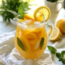 - 4 ripe peaches, pitted and sliced - 1 cup fresh lemon juice (about 4-6 lemons) - 1/2 cup granulated sugar (adjust to taste) - 4 cups cold water - 1/2 cup fresh mint leaves, plus extra for garnish To make Beach Peach Lemonade, start with ripe peaches. They should be sweet and juicy. Fresh lemons give the drink its bright, zesty flavor. Granulated sugar balances the tartness of the lemons. You can adjust the sugar to your taste. Fresh mint leaves add a refreshing touch, and you'll want extra for garnish. - Blender - Fine mesh sieve - Pitcher For this recipe, you need a blender to puree the peaches. A fine mesh sieve helps strain the puree. This step removes any solids, giving you a smooth drink. Finally, a pitcher holds your mixed lemonade. - Ice cubes - Lemon slices - Extra mint leaves To serve, use ice cubes to keep your lemonade cool. Lemon slices add a nice visual touch. Extra mint leaves are a fun garnish and enhance the flavor. {{ingredient_image_1}} First, gather your ripe peaches. You need four of them, pitted and sliced. Place the sliced peaches in a blender with one cup of cold water. Blend until the mixture is smooth and frothy. This makes a delicious peach puree. Next, strain the peach puree through a fine mesh sieve into a large pitcher. This step removes the solids, leaving you with a smooth juice. You want to keep only the liquid for your lemonade. Now, it’s time to mix in the flavors. Add one cup of fresh lemon juice to the pitcher. This is about four to six lemons, depending on their size and juiciness. Then, add half a cup of granulated sugar. Stir well until the sugar fully dissolves into the juice. Next, pour in the remaining three cups of cold water. Mix everything together until it is fully combined. You can taste the lemonade now. If it’s not sweet enough, add more sugar until you reach your desired sweetness. To give your drink a fresh flavor, add half a cup of fresh mint leaves to the pitcher. Use a spoon to lightly muddle the mint. This step helps release the mint’s aroma and taste. Finally, chill the lemonade in the refrigerator for at least thirty minutes. This makes the drink refreshing and cool. When you’re ready to serve, pour the Beach Peach Lemonade over ice cubes in glasses. Garnish with lemon slices and a sprig of mint for a lovely touch. Enjoy your summer drink! You can change the sugar level in your Beach Peach Lemonade easily. If you want it sweeter, just add more sugar. Start with a little. Taste it, then add more if needed. If you want a healthier option, try these alternatives: - Honey - Agave syrup - Maple syrup These can give a nice flavor twist. To get a smooth drink, blending is key. When you blend the peaches, make sure to add enough water. This helps the blender work better. Blend until you see no chunks. After that, strain the mixture using a fine mesh sieve. This will catch any solids. Push the puree through with a spoon for the best results. Serving this drink is fun and easy. Use tall glasses filled with ice. Pour the lemonade over the ice. For a pretty touch, add a lemon slice and a mint sprig on top. Pair it with light snacks like: - Chips and salsa - Fresh fruit - Light salads These snacks will complement the lemonade's flavor nicely. Pro Tips Choose the Right Peaches: Use ripe, juicy peaches for the best flavor. Look for ones that are fragrant and slightly soft to the touch. Adjust Sweetness: Taste your lemonade before serving and adjust the sugar to your liking. You can also use honey or agave syrup as a natural alternative. Chill Thoroughly: Allow the lemonade to chill for at least 30 minutes to enhance the flavors. For quicker chilling, you can place the pitcher in an ice bath. Garnish Creatively: Elevate your presentation with lemon slices and fresh mint leaves. You can also add a few peach slices for a vibrant touch. {{image_2}} You can make your Beach Peach Lemonade fizzy. Just add sparkling water or soda. This addition creates a fun, bubbly drink. Mix in about two cups of sparkling water right before serving. The fizz adds excitement and helps cool you down. Want a grown-up twist? Infuse your lemonade with vodka or rum. Start with one cup of your favorite spirit. Stir it in after mixing the lemonade. This option is perfect for summer parties. It pairs well with the peach and lemon flavors. You can switch up the fruits in your lemonade too. Try using strawberries or blueberries for a twist. Blend them just like the peaches. Use one cup of any fruit puree you choose. This gives your drink a new taste and color, making it even more fun! To keep your Beach Peach Lemonade fresh, store it in the fridge. Use a sealed pitcher or jar. This prevents any odors from mixing in. Make sure to drink it within three days for the best taste. Beach Peach Lemonade stays fresh for about three days in the fridge. After that, the flavors may fade. The mint can lose its bright taste too. If you notice any off smells, it’s best to toss it out. You can make peach ice cubes for a fun twist. Simply blend ripe peaches with a little water. Pour the puree into ice cube trays and freeze. These cubes add flavor to your drinks as they melt. Plus, they look great in your lemonade! Yes, you can use canned peaches. They save time and are easy to find. However, they may change the taste and texture. Canned peaches are softer and sweeter. You might need less sugar. Always choose peaches in juice, not syrup. This keeps the flavor fresh and light. If you don’t have fresh lemons, use bottled lemon juice. It works well but may taste different. Try to pick a brand with no added sugar or preservatives. This way, the lemonade stays bright and zesty. You can also use lime juice for a fun twist. Yes, Beach Peach Lemonade is vegan-friendly. All the ingredients are plant-based. The peaches, lemons, sugar, and mint leaves come from nature. This drink is perfect for everyone, whether you follow a vegan diet or not. Enjoy this tasty treat on a sunny day! This blog post covered how to make a refreshing Beach Peach Lemonade. We explored the fresh ingredients needed, equipment required, and helpful tips for adjusting sweetness. I shared step-by-step instructions for preparing the peach puree and mixing it with lemon juice. You can also try fun variations, like adding sparkling water. Storing leftovers was discussed, ensuring you enjoy this drink longer. Enjoy your homemade lemonade and impress friends with your tasty creation!