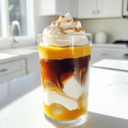 To make a delicious Pumpkin Cream Cold Brew, you will need the following items: - 1 cup cold brew coffee - 1/2 cup pumpkin puree - 1/2 cup heavy cream - 2 tablespoons maple syrup - 1 teaspoon vanilla extract - 1 teaspoon pumpkin pie spice (plus more for garnish) - Ice cubes - Whipped cream (optional for topping) This drink is not just tasty, but it also offers some nutrients. Here’s a quick breakdown for one serving: - Calories: Approximately 450 - Protein: 4g - Carbohydrates: 30g - Fat: 35g - Fiber: 2g - Sugar: 20g Enjoy this drink as a treat, but keep in mind its calorie content. You can adjust this recipe to fit your taste or diet. Here are some ideas: - Use almond milk or oat milk instead of heavy cream for a lighter option. - Brown sugar can replace maple syrup if you prefer a different sweet taste. - For a caffeine-free option, try decaf cold brew coffee. - If you want less sugar, use a sugar substitute like stevia. These swaps can help you make the drink just right for you! 1. Start by gathering all your ingredients. You will need cold brew coffee, pumpkin puree, heavy cream, maple syrup, vanilla extract, pumpkin pie spice, ice cubes, and optional whipped cream. 2. In a mixing bowl, add the pumpkin puree, heavy cream, maple syrup, vanilla extract, and pumpkin pie spice. Whisk them together until smooth and well blended. This makes your pumpkin cream. 3. Take a glass and fill it halfway with ice cubes. The ice keeps your drink cold. 4. Slowly pour the cold brew coffee over the ice. This creates a nice base for your drink. 5. Now, gently pour the pumpkin cream mixture over the cold brew. It should float on top, giving a layered look. 6. Use a straw or spoon to stir gently. Mix until the pumpkin cream and cold brew blend to your liking. 7. If you want, add whipped cream on top and sprinkle some pumpkin pie spice for extra flavor. 8. Enjoy your drink right away. It’s perfect for cozy fall days! - Pour the pumpkin cream slowly. This helps it float better on the cold brew. - Use a tall glass to show off the layers. It makes the drink look fancy. - If you want a stronger pumpkin flavor, add more pumpkin pie spice on top for garnish. - Serve this drink with a slice of pumpkin pie for a perfect fall treat. - Pair it with a warm muffin or scone for a cozy breakfast. - Try this drink on a cool afternoon with friends to share the joy of fall flavors. To make the best pumpkin cream cold brew, start with good cold brew coffee. Use a strong brew for great flavor. You can make your own cold brew by steeping coarsely ground coffee in cold water for 12-24 hours. This gives a smooth and rich taste. When mixing the cream, use a bowl. Add pumpkin puree, heavy cream, maple syrup, vanilla extract, and pumpkin pie spice. Whisk until you have a smooth cream. This will make your drink rich and creamy. Pour the cold brew over ice first. This keeps the drink cold and refreshing. Then gently pour the pumpkin cream on top. This creates a lovely layered look. Stir it up just before drinking for the best taste. You can store leftover pumpkin puree in the fridge for about a week. Keep it in an airtight container. If you have more than you need, freeze it in small portions. This way, you can use it later for another drink or dish. Heavy cream should also go in the fridge. It lasts for about a week after opening. If you buy fresh pumpkin pie spice, store it in a cool, dark place. This keeps it flavorful. A common mistake is not whisking the cream enough. Make sure to blend it well. This helps to keep the mixture creamy and smooth. Avoid pouring the pumpkin cream too quickly. This can mix it too much with the cold brew. You want that beautiful layered look. Also, don’t skip the ice cubes! They keep your drink cold and enjoyable. Finally, taste your drink before serving. Adjust sweetness or spice to suit your taste. {{image_2}} You can change this drink to match the season. For winter, try adding gingerbread spices. Mix in ground ginger, cinnamon, and nutmeg for a warm twist. In summer, peppermint can give it a fresh taste. Just add a splash of peppermint extract to the pumpkin cream. You can also garnish with crushed candy canes for fun! If you want a dairy-free drink, there are many options. Swap heavy cream with coconut cream or almond milk. Both give a nice creaminess without dairy. You can use oat milk for a rich taste too. Make sure the milk you choose is unsweetened to keep the flavor balanced. You can sweeten the drink in many ways. Maple syrup is great, but honey works too. If you want it sugar-free, try stevia or monk fruit sweetener. Each option changes the taste just a bit. Adjust the amount to fit your taste buds. A little can go a long way! You can find the ingredients for pumpkin cream cold brew at most grocery stores. Look for: - Cold brew coffee in the beverage aisle - Canned pumpkin puree in the baking section - Heavy cream in the dairy section - Maple syrup near the honey and sweeteners - Vanilla extract in the baking aisle - Pumpkin pie spice with other spices These items are usually easy to locate. Making pumpkin cream cold brew at home saves you money. A coffee shop might charge around $5 for one drink. Here’s a rough cost breakdown for homemade: - Cold brew coffee: $1 - Pumpkin puree: $0.50 - Heavy cream: $0.75 - Maple syrup: $0.30 - Vanilla extract: $0.10 - Pumpkin pie spice: $0.10 Total cost for one homemade drink is about $2.75. You save a couple of dollars each time! Most ingredients are available year-round. However, pumpkin puree is popular in the fall. You might see more brands during this season. Maple syrup is also more common in late summer and fall. Stock up on these items when they are plentiful to enjoy this drink anytime! Yes, you can use regular coffee. Brew it strong to match cold brew’s rich taste. Let it cool before mixing. Cold brew is smoother and less bitter. Regular coffee may alter the drink’s flavor. If you want a kick, try a strong brew. You can store the pumpkin cream mixture for about three days. Keep it in an airtight container in the fridge. Stir well before using. The flavors may blend over time, which can enhance the taste. If it separates, just whisk it again. This drink is not vegan as it contains heavy cream. However, you can replace heavy cream with coconut cream. Make sure to use maple syrup for sweetness. This swap keeps the creamy texture and adds a nice flavor. Enjoy a vegan version with these changes! This blog covered how to make the perfect cream cold brew. We reviewed all the ingredients, their nutrition, and tasty substitutes. You learned detailed steps to create this drink, plus tips for serving it right. We also shared ways to switch things up with flavors and storage advice. Remember, making your own cold brew saves money and tastes great. With a few simple tips and tricks, you can enjoy this drink year-round while impressing your friends. Stay creative and enjoy your coffee adventures!