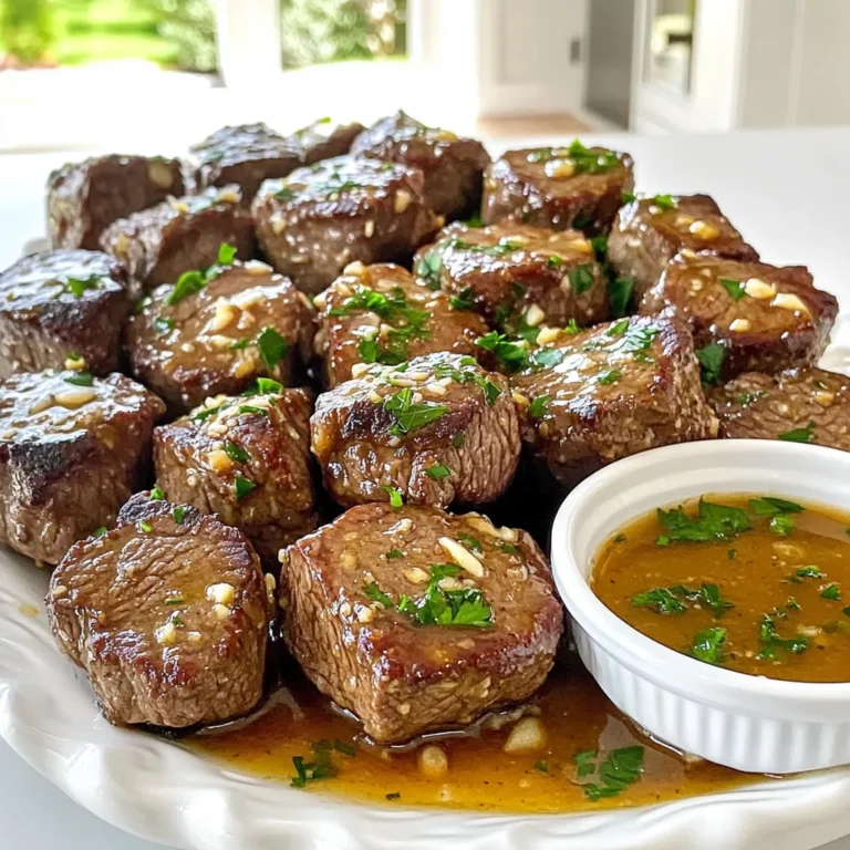 - 1.5 lbs beef sirloin, cut into bite-sized pieces - 1/2 cup unsalted butter - 6 cloves garlic, minced - 2 tablespoons soy sauce - 1 tablespoon Worcestershire sauce - 1 teaspoon dried thyme - 1 teaspoon black pepper - 1 teaspoon smoked paprika - 1/2 teaspoon salt - 1 tablespoon fresh parsley, chopped (for garnish) To make these Crockpot Garlic Butter Beef Bites, you need fresh ingredients. Start with 1.5 pounds of beef sirloin. Cut it into small, bite-sized pieces. This helps the beef cook evenly and ensures every bite is tender. Next, grab half a cup of unsalted butter. Butter adds richness and flavor to the dish. We will melt it for our garlic mixture. You will need six cloves of garlic, minced. Garlic gives the beef its savory kick. The more fresh garlic, the better! Prepare two tablespoons of soy sauce and one tablespoon of Worcestershire sauce. These sauces add depth and umami to the beef. For seasoning, gather one teaspoon each of dried thyme, black pepper, and smoked paprika. These spices bring warmth and aroma to the dish. Lastly, use half a teaspoon of salt to enhance all the flavors. For garnish, chop one tablespoon of fresh parsley. This adds a pop of color and freshness to the final dish. This simple list of ingredients packs a lot of flavor. They work together to create a rich, mouthwatering meal. 1. Start by melting the butter in a skillet over medium heat. 2. Once melted, add the minced garlic. 3. Sauté the garlic for about one minute until it smells great but does not brown. 1. In a large mixing bowl, combine the beef sirloin pieces with soy sauce and Worcestershire sauce. 2. Add the dried thyme, black pepper, smoked paprika, and salt. 3. Mix well to ensure each piece of beef is coated evenly with the seasonings. 1. Transfer the beef mixture into the crockpot. 2. Pour the melted garlic butter over the beef. Make sure it covers all the pieces. 3. Set the crockpot to cook on low for six hours or on high for three hours. 4. The beef is ready when it pulls apart easily with a fork. Enjoy the rich flavor and tender texture of these garlic butter beef bites! To make sure your beef is tender, cook it low and slow. The best cooking time is 6 hours on low or 3 hours on high. Check for tenderness by using a fork. If it pulls apart easily, it’s done. For tough cuts, try cooking a bit longer. You can boost the flavor by adding spices. Consider red pepper flakes for heat or rosemary for a fresh taste. If you want to try different cuts of beef, flank steak or chuck roast works well. They are flavorful and tender when cooked right. Serve the beef bites on a big platter. Use toothpicks for easy eating. A small bowl of the cooking juices is great for dipping. For garnish, sprinkle chopped parsley on top. This adds color and a fresh touch to your dish. {{image_2}} You can swap the unsalted butter for olive oil or ghee. This change keeps the dish rich but adds a twist. For soy sauce, use tamari for a gluten-free option. Coconut aminos also make a tasty alternative. You can add veggies to the beef bites for more flavor. Try carrots, bell peppers, or mushrooms. These add color and nutrition to your meal. Just chop them into small pieces and add them to the crockpot with the beef. If you prefer, you can make this dish on the stove. Start by browning the beef in a skillet. Then, follow the same steps of adding garlic and sauces. Let it simmer until the beef is tender. For an Instant Pot, use the sauté function first. Brown the beef and add the garlic and sauces. Then, seal the lid and cook on high for about 20 minutes. Quick and easy! Herbs can change the taste of your beef bites. Try basil or oregano for a fresh twist. You can also mix in rosemary for a strong flavor. Want to spice things up? Add hot sauce or sriracha for heat. Experiment with different sauces too. Teriyaki or barbecue sauce can give a unique flavor. Enjoy creating your own version! To keep your leftovers fresh, use airtight containers. Glass containers work well. You can also use plastic containers, but ensure they seal tightly. Store the beef bites in the fridge. They stay good for about 3 to 4 days. For reheating, the best method is the microwave. Place the beef bites in a microwave-safe dish. Add a splash of water to keep them moist. Cover the dish with a lid or microwave-safe wrap. Heat in short bursts, checking often. This way, you avoid drying out the beef. If you have a skillet, you can reheat on low heat. Stir gently to keep the beef tender and juicy. To freeze, let the beef cool first. Then, place it in a freezer-safe container or bag. Make sure to remove as much air as possible. This helps prevent freezer burn. Properly stored, your beef bites can last up to 3 months in the freezer. When ready to eat, thaw in the fridge overnight before reheating. You should cook the beef on low for 6 hours or on high for 3 hours. This time lets the beef become tender and soak up all the flavors. Check the beef at these times. It should easily pull apart with a fork when done. Yes, you can use other cuts of beef. Some good options are chuck roast, flank steak, or brisket. These cuts also work well with slow cooking. They will become tender and flavorful just like sirloin. This dish pairs well with many sides. Try serving it with mashed potatoes or rice for a filling meal. Roasted vegetables or a fresh salad also make great options. You can even use toothpicks and serve them as appetizers at parties! This recipe for Crockpot Garlic Butter Beef Bites is easy and tasty. You learned about key ingredients like sirloin and butter, plus simple steps to prepare and cook. I shared tips to ensure tender beef and ways to enhance the flavor. You can even adapt this dish for different tastes and store leftovers effectively. Enjoying a delicious meal has never been simpler. Now, it’s your turn to try this recipe and impress your family or friends!