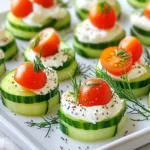 For delicious Everything Bagel Cucumber Bites, you will need: - 1 large cucumber - 4 oz cream cheese, softened - 2 tablespoons Greek yogurt - 1 tablespoon fresh dill, chopped - 1 tablespoon fresh chives, chopped - 1 teaspoon lemon juice - 2 teaspoons Everything Bagel seasoning (plus extra for garnish) - Cherry tomatoes for garnish (optional) Fresh ingredients make a big difference in flavor and texture. A crisp cucumber gives a nice crunch. Softened cream cheese blends well with yogurt. Fresh herbs like dill and chives add a burst of flavor. Use ripe cherry tomatoes for garnish, if desired. They add color and a sweet taste. Fresh ingredients not only taste better, they also look great on your plate. You can easily adapt this recipe for vegan or dairy-free diets. Instead of cream cheese, use a plant-based cream cheese. Swap Greek yogurt for a dairy-free yogurt alternative. Check labels for vegan-friendly products. You can still enjoy the same great taste and texture. This way, more people can enjoy these tasty bites! {{ingredient_image_1}} Start by washing your cucumber well. A clean cucumber tastes better. Slice it into quarter-inch thick rounds. You want them nice and even. Set these rounds aside on a plate. They will hold your tasty toppings. In a medium bowl, add the softened cream cheese. This makes it easy to mix. Next, add the Greek yogurt. It adds a nice tang. Stir these together until they are smooth. Then, chop your fresh dill and chives. Add them to the bowl along with lemon juice and Everything Bagel seasoning. Mix well until everything is combined. This mixture will be creamy and flavorful. Now, take each cucumber slice. Spread a generous amount of the cream cheese mixture on top. Make sure to cover the whole round. If you like, you can top each bite with a half cherry tomato. This adds color and extra taste. Finally, sprinkle some more Everything Bagel seasoning on top for a crunch. Arrange your cucumber bites on a serving platter. They are now ready to impress your guests! When picking a cucumber, look for firmness. A firm cucumber gives the best crunch. Choose one with smooth skin and no blemishes. Smaller cucumbers are often sweeter. They are perfect for bites. I like to use English cucumbers. They have fewer seeds and stay crisp longer. To make a tasty spread, start with softened cream cheese. It mixes easier and gives a smooth texture. Blend it with Greek yogurt for extra creaminess. Add fresh herbs like dill and chives for flavor. The lemon juice brightens the mix. Everything Bagel seasoning is key. It adds a tasty crunch. Mix until smooth and creamy for the best results. For a fun display, use a colorful platter. Arrange the cucumber bites in a circle or line. This makes them look inviting. Garnish with extra dill or chives for color. You can also add cherry tomatoes for a pop. They add color and taste. For a party, serve with toothpicks. This makes them easy to grab. Pro Tips Choose the Right Cucumber: Opt for a firm, fresh cucumber without blemishes for the best texture and flavor. Make Ahead: Prepare the cream cheese mixture a day in advance and store it in the refrigerator for enhanced flavors. Garnish with Style: For an elegant presentation, use a piping bag to pipe the cream cheese mixture onto the cucumber slices. Experiment with Toppings: Add other toppings like smoked salmon or radish slices for a unique twist on the classic flavor. {{image_2}} You can add heat to your cucumber bites. Start by mixing in some sriracha or hot sauce to the cream cheese mixture. This gives the spread a kick. Adjust the amount to your taste. The heat works well with the savory bagel seasoning. It adds a fun twist to a classic. For a Mediterranean flair, swap some cream cheese for feta cheese. Crumble the feta into the mixture for a tangy flavor. You can also add chopped olives. Black olives or green olives both work well. This variation brings a rich taste that pairs nicely with the cucumber. Feel free to experiment with herbs and veggies. Try fresh basil or parsley for a new twist. You can also add thinly sliced radishes or bell peppers for crunch. These additions enhance the flavor and texture. Mix and match to suit your taste. Each variation makes the bites unique and exciting! To keep your cucumber bites fresh, store them in an airtight container. Place a layer of parchment paper between the bites. This helps prevent them from sticking together. Keep the container in the fridge. Avoid storing them at room temperature, as they will spoil quickly. Cucumber bites are best eaten within two days. After this, the cucumbers may start to lose their crunch. The cream cheese mixture may also become watery. If you notice this, it's time to toss them. Always check for freshness before serving. You can freeze the cream cheese mixture if you have leftovers. Place it in a freezer-safe bag or container. Make sure to label it with the date. The mixture will last for about one month in the freezer. To use, thaw it in the fridge overnight. Once thawed, mix it again before spreading on fresh cucumber slices. Yes, you can make these cucumber bites ahead of time. Just prepare the cream cheese mix and store it in the fridge. Slice the cucumber just before serving. This keeps it fresh and crunchy. You can assemble the bites a few hours in advance. Just remember to sprinkle the seasoning right before serving for the best taste. If you want a dairy-free option, use vegan cream cheese. You can also try hummus for a different flavor. Greek yogurt works well too, providing creaminess and tang. Each option gives a unique taste, so you can choose what you like best. To boost protein, add cooked chicken or turkey on top. You can also mix in some cottage cheese with the cream cheese. If you want a vegetarian option, try adding shredded cheese like feta or goat cheese. These changes make your bites hearty and filling. In this blog post, I covered the key steps to make cucumber bites. We discussed fresh ingredients and their importance, plus vegan options. I shared how to prepare cucumber rounds and assemble each bite for a tasty appetizer. Various ways to personalize your bites provide even more flavors. Storing tips ensure they stay fresh longer. Use these methods to impress at your next gathering. Enjoy your culinary journey with these easy, delicious snacks!