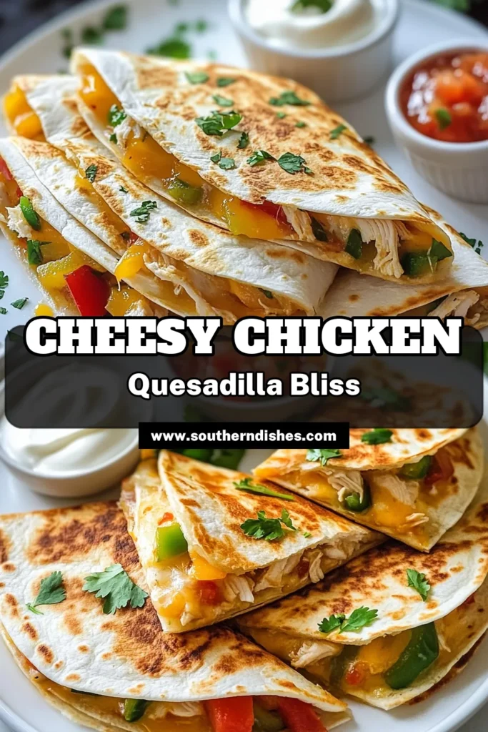 Looking for a delicious cheesy chicken quesadilla recipe? This easy chicken quesadilla recipe combines tender shredded chicken, melted cheeses, and vibrant bell peppers for the ultimate comfort food. Explore the best quesadilla filling ideas with this creamy chicken quesadilla recipe that's perfect for any meal. Don't miss out on making your own homemade quesadilla with chicken. Save this recipe for a tasty treat! #Quesadilla #EasyRecipe #ChickenLovers #TacoNight
