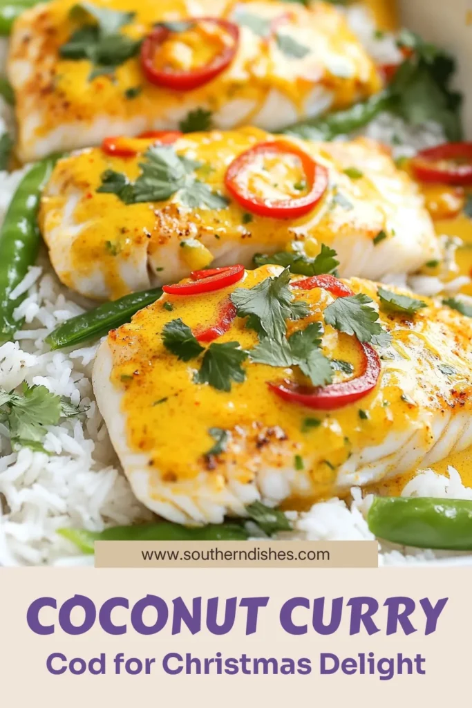 Warm up your holidays with this delicious Christmas Coconut Curry Baked Cod! This easy baked cod recipe features tender cod fillets swimming in a luscious coconut milk curry infused with red curry paste, ginger, and garlic. Perfect as a festive seafood recipe, this red curry fish dish is sure to impress your guests. Serve it over jasmine rice for a complete meal. Try it now and make your Christmas dinner unforgettable! #CoconutCurryCod #BakedCodRecipe #FestiveSeafood #CoconutMilkCurry