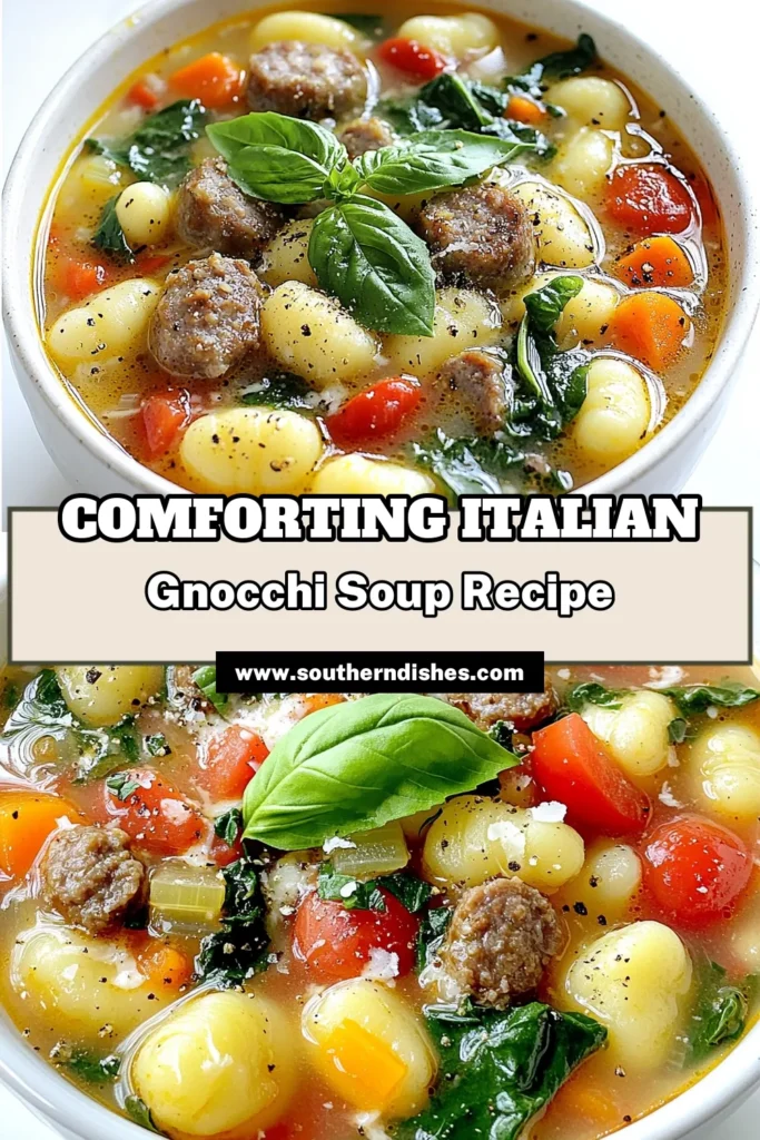 Warm up with a bowl of Savory Italian Sausage Gnocchi Soup! This hearty and flavorful dish combines Italian sausage, fresh veggies, and soft gnocchi for a comforting meal in just 30 minutes. Perfect for chilly days, it’s packed with deliciousness. Discover the step-by-step recipe that makes weeknight dinners easy and delightful. Click to explore and savor this Italian classic! #ItalianSoup #GnocchiRecipes #ComfortFood #SoupSeason